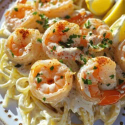 - 1 lb large shrimp, peeled and deveined - 4 tablespoons unsalted butter - 4 garlic cloves, minced - 1 cup heavy cream - 1/2 cup chicken broth The main ingredients create a rich and creamy dish. The large shrimp provide a firm texture. The unsalted butter adds a rich flavor. Garlic cloves bring a bold taste. Heavy cream makes the sauce smooth and luscious. Chicken broth enhances the overall flavor. - 1 teaspoon paprika - 1/2 teaspoon red pepper flakes (optional) - Salt and pepper to taste Seasonings make the dish pop! Paprika adds a mild sweetness and color. Red pepper flakes give a little heat, but it’s optional. Salt and pepper balance the flavors in the creamy sauce. - 1/4 cup fresh parsley, finely chopped (for garnish) - 1 tablespoon fresh lemon juice Garnishes add a fresh touch. Fresh parsley offers bright color and flavor. Lemon juice brightens the dish and adds zest. For the full recipe, check out Easy Creamy Garlic Shrimp. First, grab a large skillet and set it over medium heat. Add four tablespoons of unsalted butter. As the butter melts, it will create a rich base for your dish. Once the butter is melted, toss in four minced garlic cloves. Sauté the garlic for about one to two minutes. You want it to smell great and turn a light golden color. Be careful not to burn the garlic; this keeps the flavor fresh. Next, add one pound of peeled and deveined shrimp to the skillet. Season the shrimp with salt, pepper, and one teaspoon of paprika. If you like a bit of heat, add half a teaspoon of red pepper flakes. Cook these shrimp for about two to three minutes on each side. You’ll know they’re done when they turn pink and opaque. Once cooked, remove the shrimp and set them aside on a plate. Now, let’s make the creamy sauce. In the same skillet, pour in half a cup of chicken broth. Bring it to a gentle simmer for about two minutes. This simmering step helps to bring out all the flavors. Now, reduce the heat to low. Carefully add one cup of heavy cream to the skillet. Stir the mixture well to combine. Keep stirring until the sauce starts to thicken lightly. This should take around three to four minutes. Once it’s nice and creamy, squeeze in one tablespoon of fresh lemon juice. Taste the sauce and adjust the seasoning with salt and pepper if needed. It’s time to bring the shrimp back into the mix. Return the cooked shrimp to the skillet and gently toss them in the creamy sauce. Heat everything through for an additional one to two minutes. This step ensures your shrimp soak up that delicious sauce. For the final touch, sprinkle a quarter cup of finely chopped fresh parsley over the dish. This adds a lovely color and a fresh taste. Serve your Easy Creamy Garlic Shrimp right away. It pairs great with pasta or rice, and don’t forget to drizzle extra sauce on top! For the full recipe, check out the details above. To make sure your shrimp is cooked perfectly, look for a bright pink color. Cook them for about 2-3 minutes on each side. If the shrimp curls up too much, you may be overcooking it. Remove them as soon as they look opaque. For a creamy sauce, keep the heat low when adding heavy cream. Stir constantly to blend it well without boiling. If the sauce gets too thick, add a little chicken broth to loosen it. If you need alternatives for heavy cream, consider using coconut milk or a mix of milk with cornstarch. These options can give you a similar texture. You can use fresh or frozen shrimp for this dish. If using frozen shrimp, let them thaw in the fridge overnight. This keeps the texture nice and firm. To complement the dish, serve it with pasta or rice. These sides soak up the creamy sauce well. You can also add a simple salad for freshness. For wine pairings, a crisp white wine like Sauvignon Blanc works great. Its acidity cuts through the creaminess and enhances the meal's flavors. For the Full Recipe, check out the detailed instructions above. {{image_4}} You can change the flavor of this dish easily. Adding fresh herbs like basil or thyme can enhance the taste. Spice lovers can try adding more red pepper flakes for heat. You could also use smoked paprika instead of regular paprika for a smoky kick. Incorporating vegetables is another great option. For instance, adding spinach or cherry tomatoes boosts both taste and nutrition. You can sauté the veggies with the garlic. This makes for a colorful and tasty dish, too. If you need gluten-free options, this recipe is already safe. All the ingredients are naturally gluten-free. You can enjoy this dish without worry. For dairy-free adaptations, replace heavy cream with coconut milk or almond cream. These alternatives keep the dish creamy and tasty. Just be sure to adjust the seasoning, as these substitutes may change the flavor a bit. You can also prepare shrimp using different cooking methods. Grilling shrimp gives it a smoky flavor. Simply marinate the shrimp in the creamy sauce before grilling. This adds depth to the dish. Baking in the oven is another option. Preheat the oven to 400°F (200°C). Place the shrimp in a baking dish, pour the sauce over, and bake for about 10-12 minutes. This method makes cleanup easy and still results in a delicious meal. For the full recipe, check out the Easy Creamy Garlic Shrimp 🧄 section above! To store leftover creamy garlic shrimp, place it in an airtight container. Make sure to cool the dish first. Store it in the fridge for up to three days. When ready to eat, check for any signs of spoilage. If it smells good, you're set! For freezing, use a freezer-safe container. Divide the shrimp into portions for easy thawing later. It keeps well for up to three months. When you want to enjoy it, avoid freezing the dish with pasta or rice. They do not freeze well. To thaw, place it in the fridge overnight. You can also use the microwave for a quick thaw. Just be careful not to cook it while thawing. For reheating, use a skillet over low heat. Add a splash of chicken broth or cream to keep it moist. Stir gently to avoid overcooking the shrimp. This way, the flavors stay rich and creamy. You can also reheat in the microwave. Use short intervals and stir often to get the best results. Yes, you can use frozen shrimp. Just make sure to thaw them first. Place the shrimp in cold water for about 15 minutes. Once thawed, you can peel and devein them if needed. If you want a lighter option, use half-and-half. For a dairy-free choice, try coconut cream or cashew cream. Both will give a nice texture to the sauce. To spice up the sauce, add more red pepper flakes. You can also toss in some hot sauce or diced jalapeños. Adjust the amount to suit your taste. You can prepare the sauce and shrimp ahead. Just store them separately in the fridge. When you're ready to eat, heat them together on the stove until warm. This dish pairs great with pasta or rice. You can also serve it with a fresh salad or crusty bread. A glass of white wine complements the meal perfectly. Check out the Full Recipe for more ideas! This blog post covered how to make Easy Creamy Garlic Shrimp. We discussed the key ingredients and seasonings that make this dish shine. You learned the step-by-step process for perfect cooking, along with helpful tips and tricks. We also explored variations for different tastes and dietary needs. In conclusion, this dish is simple yet delicious. With a few tweaks, you can make it your own. Enjoy creating this meal and impressing your family and friends!