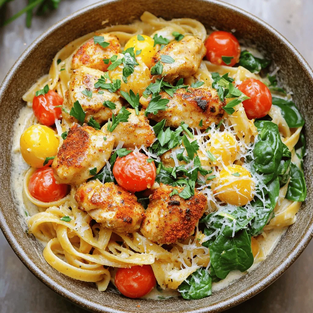 - 8 oz linguine pasta - 2 boneless, skinless chicken breasts, cut into bite-sized pieces - 4 tablespoons cowboy butter - 3 cloves garlic, minced - 1 teaspoon smoked paprika - 1/2 teaspoon cayenne pepper (adjust based on spice preference) - 1 cup heavy cream - 1 cup cherry tomatoes, halved - 2 cups fresh spinach - Salt and freshly ground black pepper to taste - Fresh parsley, chopped for garnish - Grated Parmesan cheese, for serving (optional) - 1 cup unsalted butter, melted - 2 tablespoons Worcestershire sauce - 2 tablespoons fresh lemon juice - 1 teaspoon garlic powder - 1 teaspoon smoked paprika - 1 teaspoon dried thyme - 1/2 teaspoon chili powder - Salt and freshly ground black pepper to taste In Cowboy Butter Chicken Linguine, the main ingredients shine. The linguine pasta gives a nice base, while chicken adds protein. Cowboy butter provides rich flavor. It’s easy to make and packs a punch. The additional ingredients bring depth. Garlic, spices, and heavy cream create a creamy sauce. Cherry tomatoes add sweetness and color. Fresh spinach gives a nice, bright touch. You can also top it with grated Parmesan for extra flavor. The cowboy butter is simple yet flavorful. Melted unsalted butter forms the base. Worcestershire sauce and lemon juice add tang. Garlic powder and spices elevate the taste. This sauce is key for flavor in the dish. You can find the full recipe in the linked section. Knowing these ingredients helps you prepare. You will enjoy each step as you cook. The blend of flavors makes this dish a winner. - In a medium bowl, mix melted butter, Worcestershire sauce, lemon juice, garlic powder, smoked paprika, thyme, chili powder, salt, and pepper. - Whisk until smooth and set aside. Let the flavors meld for a bit. - Boil salted water in a large pot. - Add linguine and cook until al dente, about 8-10 minutes. - Drain the pasta, but save 1/2 cup of the cooking water for later. - Heat 2 tablespoons of cowboy butter in a large skillet over medium heat. - Add chicken pieces and season with smoked paprika, cayenne, salt, and pepper. - Sauté for 5-7 minutes until the chicken is browned and cooked through. - Remove chicken from the skillet and set it aside. - In the same skillet, add the remaining cowboy butter. - Once melted, add minced garlic and sauté for 30 seconds. - Pour in heavy cream and mix well. - Bring to a gentle simmer, then add halved cherry tomatoes. - Cook for 2-3 minutes until they soften. - Return the cooked chicken to the skillet. - Add fresh spinach and stir until it wilts. - If the sauce is too thick, add reserved pasta water a little at a time. - Toss the drained linguine into the skillet. - Mix gently to coat the pasta in the sauce. - Taste and adjust seasoning with salt and pepper. - Serve in shallow bowls, garnished with chopped parsley and optional Parmesan cheese. For the full recipe, check the main section! To make Cowboy Butter Chicken Linguine shine, focus on the spice levels. Adding cayenne pepper can give your dish a kick. Start small if you are unsure. You can always add more later. Using fresh ingredients also makes a big difference. Fresh garlic and ripe tomatoes boost the taste. Perfecting your cooking skills is key. Sautéing the chicken just right gives a nice brown color. Cook it until it is no longer pink. Simmering the sauce gently will help the flavors blend. Timing matters too. Boil the pasta until it is al dente. This keeps it firm and tasty. Garnishing with fresh parsley adds a pop of color. Grated Parmesan cheese on top adds creaminess. For a complete meal, pair your dish with a fresh side salad or warm bread. This balances flavors and fills your plate. You can find the Full Recipe to guide your cooking journey. {{image_4}} You can switch up the protein in cowboy butter chicken linguine. Shrimp works great instead of chicken. Cook shrimp until they turn pink and firm. Turkey also makes a tasty swap. Use ground turkey for a lighter dish. For a vegetarian option, try using tofu or mushrooms. Tofu absorbs flavors well. Sauté it until golden. Mushrooms add a nice umami taste. Both options keep the dish hearty and satisfying. Make this dish fit your diet with some easy swaps. If you need gluten-free pasta, look for options made from rice or lentils. They cook up nicely and taste great. For a dairy-free sauce, use coconut cream instead of heavy cream. It adds a hint of sweetness. You can also use nut milk, but ensure it’s unsweetened. These changes keep your meal creamy while fitting your needs. Boost the flavors with extra veggies or spices. Bell peppers add a sweet crunch and color. You can toss them in with the garlic. For a cheesy twist, try adding goat cheese or feta. They melt beautifully and give a tangy kick. Fresh herbs, like basil or chives, brighten up the dish. Experiment with these options to find your favorite mix. Each variation keeps the spirit of cowboy butter chicken linguine alive while offering something new. To keep your cowboy butter chicken linguine fresh, use airtight containers. Glass or plastic containers both work well. Make sure to let the dish cool down first. This helps avoid moisture buildup. Separate the pasta and sauce if you can. This keeps them from drying out. If mixed, add a little extra cream when reheating. You can reheat your dish in the microwave or on the stovetop. The microwave is quick but can make pasta chewy. Stir every minute for even heating. The stovetop keeps the texture better. Use low heat and add a splash of cream. This helps keep the sauce smooth and rich. Yes, you can freeze cowboy butter chicken linguine! Divide it into portions for easy meals later. Use freezer-safe containers or bags. Press out air to avoid freezer burn. When ready, thaw in the fridge overnight. Reheat on the stovetop for best results. Add a bit of cream if needed to restore creaminess. Cowboy butter is a flavorful mix of butter and spices. It adds a rich taste to dishes. You can use it in many ways, like on meats or veggies. This recipe calls for cowboy butter made with: - Unsalted butter - Worcestershire sauce - Fresh lemon juice - Garlic powder - Smoked paprika - Dried thyme - Chili powder - Salt and black pepper Mixing these ingredients creates a zesty, buttery sauce perfect for cowboy butter chicken linguine. Yes, you can prepare this dish ahead of time. Here are some tips for meal prep: - Cook the chicken and pasta, then refrigerate them separately. - Prepare the cowboy butter and store it in an airtight container. - When you are ready to eat, just reheat the chicken and pasta. This way, you save time and still enjoy a tasty meal. If you need a substitute for heavy cream, try these options: - Whole milk with a bit of butter - Coconut cream for a dairy-free choice - Cashew cream for a nut-based option These will help you create a creamy sauce without heavy cream. To adjust the spice level, you can: - Add more cayenne pepper for heat. - Include red pepper flakes for extra spice. - Omit cayenne if you prefer less heat. You can customize the dish to fit your taste. Pair this dish with these tasty sides: - Garlic bread for a crunchy bite - A fresh salad for a light touch - A glass of white wine for a nice drink These options will make your meal even better. In this blog post, I shared how to make Cowboy Butter Chicken Linguine. We covered the main and additional ingredients, which create strong flavors. I guided you through the cooking steps, ensuring your dish turns out delicious. Lastly, I shared tips for flavor, variations, and storage. With this recipe, you can impress anyone with your cooking. Enjoy your meal, and don’t shy away from experimenting with ingredients!