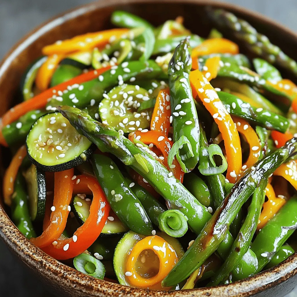 For a vibrant Spring Vegetable Stir-Fry, gather these fresh veggies: