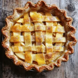 - Apples required for the filling - 6 medium apples - A mix of Granny Smith for tartness. - Honeycrisp for sweetness. - Peel, core, and slice them thinly. - Spices and seasoning for flavor - 2 tablespoons fresh lemon juice - 3/4 cup granulated sugar - 1 teaspoon ground cinnamon - 1/4 teaspoon ground nutmeg - 1/4 teaspoon salt - 2 tablespoons all-purpose flour (for thickening) - Crust options: store-bought vs. homemade - 1 package (14 oz) refrigerated pie crusts - Store-bought is quick and easy. - Homemade offers a personal touch. - Additional ingredients for egg wash and decoration - 1 egg (for the egg wash) - 1 tablespoon milk (for the egg wash) - Extra sugar for sprinkling on top (optional) Using the right ingredients makes your apple pie shine. The mix of apples gives the pie depth. The spices bring warmth and comfort. Choose a crust that fits your time and skill. Whether you buy it or make it, both can be great. Add the egg wash for a shiny finish. Sprinkle sugar for a sweet crunch on top. This combination creates a classic apple pie that everyone loves! For a complete guide, check the Full Recipe. 1. Preheat your oven to 425°F (220°C). This high heat gives the crust a golden look. 2. Grab 6 medium apples. I like using a mix of Granny Smith and Honeycrisp. 3. Peel, core, and slice the apples thinly. This helps them cook well. 4. In a big bowl, toss the apple slices with 2 tablespoons of fresh lemon juice. This keeps them fresh and bright. 5. In another bowl, mix together 3/4 cup sugar, 1 teaspoon cinnamon, 1/4 teaspoon nutmeg, 1/4 teaspoon salt, and 2 tablespoons flour. Stir well to blend all the flavors. 6. Pour this sugar-spice mix over the apples. Toss gently until all the slices are coated. Let this sit for about 15 minutes. This helps the apples release their juices. 1. Roll out one pie crust on a floured surface. Fit it into a 9-inch pie pan. Leave some crust hanging over the edges. 2. Carefully fill the crust with the apple mix. Make the center a little higher for style. 3. Scatter 2 tablespoons of butter cubes over the apples. This adds a lovely richness. 4. Roll out the second pie crust. Place it over the apple filling and trim excess crust. 5. Fold the top crust under the bottom crust edge. Crimp the edges to seal it tight. 6. Cut a few small vents in the top crust. This lets steam escape while baking. Feel free to make a fun pattern! 1. Bake the pie at 425°F (220°C) for 15 minutes. This starts the cooking process. 2. After that, lower the heat to 350°F (175°C). Bake for another 30-40 minutes. Look for golden crust and bubbling juices. 3. Once done, let the pie cool on a wire rack for at least 2 hours. This cooling time helps the filling set. Make sure to check the Full Recipe for all the details! To make a flaky crust, use cold ingredients. Cold butter and water help create layers. Cut the butter into the flour until it looks like small peas. This technique keeps the crust light and flaky. Avoid overworking the dough. If you mix it too much, your crust can be tough. Instead, mix until just combined. Chill the dough for at least 30 minutes. This step relaxes the gluten and makes it easier to roll out. Common mistakes to avoid include not measuring flour accurately. Too much flour can lead to a dry crust. Also, don’t skip the egg wash. It gives your pie a shiny golden finish. Spice variations can change your pie’s taste. You can add ginger or allspice for a warm twist. Honey or maple syrup can replace sugar for a unique flavor. Try different sweeteners to suit your taste. For presentation, serve slices with ice cream or whipped cream. A sprinkle of cinnamon or lemon zest adds color and flavor. You can also add a few apple slices on top for a fresh look. This little touch can make your pie stand out. For the full recipe, check the detailed instructions to make your classic apple pie perfect! {{image_4}} You can switch up the fruits in your apple pie. Try adding pears or berries. They add a nice twist to the classic flavor. Mixing in different fruits gives you a new taste each time. For those avoiding gluten, you can make a gluten-free crust. Use almond flour or a pre-made gluten-free mix. Many stores sell these options now, making it easy for everyone to enjoy pie. Want to make your pie special? Add caramel or raisins for a richer taste. Caramel gives a sweet and gooey layer, while raisins add a chewy texture. You can mix these in with the apples for a fun surprise. Spices can change the flavor too. Try adding allspice or ginger for a different kick. Each spice brings its own warmth and depth. You can combine spices to create a unique flavor profile that suits your taste. Explore these variations to make your classic apple pie even more delicious. For a full recipe, check out the details above. To keep your apple pie fresh, store it properly. - Refrigeration: Cover the pie with plastic wrap or aluminum foil. This keeps it moist. Store it in the fridge for up to four days. - Freezing: If you need longer storage, wrap the pie tightly in plastic wrap. Then, place it in a freezer-safe bag. This way, it lasts for up to three months. Remember to label the bag with the date. When you’re ready to enjoy your pie again, reheating is key. - Oven method: Preheat your oven to 350°F (175°C). Place a slice of pie on a baking sheet. Cover it loosely with aluminum foil. Heat for about 10-15 minutes, or until warm. - Microwave method: For a quick option, use the microwave. Place a slice on a microwave-safe plate. Heat for 30 seconds to 1 minute. Check the pie to avoid making it soggy. These methods keep the crust crisp and the filling delicious. Enjoy every bite of your classic apple pie! To thicken your filling, use flour or cornstarch. Add about 2 tablespoons of flour when mixing the apples. The flour absorbs the extra juice. Let the mixture sit for 15 minutes before filling the pie. This allows the apples to soften and release juices. For the best flavor, use a mix of tart and sweet apples. I like Granny Smith for tartness and Honeycrisp for sweetness. Other great choices include Fuji and Braeburn. This mix gives your pie a balanced taste. Yes, you can prepare your pie before baking. Assemble the pie, then cover it tightly with plastic wrap. Store it in the fridge for up to 24 hours. You can also freeze it unbaked for up to 3 months. Just bake it straight from the freezer; it may take a bit longer. Peeling apples is not required, but it’s common. Unpeeled apples add texture and nutrients. However, they may alter the pie’s look and feel. If you prefer a smoother filling, stick to peeled apples. It’s all about personal taste! Look for a golden crust and bubbling juices. The apples should be tender when pierced with a fork. If the crust edges brown too quickly, cover them with foil. This will prevent burning while the filling cooks through. Apple pie has deep roots in many cultures. It dates back to the Middle Ages in Europe. The first recorded recipe appeared in England. It became popular in America, symbolizing home and comfort. Today, it’s a favorite dessert worldwide, loved for its warmth and nostalgia. For a delightful twist, try the Full Recipe. This blog gave you all the key steps for making a great apple pie. You learned about the right ingredients and how to prepare them. I shared tips for the perfect crust and ways to improve flavor. You discovered storage methods and reheating tips for leftovers. Remember, a little creativity can make your pie special. Enjoy the process and don’t be afraid to experiment. Making apple pie can bring joy to any gathering. Celebrate this classic dessert with your own twist.