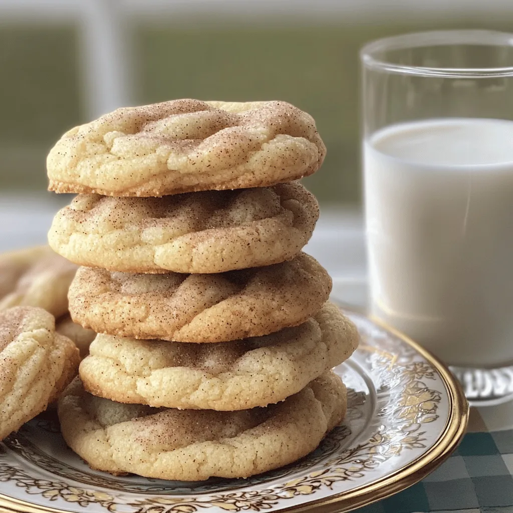 For soft and chewy snickerdoodle cookies, you will need: - 1 cup unsalted butter, softened to room temperature - 1 ½ cups granulated sugar, plus more for rolling - 2 large eggs, at room temperature - 1 teaspoon pure vanilla extract - 3 cups all-purpose flour - 2 teaspoons cream of tartar - 1 teaspoon baking soda - ½ teaspoon salt - ½ cup granulated sugar (for rolling) - 2 teaspoons ground cinnamon (for rolling) Each ingredient plays a key role in making these cookies special. - Unsalted butter gives richness and flavor. Softening it helps create a creamy dough. - Granulated sugar sweetens the cookies and aids in browning. - Eggs add moisture and help bind the dough. They also provide structure. - Vanilla extract adds a warm, sweet flavor. - All-purpose flour forms the base of the cookies. It provides structure. - Cream of tartar helps create a chewy texture. It also adds a slight tang. - Baking soda acts as a leavening agent, making the cookies rise. - Salt enhances all the flavors. - Cinnamon adds a warm, spicy kick. It’s perfect for rolling the cookies in. If you have allergies or need substitutions, here are some options: - Butter: Use margarine or a dairy-free butter for a dairy-free version. - Granulated sugar: Coconut sugar can work as a substitute for a different flavor. - Eggs: Use flax eggs (1 tablespoon ground flaxseed + 3 tablespoons water per egg) for a vegan option. - All-purpose flour: Gluten-free flour blends can replace regular flour. Just check the blend’s instructions. - Cream of tartar: You can use lemon juice or vinegar as a substitute. Use 1 ½ teaspoons of either for 1 teaspoon of cream of tartar. These adjustments will keep your cookies delicious and friendly for different diets! For the full recipe, check out the complete instructions! First, gather your ingredients. You will need: - 1 cup unsalted butter, softened to room temperature - 1 ½ cups granulated sugar, plus additional for rolling - 2 large eggs, at room temperature - 1 teaspoon pure vanilla extract - 3 cups all-purpose flour - 2 teaspoons cream of tartar - 1 teaspoon baking soda - ½ teaspoon salt - ½ cup granulated sugar (for rolling) - 2 teaspoons ground cinnamon (for rolling) Now, preheat your oven to 350°F (175°C). Line two baking sheets with parchment paper. This helps the cookies not stick. In a large bowl, cream the softened butter and 1 ½ cups of granulated sugar together. Use an electric mixer for this. Mix until it’s light and fluffy. This takes about 2-3 minutes. Next, add the eggs one at a time. Mix well after each egg to make sure they blend in completely. Then, stir in the vanilla extract until everything is smooth. In another bowl, whisk together the flour, cream of tartar, baking soda, and salt. Once mixed, add this dry mixture to the butter and sugar mix. Stir gently until just combined. Be careful not to overmix. This keeps your cookies soft. In a small bowl, mix ½ cup of granulated sugar with 2 teaspoons of ground cinnamon. This makes your rolling mixture. Using a cookie scoop or your hands, take about 2 tablespoons of dough and roll it into a ball. Coat each ball in the cinnamon-sugar mix until fully covered. Place the dough balls on your baking sheets. Leave about 2 inches between each one. They will spread while baking. Bake in your preheated oven for 10-12 minutes. The edges should be set, and the centers should look soft and slightly puffy. They may seem a little underbaked, but this gives them that soft, chewy texture. After baking, take the cookies out of the oven. Let them cool on the baking sheets for about 5 minutes. This helps them set. Then, transfer the cookies to wire racks to cool completely. For a fun display, stack the cookies on a plate. You can dust them with extra cinnamon sugar. Pair them with a cold glass of milk for a great treat. Enjoy your soft and chewy snickerdoodle cookies! You can find the full recipe above. To get that soft and chewy texture, you need the right balance. First, use unsalted butter at room temperature. Cream it well with sugar for a light mix. Adding cream of tartar gives snickerdoodles their classic taste and texture. Avoid overmixing when adding flour. This keeps the cookies tender. Bake them just until the edges set. The centers should look slightly underbaked. This helps them stay chewy. One common mistake is using cold butter. Cold butter does not cream well. It can lead to flat cookies. Another mistake is overbaking. Snickerdoodles look best when they’re soft in the middle. Also, do not skip the rolling in cinnamon sugar. This adds flavor and a nice look. Lastly, remember to leave space between cookies on the baking sheet. They spread while baking. Here are some tools I recommend for the best snickerdoodle cookies: - Electric mixer for creaming butter and sugar - Measuring cups and spoons for accuracy - Mixing bowls for dry and wet ingredients - Cookie scoop for uniform cookie sizes - Parchment paper for easy baking - Wire racks for cooling cookies Using these tools makes the baking process easier and more fun. For the full recipe, follow the steps above for delicious results! {{image_4}} You can change the taste of your snickerdoodles easily. Adding different spices creates fun flavors. You might try: - Nutmeg for a warm spice kick. - Ginger for a zesty touch. - Almond extract for a sweet twist. Mix these into your dough. Just a little can make a big difference! You can still enjoy snickerdoodles if you follow special diets. For gluten-free cookies, swap all-purpose flour with: - Gluten-free flour blend (make sure it has xanthan gum). For vegan cookies, replace eggs with: - Flaxseed meal (1 tablespoon flaxseed mixed with 2.5 tablespoons water). - Applesauce (1/4 cup for each egg). These swaps keep the cookies soft and chewy! Mix-ins add fun textures to your cookies. Here are some tasty options: - Chocolate chips for a sweet surprise. - Chopped nuts, like pecans or walnuts, for crunch. - Dried fruits, like raisins or cranberries, for sweetness. Add about 1 cup of your favorite mix-ins to the dough. This makes each bite exciting! For the full recipe, check out the earlier sections. To keep your soft and chewy snickerdoodle cookies fresh, store them in an airtight container. This helps keep them soft. You can place parchment paper between layers to avoid sticking. Store the cookies at room temperature for up to a week. If you want them to last longer, consider freezing them. Freezing snickerdoodle cookies is simple. First, let the cookies cool completely. Then, place them in a single layer on a baking sheet. Freeze them for about an hour. Once frozen, transfer the cookies to a zip-top freezer bag. Remove as much air as possible. These cookies can stay in the freezer for up to three months. When you are ready to enjoy your frozen cookies, take them out of the freezer. Let them sit at room temperature for about 10-15 minutes. If you want them warm, preheat your oven to 350°F (175°C). Place the cookies on a baking sheet and heat them for about 5 minutes. This makes them soft and chewy again. Enjoy your delicious treat! For the full recipe, refer back to the original instructions. Snickerdoodles get their chewy texture from a few key factors. First, the cream of tartar plays a big role. It adds a slight tang and helps create that soft bite. Second, the balance of butter and sugar makes the cookies tender. When you mix them well, it traps air, giving the cookies lift while keeping them soft. Lastly, taking them out of the oven just before they look fully baked keeps them chewy. Yes, you can use brown sugar! It adds moisture and richness. Brown sugar has molasses, which gives a deeper flavor. This will change the cookie's taste a bit, making it more caramel-like. If you use all brown sugar, the cookies may be chewier and darker. A mix of both sugars works well too. Snickerdoodle cookies stay fresh for about a week when stored properly. Keep them in an airtight container at room temperature. If you want them to last longer, you can freeze them. They freeze well for up to three months. Just make sure to wrap them tightly in plastic wrap or place them in freezer bags. Yes, you can make the dough ahead of time! Chill the dough in the fridge for up to three days. This helps the flavors develop. When you’re ready to bake, scoop and roll the dough into balls. Then, coat them in the cinnamon-sugar mixture before baking. Rolling the dough balls in cinnamon sugar is easy. After scooping the dough, gently roll each ball in your hands to make it smooth. Then, roll the ball in the cinnamon-sugar mix until it is fully coated. This gives snickerdoodles their classic look and sweet flavor. Yes! Adding nuts or chocolate chips gives a fun twist. If you want nuts, chop them roughly and fold them into the dough. For chocolate chips, just mix them in after the flour. Keep in mind that this changes the flavor, but it can be a delicious variation! Look for the edges to be set while the center is still soft. They will puff up but may look underbaked. They will firm up as they cool. If you let them bake too long, they may become crunchy. Remember, soft and chewy is the goal! If your snickerdoodles flatten, it could be due to warm dough. Make sure to chill the dough if it feels too soft. Also, check your oven temperature. An oven that runs hot can cause cookies to spread too much. Use an oven thermometer for the best results. To boost flavor, add a bit more cinnamon or a pinch of nutmeg. You can also use vanilla bean paste instead of extract for a rich taste. Mixing in some lemon zest can add a nice brightness. Small tweaks can really enhance the overall flavor of your cookies. You can find the full recipe for Soft and Chewy Snickerdoodle Cookies in the main article. This will guide you through all the steps to create these delicious treats! This blog post covered how to make snickerdoodle cookies from start to finish. You learned about essential ingredients, their functions, and good substitutes. I provided step-by-step instructions for mixing, baking, and cooling. We explored tips for that perfect texture and common errors to avoid. Variations let you adapt for diets or add fun flavors. I also shared the best storage methods and answered your questions. Enjoy your baking, and remember, the perfect snickerdoodle is just a mix away!