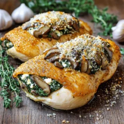 - 4 boneless, skinless chicken breasts - 1 cup finely chopped mushrooms (cremini or button) - 1/2 cup roughly chopped fresh spinach - 1/2 cup ricotta cheese - 1/4 cup grated Parmesan cheese - 2 cloves minced garlic - 1 tablespoon olive oil - 1 teaspoon dried thyme - Salt and pepper, to taste - Toothpicks or kitchen twine This recipe is simple and uses fresh ingredients. The chicken breasts provide lean protein, while mushrooms add a deep, earthy flavor. Spinach brings in nutrients and a pop of color. Ricotta and Parmesan create a creamy, savory stuffing that keeps the chicken moist. When I prepare this dish, I focus on using fresh mushrooms. They give the stuffing a wonderful texture. You can use cremini or button mushrooms, depending on your taste. Fresh spinach is key, too. It adds a nice green touch and balances the richness of the cheese. The spices are vital. Dried thyme adds a lovely aroma, while garlic gives depth. You can adjust the salt and pepper to your liking. For securing the stuffed chicken, toothpicks work well. Kitchen twine is also a great option if you have it. Both keep the filling inside while baking, so you get all the flavors in each bite. Check out the Full Recipe for the complete steps to make this dish. First, preheat your oven to 375°F (190°C). This helps cook the chicken evenly. Next, gather all ingredients and tools. You will need a skillet, mixing bowl, and baking dish. Having everything ready makes cooking easier and faster. In a medium skillet over medium heat, add one tablespoon of olive oil. Once the oil is hot, add two cloves of minced garlic. Sauté for about one minute until it smells great. Then, add one cup of finely chopped mushrooms and one teaspoon of dried thyme. Cook for 5-7 minutes, stirring often. You want the mushrooms to get soft and lose their moisture. After that, add half a cup of roughly chopped spinach. Stir gently for about two minutes until the spinach starts to wilt. Remove the skillet from heat and let it cool for a few moments. In a mixing bowl, combine this mixture with half a cup of ricotta cheese and a quarter cup of grated Parmesan cheese. Add salt and pepper to taste. Mix well to create your stuffing. Now, prepare the chicken breasts. Take each breast and slice it horizontally on the side. Be careful not to cut all the way through. This creates a pocket for the stuffing. Generously fill each chicken pocket with your mushroom stuffing. Secure the opening with toothpicks or kitchen twine to keep the filling inside during baking. Season the outside of the stuffed chicken with a sprinkle of salt and pepper for extra flavor. Place the stuffed chicken in a baking dish and cover it with aluminum foil. This helps keep the chicken moist. Bake in the preheated oven for 25 minutes. After that time, remove the foil and bake for another 15-20 minutes. Check to ensure the chicken is cooked through, reaching an internal temperature of 165°F (75°C). Once done, let the chicken rest for a few minutes before slicing. Enjoy your delicious creation! For the full recipe, check out the detailed instructions above. - Use low-fat cheese options to cut calories. - Substitute olive oil with cooking spray for less fat. These small swaps can make your meal lighter without losing flavor. Low-fat cheese still melts well and adds creaminess. Cooking spray helps reduce added oils, keeping your dish healthy. - Add herbs and spices of your choice for extra taste. - Try different cheese combinations to find your favorite. Adding fresh herbs can brighten up the dish. Consider basil, parsley, or oregano. Mixing cheeses like mozzarella or feta can also create new flavors. Experiment to make it your own! - Recommended pans include a non-stick skillet and a baking dish. - Useful kitchen gadgets for stuffing are a sharp knife and toothpicks. A good non-stick skillet helps with easy cooking. A sharp knife makes cutting the chicken simpler. Toothpicks secure the filling while baking. These tools make the process smoother and more enjoyable. For the full recipe, check out the details above. {{image_4}} You can switch up your mushroom stuffing to keep things exciting. Try adding sun-dried tomatoes for a tangy twist. Artichokes give a nice flavor and texture too. You can also mix in some nuts or seeds. This adds a great crunch and healthy fats. Walnuts or pine nuts work well here. Each of these choices can make your dish more unique and tasty. If you want to change your protein, there are good options. Turkey works great as a lean substitute for chicken. Tofu is an excellent choice for a plant-based meal. It picks up flavors well and provides protein. Another fun idea is to use fish fillets. They give a lighter taste and cook quickly. Each option allows you to enjoy the same great stuffing in a new way. If you follow a gluten-free diet, you can still enjoy this dish! Just make sure to use gluten-free breadcrumbs or omit them. For those who prefer a vegan option, substitute the chicken with a large portobello mushroom cap. You can also use vegan cheese in the stuffing. These changes keep the flavors intact while meeting your dietary needs. Enjoy exploring these variations for a delicious meal! After enjoying your Healthy Mushroom Stuffed Chicken Breast, you may have some left. To store leftovers, place them in an airtight container. Refrigerate them within two hours of cooking. This keeps the chicken fresh and safe to eat. The stuffed chicken can last in the fridge for up to three days. If you want to save your stuffed chicken for later, freezing is a great option. Wrap each stuffed chicken breast tightly in plastic wrap. Then, place them in a freezer-safe bag. Label the bag with the date. This way, you can enjoy your meal for up to three months. When you’re ready to enjoy your leftover stuffed chicken, reheating is key. To do this without drying it out, you can use two methods. The oven method keeps the chicken juicy. Preheat your oven to 350°F (175°C). Place the chicken on a baking sheet and cover it with foil. Heat for about 20-25 minutes, or until warmed through. The microwave is faster but may dry out the chicken. If using a microwave, place the chicken on a microwave-safe plate. Add a splash of water to the plate. Cover it with a damp paper towel. Heat on medium for 2-3 minutes, checking frequently. If you lead a busy life, meal prep can help. You can make the mushroom stuffing in advance. Store it in the fridge for up to three days. When you’re ready to cook, stuff the chicken breasts and bake them. For easy meals, try portioning the chicken. Slice the cooked stuffed chicken into servings. Store each portion in a container. This way, you can quickly grab a meal on the go. Pair it with some veggies or a salad for a complete dinner. To keep your chicken juicy, cook it at the right temperature. Bake the chicken at 375°F (190°C). This temperature allows for even cooking without drying it out. Use a meat thermometer to check if it reaches 165°F (75°C) inside. Cover the chicken with foil for the first part of baking. This traps heat and moisture, helping the chicken stay tender. Yes, you can bake without foil. However, this may dry out the chicken. The foil helps keep moisture in during cooking. If you skip the foil, check the chicken often. You may need to baste it with its juices to maintain moisture. You can pair this chicken with many sides. Here are some tasty ideas: - Steamed broccoli or green beans - A fresh garden salad - Quinoa or brown rice - Mashed sweet potatoes - Roasted vegetables These sides add color and flavor to your plate. For vegetarian options, swap the chicken with large portobello mushrooms. They hold stuffing well and taste great. For gluten-free diets, ensure the cheese and any added ingredients are certified gluten-free. You can also use gluten-free breadcrumbs if you want added texture in the stuffing. Absolutely! You can try various cheeses for new flavors. Here are some tasty options: - Mozzarella for a creamy texture - Feta for a tangy kick - Goat cheese for a rich taste Experimenting with cheese can make this dish your own! For more ideas, check the Full Recipe. In this article, we explored a delicious and healthy recipe for mushroom stuffed chicken. We covered key ingredients, detailed step-by-step instructions, and helpful tips to enhance flavors. Variations reveal many options for different diets and tastes. Remember, cooking should be fun and let you express your creativity. Now, get in the kitchen and try this recipe. Enjoy a tasty meal that’s good for you!