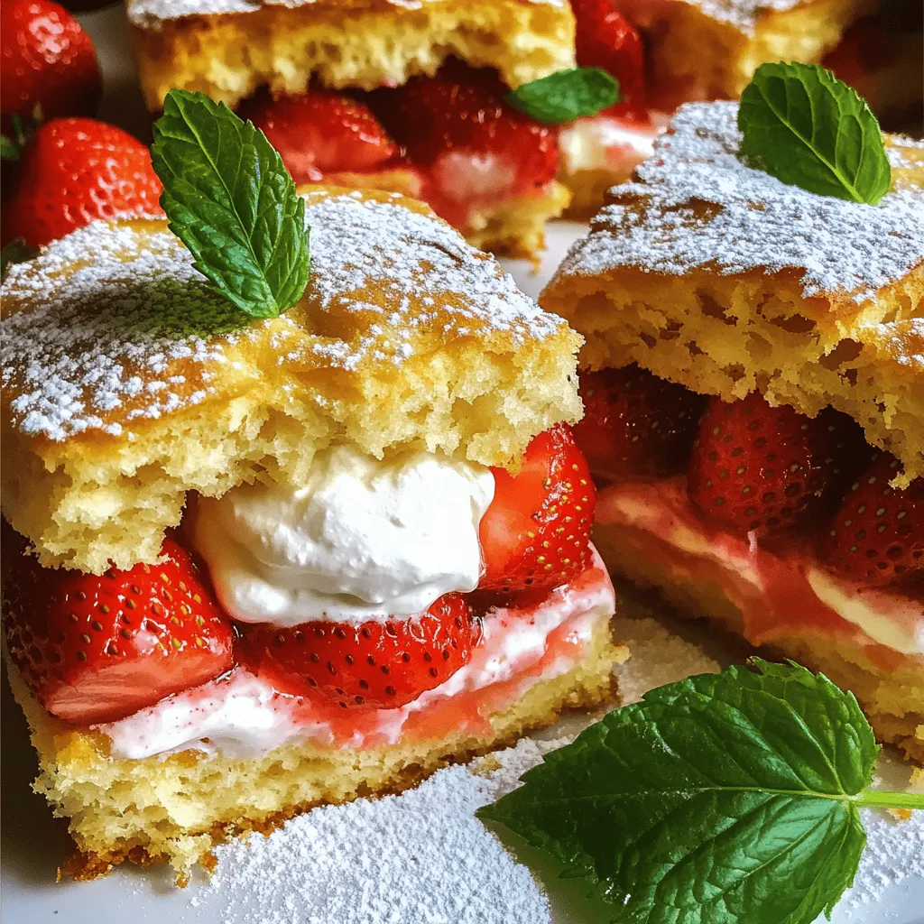 For the best flavor in your strawberry shortcake, use fresh strawberries. You need: - 2 cups fresh strawberries, hulled and thinly sliced - 1/4 cup granulated sugar The sugar helps the strawberries release their juices. Let them sit for about 20 minutes. This step makes them sweet and juicy. Next, you need the basic baking items. Gather these: - 2 cups all-purpose flour - 1 tablespoon baking powder - 1/2 teaspoon salt - 1/4 cup cold unsalted butter, cut into small cubes These ingredients help form the biscuit base. Make sure your butter is cold for the best texture. Finally, you need a few more items to finish your shortcake. These are: - 1 cup heavy whipping cream (plus extra for serving) - 1 teaspoon pure vanilla extract - 2 tablespoons powdered sugar (for sweetening the whipped cream) Whipping cream adds a rich, creamy layer. The vanilla gives it a lovely flavor. You can find the Full Recipe for precise measurements and steps. First, take 2 cups of fresh strawberries. Remove the green tops and slice them thin. Place them in a bowl, then add 1/4 cup of granulated sugar. Gently mix the strawberries and sugar together. This step helps draw out the juice. Let them sit for 15-20 minutes. You will see the strawberries soften and create a sweet syrup. Next, preheat your oven to 425°F (220°C). In a big bowl, combine 2 cups of all-purpose flour, 1 tablespoon of baking powder, and 1/2 teaspoon of salt. Mix these dry ingredients well. Add 1/4 cup of cold unsalted butter, cut into small cubes. Use your fingers or a pastry cutter to blend until it looks like coarse crumbs. Now, make a well in the center. Pour in 1 cup of heavy whipping cream and 1 teaspoon of pure vanilla extract. Stir gently with a spatula. The dough should be slightly sticky but not too wet. Transfer the dough to a floured surface. Pat it down into a rectangle that is about 1 inch thick. Use a round cutter to cut out biscuits, about 2-3 inches wide. Place them on a baking sheet lined with parchment paper. Gather any leftover dough, re-pat, and cut more biscuits. Bake for 12-15 minutes. The tops should turn golden brown. When done, cool them on a wire rack. While the biscuits cool, make the whipped cream. In a mixing bowl, beat 1 cup of heavy cream with 2 tablespoons of powdered sugar. Use an electric mixer until soft peaks form. This gives you light and fluffy cream. To put it all together, slice each biscuit in half. Spoon the sweet strawberries onto the bottom half. Top with a generous dollop of the whipped cream. Place the biscuit top back on. Serve right away for the best taste and texture. You can find the full recipe in the earlier sections. Choosing ripe strawberries is key. Look for berries that are bright red and firm. Avoid any with white or green spots. Smell the strawberries; they should have a sweet scent. If you can, buy them from a local farmer's market. Fresh berries taste better. For the best whipped cream, start with cold heavy cream. Chill the mixing bowl and beaters for a few minutes. This helps the cream whip faster. Beat until soft peaks form; don’t over-beat or it will turn to butter. Add powdered sugar for sweetness and a touch of vanilla for flavor. One mistake is overmixing the biscuit dough. This makes them tough. Mix just until combined. Another common error is not letting the strawberries sit with sugar. This step makes them juicy and sweet. Finally, serve the shortcakes right after assembling. This keeps them fresh and delicious. For detailed steps, check the [Full Recipe]. {{image_4}} You can easily make a gluten-free version of this dessert. Replace all-purpose flour with a 1-to-1 gluten-free flour blend. Check that the blend has xanthan gum for better texture. You will still get a soft and tasty biscuit that pairs well with strawberries. Strawberries are not the only option. You can swap them for other fruits. Try blueberries, raspberries, or peaches. The process remains the same. Just mix the fruit with sugar and let it sit. Each fruit brings a unique flavor to your shortcake. For a dairy-free treat, use coconut cream instead of heavy cream. You can also use a dairy-free butter or margarine when making the biscuits. Almond, soy, or oat milk work well in place of dairy milk if needed. These swaps keep the taste rich and creamy while being dairy-free. Feel free to experiment with these ideas! You can find the full recipe to guide you through the process. Store leftover strawberry shortcake in an airtight container. Keep it in the fridge for up to two days. This helps keep the biscuits soft and the cream fresh. If you leave it out, the biscuits can dry out quickly. For best flavor, eat it soon after making. You can freeze the biscuits and strawberries separately. Wrap the biscuits tightly in plastic wrap. Place them in a freezer bag. They will stay fresh for up to three months. For the strawberries, store them in a container. They can freeze for about six months. When ready to eat, thaw them in the fridge overnight. To reheat biscuits, place them in a preheated oven at 350°F (175°C). Heat for about 5 to 10 minutes until warm. Avoid using the microwave, as it can make them soggy. For the strawberries, gently warm them in a small pot. Add a splash of water if needed to keep them juicy. Yes, you can use frozen strawberries. Just thaw them first. Drain any excess liquid. This keeps your shortcake from becoming soggy. Frozen strawberries are a great option if fresh ones aren't available. To make fluffier biscuits, use cold butter and cold cream. The cold fat creates steam as it bakes. This steam helps the biscuits rise. Don’t overmix the dough. A light touch keeps them airy. You can use whole milk or coconut cream as a substitute. If using milk, add a bit of butter for richness. This helps mimic the cream's texture. However, the whipped cream won't be as thick. Strawberry shortcake is best eaten fresh. It lasts about one day in the fridge. The biscuits may get soggy from the strawberries. Store components separately to keep them fresh longer. Yes, you can prepare the strawberries and biscuits ahead of time. Store strawberries in the fridge. Keep biscuits in an airtight container. Whip the cream just before serving for the best texture. For the full recipe, check above. You just learned how to make a tasty strawberry shortcake. We covered fresh ingredients, step-by-step baking, and fun tips. Remember to choose ripe strawberries for the best flavor. Don't forget about variations like gluten-free and dairy-free options. Store any leftovers properly to keep them fresh. With this guide, you can bake a delicious treat anytime. Enjoy making your strawberry shortcake and impress your friends and family!