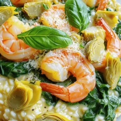 - 1 lb large shrimp, peeled and deveined - 2 cups fresh spinach, chopped - 1 cup canned artichoke hearts, drained and roughly chopped - 1 small onion, finely diced - 3 cloves garlic, minced - 1 cup heavy cream - 1 cup grated Parmesan cheese - 2 tablespoons olive oil - 1 teaspoon Italian seasoning - Salt and freshly cracked black pepper to taste - Fresh basil leaves for garnish The right ingredients make a dish shine. The large shrimp bring a juicy, sweet flavor that pairs well with the creamy sauce. Spinach adds a vibrant green color and a mild taste. Artichokes bring a unique earthy note, and they mix well with the other flavors. When you cook, always use fresh spinach. It wilts down nicely and keeps its bright color. Canned artichokes save time and add convenience. They are tender and ready to use. Onion and garlic are the base of many great dishes. They add depth and warmth to the meal. Olive oil not only helps sauté the veggies, but it also adds richness. Italian seasoning brings all the flavors together, making each bite enjoyable. Finally, Parmesan cheese creates a creamy texture and a salty finish. Fresh basil leaves add a pop of color and a fragrant touch. For the full recipe, check out the link to Tuscan Shrimp with Spinach & Artichokes. Start by heating the olive oil in a large skillet over medium heat. Once the oil is hot, add the finely diced onion. Sauté the onion for about 3-4 minutes until it is soft and translucent. Stir it often to keep it from browning. Next, add the minced garlic. Cook it for 1-2 minutes until you can smell its rich aroma. Be careful not to burn the garlic, as it can turn bitter. Now, it is time to cook the shrimp. Increase the heat to medium-high. Add the shrimp to the skillet. Sprinkle salt, pepper, and Italian seasoning over the shrimp. Sauté them for about 3-4 minutes. They should turn pink and opaque when done. Once cooked, remove the shrimp from the skillet and set them aside on a plate. In the same skillet, lower the heat back to medium. Pour in the heavy cream. Gradually add the grated Parmesan cheese. Stir constantly until the cheese melts. This will create a creamy sauce. For a richer flavor, make sure the cheese is fully blended into the cream. Next, gently mix in the chopped spinach and artichoke hearts. This adds color and nutrition. Allow them to simmer in the sauce for about 2-3 minutes. The spinach should wilt and become tender but still vibrant in color. Now, return the sautéed shrimp to the skillet. Stir gently to coat them with the creamy sauce. Let everything warm through for an additional 2 minutes. Finally, taste the dish and adjust the seasoning if needed. You can add more salt or freshly cracked black pepper to enhance the flavor. For the full recipe, refer to the complete instructions above. To boost the flavor of your Tuscan shrimp, consider adding a few extra spices. A pinch of red pepper flakes can add heat. Smoked paprika brings a warm, smoky taste. Fresh herbs like thyme or oregano can also enhance the dish. When seasoning, add salt gradually. Taste as you go to avoid over-salting. A squeeze of lemon juice at the end brightens the flavor and adds freshness. Pan frying is great for this dish. It gives a nice sear on the shrimp. If you want to try something different, consider baking or grilling. Each method offers unique flavors. Control the heat well to avoid overcooking. Shrimp cook quickly, so keep an eye on them. They are done when they turn pink and opaque. For plating, serve the shrimp on a bed of creamy risotto or pasta. This adds a nice base and makes the dish look elegant. Garnish with fresh basil leaves for color. A sprinkle of extra Parmesan cheese adds a touch of class. You can also drizzle a bit of olive oil for shine. A well-presented dish makes a lasting impression. {{image_4}} You can change up the shrimp in this dish easily. If you want to try something new, use scallops or chicken. Both lend different flavors but still pair well with the creamy sauce. For veggies, think beyond spinach and artichokes. You can use kale, bell peppers, or even zucchini. These swaps add new textures and tastes. If you follow a low-carb diet, swap the heavy cream for coconut cream. It keeps the dish creamy while cutting carbs. You can also serve it over zucchini noodles instead of pasta. For those needing dairy-free options, use cashew cream or a dairy-free cheese. These alternatives still give a rich flavor without the dairy. Want to spice things up? Add red pepper flakes for heat. Start with a pinch and increase to your liking. This twist wakes up flavors and adds a nice kick. You can also give it a Mediterranean flair by adding olives or sun-dried tomatoes. These ingredients boost the taste and give a lovely color contrast. For the full recipe, check the link above. After making Tuscan shrimp with spinach and artichokes, you can store it in the fridge. Use an airtight container to keep it fresh. It will last for about 3 days. To keep leftovers tasty, let the dish cool before sealing it. This helps avoid condensation that can make the food soggy. If you want to save it longer, consider freezing it. To freeze, place the shrimp dish in a freezer-safe container. It can stay good for up to 3 months. When ready to eat, thaw it in the fridge overnight. This slow thawing keeps the texture better than quick methods. To reheat without losing flavor or texture, use the stovetop. Heat it on low to medium heat, stirring gently. This helps maintain the creaminess. Aim for about 5 to 10 minutes. If you prefer the microwave, use medium power. Heat it for 1 to 2 minutes, stirring halfway. Check to ensure it's hot throughout before serving. For the full recipe, check [Full Recipe]. To cook shrimp well, look for a few signs. First, shrimp should turn pink. This shows they are cooking. Next, the flesh should look opaque. If you see this, your shrimp are ready. Lastly, they curl up a bit. This is a good sign too. Avoid overcooking, as it makes shrimp tough. You can prepare some parts ahead of time. Cook the shrimp and set them aside. You can also chop the veggies early. Store them in the fridge until you're ready to cook. Just make sure to add the shrimp back in at the end. This keeps them tender when you finish the dish. Tuscan shrimp pairs great with many sides. Here are a few ideas: - Creamy risotto - Fresh pasta - Garlic bread - Steamed broccoli These sides complement the rich sauce and add balance to your meal. To add more heat, try these tips: - Add red pepper flakes while cooking. - Use a spicy Italian sausage instead of shrimp. - Stir in some diced jalapeños or serranos. These options can give your dish a nice kick. Yes, you can use frozen shrimp. Just make sure to thaw them first. Place them in cool water for about 15 minutes. Pat them dry with paper towels before cooking. This helps them cook evenly and keeps them juicy. You can find artichokes in many places: - Canned artichoke hearts are in most grocery stores. - Fresh artichokes are often in the produce section. - Consider farmers' markets for fresh options. Look for medium-sized artichokes. They usually have the best flavor. This blog post covered a simple and tasty Tuscan shrimp dish. You learned about the ingredients, like shrimp, artichokes, and spinach. I shared step-by-step cooking tips that ensure great flavor. You can also explore variations for your dietary needs. Whether you choose to add heat or swap ingredients, this dish can please any palate. Try this recipe for your next meal and impress your guests. Enjoy cooking, and remember that the best meals come with practice. Keep exploring and have fun in the kitchen!