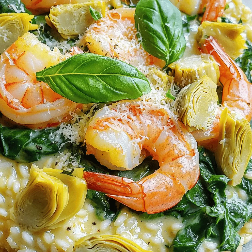 - 1 lb large shrimp, peeled and deveined - 2 cups fresh spinach, chopped - 1 cup canned artichoke hearts, drained and roughly chopped - 1 small onion, finely diced - 3 cloves garlic, minced - 1 cup heavy cream - 1 cup grated Parmesan cheese - 2 tablespoons olive oil - 1 teaspoon Italian seasoning - Salt and freshly cracked black pepper to taste - Fresh basil leaves for garnish The right ingredients make a dish shine. The large shrimp bring a juicy, sweet flavor that pairs well with the creamy sauce. Spinach adds a vibrant green color and a mild taste. Artichokes bring a unique earthy note, and they mix well with the other flavors. When you cook, always use fresh spinach. It wilts down nicely and keeps its bright color. Canned artichokes save time and add convenience. They are tender and ready to use. Onion and garlic are the base of many great dishes. They add depth and warmth to the meal. Olive oil not only helps sauté the veggies, but it also adds richness. Italian seasoning brings all the flavors together, making each bite enjoyable. Finally, Parmesan cheese creates a creamy texture and a salty finish. Fresh basil leaves add a pop of color and a fragrant touch. For the full recipe, check out the link to Tuscan Shrimp with Spinach & Artichokes. Start by heating the olive oil in a large skillet over medium heat. Once the oil is hot, add the finely diced onion. Sauté the onion for about 3-4 minutes until it is soft and translucent. Stir it often to keep it from browning. Next, add the minced garlic. Cook it for 1-2 minutes until you can smell its rich aroma. Be careful not to burn the garlic, as it can turn bitter. Now, it is time to cook the shrimp. Increase the heat to medium-high. Add the shrimp to the skillet. Sprinkle salt, pepper, and Italian seasoning over the shrimp. Sauté them for about 3-4 minutes. They should turn pink and opaque when done. Once cooked, remove the shrimp from the skillet and set them aside on a plate. In the same skillet, lower the heat back to medium. Pour in the heavy cream. Gradually add the grated Parmesan cheese. Stir constantly until the cheese melts. This will create a creamy sauce. For a richer flavor, make sure the cheese is fully blended into the cream. Next, gently mix in the chopped spinach and artichoke hearts. This adds color and nutrition. Allow them to simmer in the sauce for about 2-3 minutes. The spinach should wilt and become tender but still vibrant in color. Now, return the sautéed shrimp to the skillet. Stir gently to coat them with the creamy sauce. Let everything warm through for an additional 2 minutes. Finally, taste the dish and adjust the seasoning if needed. You can add more salt or freshly cracked black pepper to enhance the flavor. For the full recipe, refer to the complete instructions above. To boost the flavor of your Tuscan shrimp, consider adding a few extra spices. A pinch of red pepper flakes can add heat. Smoked paprika brings a warm, smoky taste. Fresh herbs like thyme or oregano can also enhance the dish. When seasoning, add salt gradually. Taste as you go to avoid over-salting. A squeeze of lemon juice at the end brightens the flavor and adds freshness. Pan frying is great for this dish. It gives a nice sear on the shrimp. If you want to try something different, consider baking or grilling. Each method offers unique flavors. Control the heat well to avoid overcooking. Shrimp cook quickly, so keep an eye on them. They are done when they turn pink and opaque. For plating, serve the shrimp on a bed of creamy risotto or pasta. This adds a nice base and makes the dish look elegant. Garnish with fresh basil leaves for color. A sprinkle of extra Parmesan cheese adds a touch of class. You can also drizzle a bit of olive oil for shine. A well-presented dish makes a lasting impression. {{image_4}} You can change up the shrimp in this dish easily. If you want to try something new, use scallops or chicken. Both lend different flavors but still pair well with the creamy sauce. For veggies, think beyond spinach and artichokes. You can use kale, bell peppers, or even zucchini. These swaps add new textures and tastes. If you follow a low-carb diet, swap the heavy cream for coconut cream. It keeps the dish creamy while cutting carbs. You can also serve it over zucchini noodles instead of pasta. For those needing dairy-free options, use cashew cream or a dairy-free cheese. These alternatives still give a rich flavor without the dairy. Want to spice things up? Add red pepper flakes for heat. Start with a pinch and increase to your liking. This twist wakes up flavors and adds a nice kick. You can also give it a Mediterranean flair by adding olives or sun-dried tomatoes. These ingredients boost the taste and give a lovely color contrast. For the full recipe, check the link above. After making Tuscan shrimp with spinach and artichokes, you can store it in the fridge. Use an airtight container to keep it fresh. It will last for about 3 days. To keep leftovers tasty, let the dish cool before sealing it. This helps avoid condensation that can make the food soggy. If you want to save it longer, consider freezing it. To freeze, place the shrimp dish in a freezer-safe container. It can stay good for up to 3 months. When ready to eat, thaw it in the fridge overnight. This slow thawing keeps the texture better than quick methods. To reheat without losing flavor or texture, use the stovetop. Heat it on low to medium heat, stirring gently. This helps maintain the creaminess. Aim for about 5 to 10 minutes. If you prefer the microwave, use medium power. Heat it for 1 to 2 minutes, stirring halfway. Check to ensure it's hot throughout before serving. For the full recipe, check [Full Recipe]. To cook shrimp well, look for a few signs. First, shrimp should turn pink. This shows they are cooking. Next, the flesh should look opaque. If you see this, your shrimp are ready. Lastly, they curl up a bit. This is a good sign too. Avoid overcooking, as it makes shrimp tough. You can prepare some parts ahead of time. Cook the shrimp and set them aside. You can also chop the veggies early. Store them in the fridge until you're ready to cook. Just make sure to add the shrimp back in at the end. This keeps them tender when you finish the dish. Tuscan shrimp pairs great with many sides. Here are a few ideas: - Creamy risotto - Fresh pasta - Garlic bread - Steamed broccoli These sides complement the rich sauce and add balance to your meal. To add more heat, try these tips: - Add red pepper flakes while cooking. - Use a spicy Italian sausage instead of shrimp. - Stir in some diced jalapeños or serranos. These options can give your dish a nice kick. Yes, you can use frozen shrimp. Just make sure to thaw them first. Place them in cool water for about 15 minutes. Pat them dry with paper towels before cooking. This helps them cook evenly and keeps them juicy. You can find artichokes in many places: - Canned artichoke hearts are in most grocery stores. - Fresh artichokes are often in the produce section. - Consider farmers' markets for fresh options. Look for medium-sized artichokes. They usually have the best flavor. This blog post covered a simple and tasty Tuscan shrimp dish. You learned about the ingredients, like shrimp, artichokes, and spinach. I shared step-by-step cooking tips that ensure great flavor. You can also explore variations for your dietary needs. Whether you choose to add heat or swap ingredients, this dish can please any palate. Try this recipe for your next meal and impress your guests. Enjoy cooking, and remember that the best meals come with practice. Keep exploring and have fun in the kitchen!