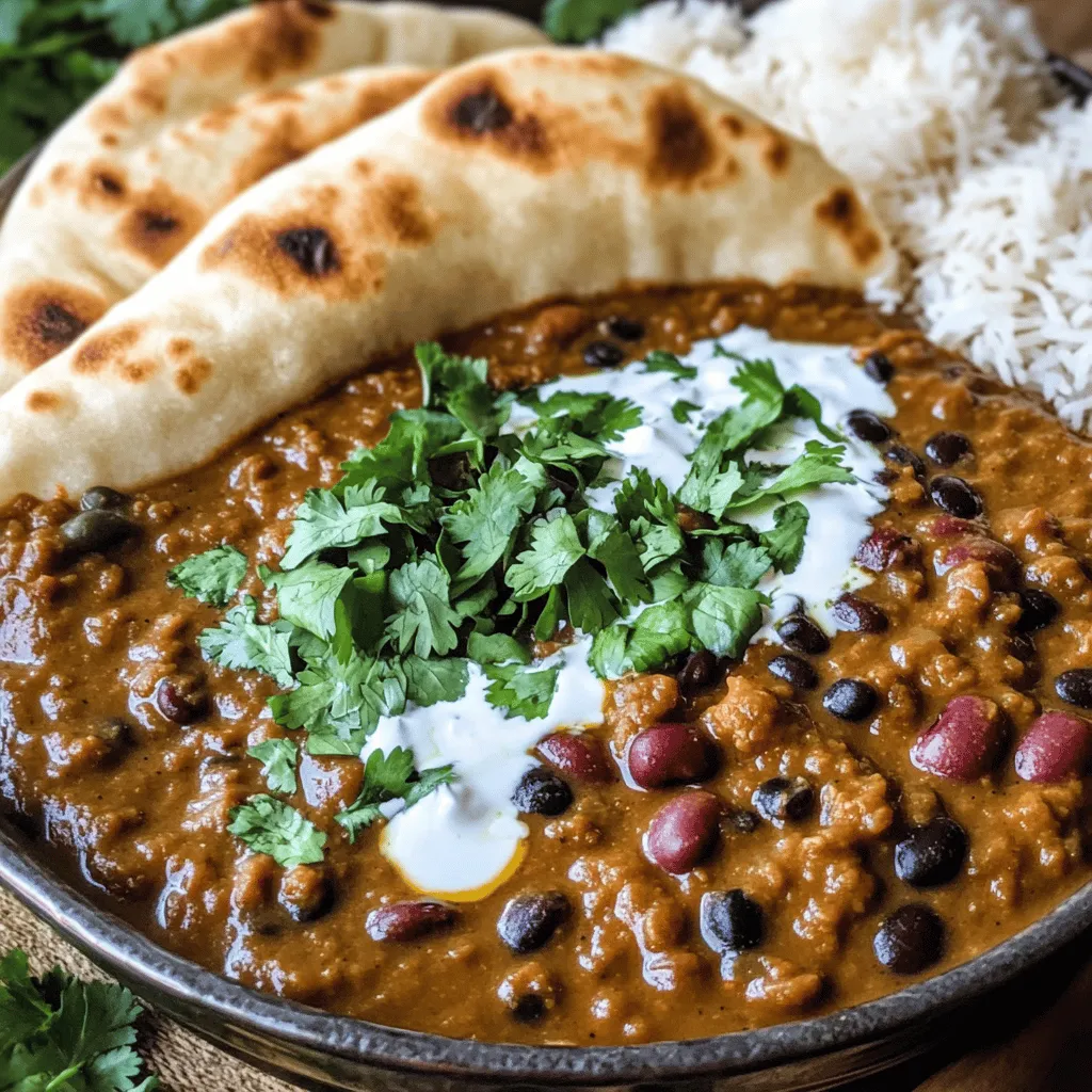 - 1 cup black lentils (urad dal) - 1/4 cup kidney beans (rajma) - 1 medium onion, finely chopped - 2 ripe tomatoes, pureed To make a great slow cooker dal makhani, you need the right base. Black lentils and kidney beans are key. They bring a rich taste. Soak them overnight for the best texture. The onions and tomatoes add depth and sweetness. Pureeing the tomatoes helps blend them into the dish. - Ginger-garlic paste - Green chilies - Cumin seeds - Garam masala Spices make this dish pop. Ginger-garlic paste adds a warm flavor. Green chilies give it a nice kick. Cumin seeds bring an earthy aroma. Garam masala adds complexity. Each spice works together to create a lovely, balanced flavor. - Unsalted butter - Heavy cream (or coconut cream) - Fresh cilantro Creaminess is important in this dish. Unsalted butter adds richness. Heavy cream, or coconut cream for a vegan option, creates a smooth texture. Fresh cilantro adds a burst of color and freshness. It also brightens the overall flavor. For the full recipe, check out Slow Cooker Dal Makhani. To make this dish, start with the lentils and beans. - Soaking the lentils and kidney beans: First, soak 1 cup of black lentils and 1/4 cup of kidney beans in water overnight. This step softens them and helps with cooking. After soaking, drain them well. - Chopping onions and pureeing tomatoes: Next, chop one medium onion finely. Then, puree two ripe tomatoes until smooth. This will add flavor to your dal. Now, we move to the slow cooker. - Combining ingredients in the slow cooker: Place the soaked lentils and kidney beans in the slow cooker. Add 2 cups of water. Now, in a pan, melt 1 tablespoon of unsalted butter over medium heat. Add 1 teaspoon of cumin seeds and let them pop. Add the chopped onion and stir it until it turns golden brown. Then, mix in 1 tablespoon of ginger-garlic paste and 2 slit green chilies. Cook for two minutes, then add the pureed tomatoes, 1/2 teaspoon turmeric, 1 teaspoon red chili powder, and salt. Cook this mixture for about 5-7 minutes. - Setting cooking time and temperature: Pour the onion-tomato mix into the slow cooker. Add 1 teaspoon of garam masala and stir well. Cover the slow cooker and set it to cook on low for 6-8 hours or on high for 4 hours. Stir occasionally and add water if needed. Once it’s cooked, it’s time for the final touches. - Adding cream for richness: After the cooking time, mix in 1/4 cup of heavy cream or coconut cream for a rich texture. Let it simmer for another 15-20 minutes to blend the flavors. - Adjusting spices and garnishing: Taste your dish and adjust salt and spices as needed. Just before serving, sprinkle fresh chopped cilantro on top for a bright finish. This slow cooker dal makhani is creamy and packed with flavor. For the full recipe, check the link provided. Enjoy your cooking! Soaking lentils is key. It helps them cook evenly and reduces cooking time. Use black lentils (urad dal) and kidney beans (rajma). Soak them overnight for best results. Rinse them well before cooking. It removes any dirt and ensures they cook better. To enhance the spices, toast them first. Warm cumin seeds in butter until they pop. This unlocks their rich flavor. Always add spices at the right time. Add garam masala at the end for a burst of flavor. It keeps the spices fresh and vibrant. For the best texture, set your slow cooker on low for 6-8 hours. This allows the lentils to break down and become creamy. If you’re short on time, use high for 4 hours. Stir gently every so often to mix the flavors. This also helps prevent sticking. If the dal thickens too much, add water gradually. You want a nice, creamy consistency. Keep it smooth and rich. Stir in the cream just before serving for added richness. Dal Makhani pairs well with naan or basmati rice. Serve it in a deep bowl, letting the creamy texture shine. For added appeal, drizzle some extra cream on top. A sprinkle of fresh cilantro adds color and freshness. To make a complete meal, add side dishes. Consider a cool cucumber salad or a spicy chutney. This balance of flavors will wow your guests. Enjoy this creamy and flavorful delight! For the detailed recipe, check out the Full Recipe. {{image_4}} You can make Dal Makhani vegan by swapping heavy cream for coconut cream. Coconut cream brings a rich, creamy texture and adds tropical notes. This change keeps the dish delicious and plant-based. Simply replace the heavy cream in the recipe with an equal amount of coconut cream. It’s an easy switch that does not change the cooking time. Incorporating greens like spinach into your Dal Makhani boosts nutrition and flavor. Spinach adds a lovely color and a mild taste. You can add about two cups of fresh spinach to the slow cooker in the last hour of cooking. This way, it wilts down and blends well with the lentils. Feel free to experiment with other vegetables too, like peas or kale. Adjusting the spice level is key to making the dish just right for you. If you like heat, add more green chilies or red chili powder. If you prefer it mild, reduce the number of chilies. A great tip is to taste the dish as it cooks. This way, you can find the perfect balance for your palate. Before you store your dal makhani, let it cool down. This step is key. Once it's cool, place it in a sealed container. In the fridge, it stays fresh for about 3 to 5 days. Keep an eye on it, though. If you notice any off smells, toss it out. For longer storage, you can freeze dal makhani. Use airtight containers or freezer bags. Leave some space for expansion as it freezes. It can last for up to 3 months in the freezer. When you’re ready to eat, move it to the fridge overnight to thaw. You can also thaw it in the microwave for quick use. When it’s time to enjoy your dal makhani, you have options. You can reheat it in the microwave. Just cover it and heat it for 1 to 2 minutes, stirring halfway. Alternatively, use the stovetop. Pour it into a pan, add a splash of water if it’s thick, and heat over low. Stir often until it’s hot. Enjoy your creamy and flavorful delight! For the full recipe, check [Full Recipe]. Dal Makhani is a creamy dish made from black lentils and kidney beans. It comes from North India and is a staple at many Indian homes. Traditionally, cooks simmer it overnight for the best flavor. The dish gets its creaminess from butter and heavy cream. Its rich taste and smooth texture make it a favorite for many. You can enjoy it with naan or rice. Yes, you can cook Dal Makhani without a slow cooker. You can use a pressure cooker instead. This method cuts the cooking time down to about 30 minutes. You can also make it on the stovetop. Just remember to simmer it low and slow for the best flavor. Stir often to prevent sticking. Both methods can yield delicious results! Dal Makhani can last about 4 to 5 days in the refrigerator. Store it in an airtight container to keep it fresh. Make sure it cools down before putting it away. If you want to keep it longer, consider freezing it. In the freezer, it can last up to 2 months. Just thaw it completely before reheating. Enjoy your creamy delight again! The slow cooker dal makhani is a hearty dish packed with flavor and nutrition. We covered the main ingredients, key spices, and creamy additions to elevate your meal. Following the step-by-step guide makes cooking simple and fun. I shared tips for perfect flavor and texture, plus variations for vegan options or added veggies. Proper storage ensures your dal stays fresh and delicious. With these insights, you can enjoy this classic dish anytime. Embrace the cooking process, and savor each bite of your homemade dal makhani.