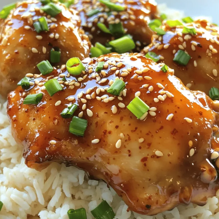 - 1 pound boneless, skinless chicken thighs - 2 tablespoons olive oil - 1 teaspoon garlic powder - 1 teaspoon onion powder - 1 teaspoon smoked paprika - 1/2 teaspoon cayenne pepper (adjust based on your spice tolerance) - Salt and freshly ground black pepper, to taste - 1/4 cup honey - 2 tablespoons low-sodium soy sauce - 1 tablespoon sriracha, or more if you like it fiery - 1 tablespoon rice vinegar - 1 tablespoon sesame seeds (for garnish) - Chopped green onions (for garnish) If you don't have chicken thighs, you can use chicken breast. It will work, but it may be drier. For olive oil, you can use canola oil. Honey can be swapped for maple syrup for a different sweetness. If you don't like cayenne pepper, try chili powder. You can use apple cider vinegar instead of rice vinegar if needed. To make this dish, you will need a large skillet for cooking. A mixing bowl is essential for blending spices and honey sauce. Use a whisk for mixing the sauce. A meat thermometer helps ensure the chicken is fully cooked. Lastly, have a cutting board and knife ready for slicing the chicken once it's done. The ingredients and tools are simple, yet they create a dish packed with flavor. You can find the full recipe in the earlier section. Start by mixing your spices. In a bowl, combine garlic powder, onion powder, smoked paprika, cayenne pepper, salt, and black pepper. Rub this spice mix all over the chicken thighs. Make sure to coat each piece well. This step brings bold flavors to your chicken. Heat olive oil in a large skillet over medium-high heat. When the oil gets hot, place the chicken thighs in the skillet. Sear them for about 5 to 7 minutes on each side. Look for a golden-brown crust. Check the chicken's internal temperature; it should reach 165°F. This ensures it's cooked through and safe to eat. While your chicken cooks, prepare the honey sauce. In a small bowl, mix honey, soy sauce, sriracha, and rice vinegar. Whisk until smooth. When the chicken is done, lower the heat to medium. Pour the honey sauce over the chicken in the skillet. Let it simmer for 2 to 3 minutes. Stir gently, allowing the sauce to thicken and coat the chicken. This creates a sticky, sweet glaze that enhances the dish. For the full recipe, check out the detailed instructions. To get that perfect glaze on your chicken, start with the right heat. After cooking the chicken, lower your stove to medium heat before adding the honey sauce. This helps it thicken without burning. Stir gently for 2-3 minutes. You want the sauce to coat the chicken like a shiny blanket. The sauce should cling well but not be too thick. If it’s too runny, let it simmer a bit longer. If you want more heat, add extra cayenne pepper or sriracha. Taste the sauce before pouring it on the chicken. You can also balance heat with more honey for sweetness. If it’s too spicy, add a splash of rice vinegar. This will tone down the heat while keeping the flavor. Remember, it's all about finding your perfect spice balance. While pan-searing gives great flavor, grilling is another excellent method. Grilling adds a smoky taste that pairs well with the honey sauce. You can also bake the chicken in the oven. Just bake at 400°F for about 20-25 minutes. Use a meat thermometer to check the chicken's doneness; it should reach 165°F inside. Whichever method you choose, ensure the chicken is cooked through for the best taste. For the full recipe, check out the details above! {{image_4}} You can add veggies to your spicy honey chicken for more flavor and nutrients. Broccoli, bell peppers, or snap peas work well. Chop them into bite-sized pieces. Add them to the skillet after cooking the chicken for about three minutes. This way, they get tender but still crisp. Toss everything together with the honey sauce. The veggies soak up the sweet and spicy flavors. If you want a different sweetness, try maple syrup or agave nectar. Both give a unique taste. You can also use brown sugar for a deeper flavor. Just remember, each option may change the sauce's thickness. So, adjust the amount as needed. Start with the same amount as honey, then taste and tweak if necessary. To change the heat, you can adjust the cayenne pepper amount. If you need it milder, use less. For more heat, add extra sriracha or a pinch of red pepper flakes. You could also try fresh chili peppers. Just slice them thin and add them while cooking the chicken. This adds a fresh and vibrant kick to your dish. To keep your spicy honey chicken fresh, store it in an airtight container. Let it cool to room temperature first. Place it in the fridge within two hours of cooking. This helps prevent bacteria growth. The chicken will stay good for about three to four days. If you want to keep it longer, freeze it. Wrap it tightly in plastic wrap, then place it in a freezer-safe bag. This can last up to three months in the freezer. When you're ready to enjoy leftovers, reheating properly is key. The microwave is quick but can dry out the chicken. Instead, use the stovetop. Heat a skillet over medium heat. Add a little oil or a splash of water to avoid sticking. Add the chicken and cover the skillet. Heat for 4-5 minutes, turning occasionally until it's warmed through. If frozen, thaw it in the fridge overnight before reheating. For meal prep, this recipe shines. You can make a batch ahead of time and use it throughout the week. Divide the chicken into meal-sized portions. Pair it with rice or veggies for balanced meals. Store them in individual containers. When you’re ready to eat, just reheat and enjoy! This method saves time and keeps your meals exciting. For more ideas, check out the Full Recipe for different sides to pair with your spicy honey chicken. It takes about 30 minutes to cook this dish. You need 10 minutes to prep and 20 minutes to cook. The chicken will be juicy and full of flavor when done. Yes, you can use chicken breast instead of thighs. Chicken breast cooks faster and is leaner. Just watch the cooking time, so it doesn’t dry out. Aim for an internal temperature of 165°F. Great side dishes for this chicken include: - Steamed rice - Stir-fried vegetables - A fresh green salad - Mashed potatoes These options balance the sweet and spicy flavors well. Yes, this dish is great for meal prep. You can store it in airtight containers. It stays tasty in the fridge for up to four days. Just reheat in the microwave or a skillet before serving. This makes it easy to enjoy the flavors all week long. This post covered how to make Delicious Spicy Honey Chicken. You learned about key ingredients, helpful substitutions, and essential tools. I shared step-by-step instructions for perfecting your chicken. You also got tips for a great glaze and ideas for variations. Finally, we discussed storage methods and answered common questions. With these skills, you can create amazing meals. Enjoy your cooking and impress your friends!