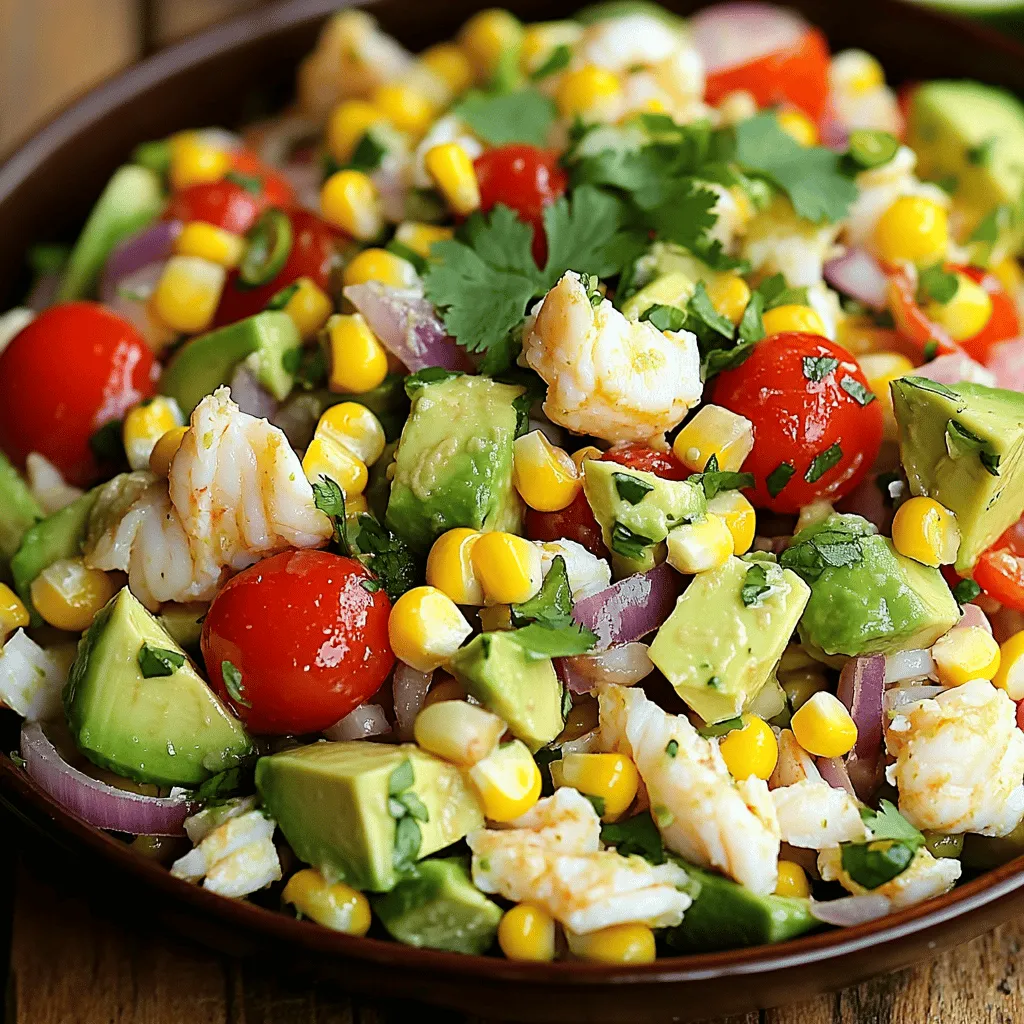 - 1 pound fresh crab meat (lump or backfin) - 1 perfectly ripened avocado, diced - 1 cup vibrant cherry tomatoes, halved - 1/2 cup sweet corn kernels (fresh or canned) - 1/4 cup finely chopped red onion - 1 jalapeño, deseeded and finely minced - 2 tablespoons of freshly squeezed lime juice - 1 tablespoon extra virgin olive oil - Salt and freshly cracked pepper to taste - A handful of fresh cilantro leaves, for garnish For the best crab salad, use high-quality crab meat. You can choose between lump or backfin crab meat. Lump crab meat has larger pieces, while backfin is smaller and more delicate. Both options work well, but the lump gives a nice texture. Next, add fresh ingredients. A ripe avocado adds creaminess. Cherry tomatoes offer a pop of color and sweetness. Sweet corn kernels add a nice crunch. Finely chopped red onion brings a touch of sharpness. For a kick, use minced jalapeño. Now, let's talk about the seasoning. Fresh lime juice adds brightness. Extra virgin olive oil gives richness. Don’t forget salt and pepper! These simple seasonings enhance the flavors of the salad. For the full recipe, check out the details and enjoy this refreshing dish! 1. In a large bowl, start with the base. Combine the fresh crab meat, diced avocado, halved cherry tomatoes, corn, chopped red onion, and minced jalapeño. 2. Gently mix all the ingredients together. Be careful not to mash the avocado or break the crab meat. This step gives your salad its fresh and vibrant look. 3. Now, let’s make the dressing. In a small bowl, whisk together the lime juice and olive oil. 4. Season the dressing with salt and pepper. Keep whisking until it's smooth. This dressing adds a zesty kick to your salad. 5. Drizzle the dressing over the crab mixture. With gentle movements, fold it in until all ingredients are coated. 1. Let the salad rest for about 10 minutes at room temperature. This time allows the flavors to blend nicely. 2. After resting, taste the salad. Adjust the seasoning as needed. You can add more lime juice, salt, or pepper. This step helps you achieve the perfect flavor. 3. Serve the salad cold or at room temperature. Garnish with fresh cilantro leaves for a pop of color and taste. For the full recipe, check out the earlier section. How to choose the best crab meat When selecting crab meat, look for freshness. Choose lump or backfin crab meat. It should smell like the ocean, not fishy. If possible, buy it from a trusted seafood market. Fresh crab meat feels moist and delicate. Avoid any meat that looks dry or discolored. If you buy canned crab, check the label for quality. Tips for ripe avocados and tomatoes For ripe avocados, gently press the skin. If it yields slightly, it's ready. Look for avocados that are dark green to black. Avoid ones that feel too soft or have dark spots. For tomatoes, choose vibrant, firm ones. They should smell sweet and fresh. If you can, select heirloom varieties for better flavor. Serving suggestions for an elegant look Serve your crab salad in chilled bowls for a fancy touch. You can use clear glass bowls to show off the bright colors. Add a lime wedge on the side for a fresh pop. This also helps guests add more lime if they wish. For a more upscale feel, serve on a bed of mixed greens. Garnishing techniques for added flavor Garnish with fresh cilantro leaves for color and flavor. You can also sprinkle minced jalapeño on top for a spicy kick. Thinly sliced radishes add crunch and color. Consider adding edible flowers for a stunning visual impact. These small details make the dish feel special and inviting. For the complete recipe that includes these tips, check out the [Full Recipe]. {{image_4}} You can spice up your crab salad in fun ways. If you love heat, add more jalapeños or a splash of your favorite hot sauce. I often mix in a few dashes of Sriracha for a bold kick. The heat from the jalapeños balances well with the sweet crab and creamy avocado. You can also change the dressing. Some folks prefer a creamy dressing, like a mayo blend. Others enjoy a light vinaigrette for a fresh twist. A lemon vinaigrette can brighten the flavors and add a zesty touch. You can test both to see which one you like best. If you need a gluten-free option, you’re in luck! This crab salad is naturally gluten-free. Just check your hot sauce and dressing for gluten. Most brands are safe, but it’s good to be sure. For those who want a vegetarian option, try using hearts of palm or chickpeas instead of crab. Both add great texture and flavor. You can still use the same fresh ingredients to keep your salad vibrant and tasty. These swaps make your dish accessible to everyone at the table. Try the full recipe to create your own crab salad delight! To keep your crab salad fresh, place it in an airtight container. This helps prevent any odors from other foods in your fridge. Make sure to store it in the coldest part of your refrigerator. Crab salad stays fresh for about two days. After that, the flavors might fade, and the texture can change. Should you reheat crab salad? I do not recommend it. Crab salad is best enjoyed cold. Heating can make the crab tough and affect the taste. If you have leftovers, serve them cold. You can add a bit more lime juice for a fresh kick. Enjoy it as a light lunch or snack! Can I use canned crab meat? Yes, you can use canned crab meat. It is a quick and easy option. Just make sure to drain it well before adding it to your salad. Canned crab has a different texture than fresh crab. It may not be as sweet or tender, but it still works well in this recipe. How long does crab salad last in the fridge? Crab salad lasts about 2 to 3 days in the fridge. Store it in an airtight container to keep it fresh. Always check for any off smells or changes in texture before eating. If it looks or smells strange, it’s best to toss it. What pairs well with crab salad? Crab salad pairs well with light and fresh sides. You can serve it with crispy lettuce wraps or fresh baguette slices. A simple green salad with lemon vinaigrette complements the flavors nicely. You can also enjoy it with a chilled glass of white wine. Best side dishes for serving Great side dishes include: - Roasted asparagus with lemon - Creamy coleslaw - Garlic butter bread - Grilled corn on the cob These sides add flavor and balance to your meal. Enjoy them with your crab salad for a complete feast. For the full recipe, check out the Zesty Chili-Lime Crab Salad. This blog post shared how to make a tasty crab salad. We covered fresh ingredients, key steps, and tips for picking quality items. You learned how to adjust flavors and present the dish beautifully. In conclusion, enjoy this dish with your favorite sides. Feel free to get creative with flavors and textures. A good crab salad can impress anyone. Remember, your choices make it unique and delicious. Happy cooking!