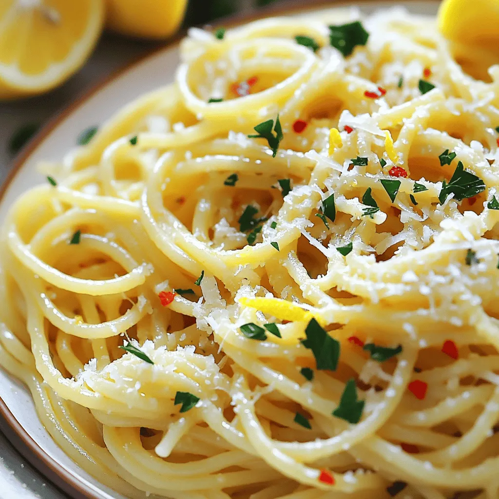 To make a great Spaghetti Aglio e Olio, you need simple, fresh ingredients. Here’s what you will use: - 400g spaghetti - 6 cloves garlic, thinly sliced - 1/2 cup extra virgin olive oil - 1 teaspoon red pepper flakes (adjust to your spice preference) - Zest of 1 lemon - Juice of 1 lemon - 1/4 cup fresh parsley, chopped - Salt, to taste - Freshly grated Parmesan cheese (optional, for serving) These ingredients are key to the dish's great taste. The garlic gives it a strong flavor. The olive oil adds richness, while the red pepper flakes bring heat. You can make your Spaghetti Aglio e Olio even better with some extra touches. Here are a few ideas: - Sliced cherry tomatoes for sweetness - Cooked shrimp for protein - A sprinkle of toasted pine nuts for crunch - A drizzle of lemon-infused olive oil for extra zest These toppings can personalize your dish. They also add more flavor and texture. Quality matters! Here are some tips to pick the best ingredients: - Spaghetti: Choose high-quality dried pasta. Look for brands made from 100% durum wheat. - Garlic: Fresh garlic is best. Choose firm cloves with no soft spots. - Olive Oil: Use extra virgin olive oil for the best flavor. It should smell fresh and fruity. - Parsley: Pick bright green parsley. It should look fresh, not wilted. Choosing quality ingredients makes your meal taste better. Always take a moment to inspect what you buy. For the full recipe, check the details provided. To make Spaghetti Aglio e Olio, start by cooking the spaghetti. Fill a large pot with water and add a generous amount of salt. Bring the water to a rolling boil. Once it boils, add the spaghetti. Follow the package instructions for timing. Cook until the spaghetti is al dente, which means it should be firm but not hard. Before you drain it, save about 1 cup of the pasta water. After that, drain the spaghetti in a colander. Now, it’s time to sauté the garlic. In a large skillet, pour in 1/2 cup of extra virgin olive oil. Heat the oil over medium heat. When the oil is warm, add 6 thinly sliced garlic cloves. Stir the garlic often for about 2-3 minutes. You want the garlic to turn golden and smell amazing. Be careful not to burn it, as burnt garlic can taste bitter. Once the garlic is ready, add 1 teaspoon of red pepper flakes to the skillet. Stir for about 30 seconds. This step wakes up the spice and adds flavor. Next, add the drained spaghetti into the skillet. Toss it well in the garlic oil. If it looks dry, pour in some of the reserved pasta water. Mix until the spaghetti is creamy. Then, remove the skillet from the heat. Add the zest and juice of 1 lemon. Stir well to spread the zing throughout the pasta. Finally, fold in 1/4 cup of chopped parsley and season with salt to your taste. Toss everything together until it’s mixed well. Enjoy your savory Spaghetti Aglio e Olio! For the complete recipe, see the Full Recipe above. To keep your garlic golden, cook it over medium heat. Stir it often. If you see it turning brown, lower the heat. Burnt garlic tastes bitter. You want sweet, fragrant garlic. Remember, it only takes a few minutes to cook. Watch it closely and you’ll have perfect garlic every time. Love heat? Use more red pepper flakes. If you prefer mild, add less. Start with a small amount, then taste. You can always add more, but you can’t take it out. Mix well before tasting. Adjusting spice is easy and lets you make the dish your own. To achieve a creamy texture, save some pasta water before draining. After adding the spaghetti to the skillet, add a splash of this water. Stir until you reach the desired creaminess. The starch in the water helps bind the sauce and pasta. This trick makes your dish rich and smooth. For the full step-by-step recipe, refer to the Full Recipe section. {{image_4}} You can add vegetables to your spaghetti for more nutrition. Consider using spinach, broccoli, or cherry tomatoes. These add color and flavor. Simply sauté them with the garlic. This will keep them bright and crisp. Not only do they enhance taste, but they also provide vitamins and minerals. Mix and match your favorite veggies to make it your own. For a heartier dish, add protein like chicken or shrimp. Cook diced chicken in the skillet before adding garlic. Make sure it’s golden brown. If you prefer shrimp, add them after the garlic. Cook until they turn pink. This will boost the meal, making it more filling. You can even use cooked chicken or shrimp for a quicker option. Feeling adventurous? Change up the spices for new flavors. Try adding fresh basil or oregano. These herbs can bring a fresh twist. You can also use lemon pepper for a zesty kick. Don’t forget to adjust the red pepper flakes if you want less heat. Experimenting with spices makes cooking fun and personal. To store leftover spaghetti aglio e olio, first let it cool. Place it in an airtight container. Make sure to cover it well. Store the container in the fridge. It will stay fresh for up to three days. This helps keep the flavors intact and prevents drying out. When you're ready to enjoy your leftovers, use the stovetop for best results. Heat a skillet over low to medium heat. Add a splash of olive oil or water to keep it moist. Toss in the spaghetti and stir gently. Heat until warm, about five minutes. You can also use a microwave, but stir halfway through. This helps it heat evenly. If you want to freeze spaghetti aglio e olio, do it before adding fresh parsley or cheese. Place the cooled pasta in a freezer-safe bag. Try to remove as much air as possible. It can last for up to two months in the freezer. To eat, thaw it overnight in the fridge. Reheat as mentioned above. This way, you can enjoy a quick meal anytime! "Aglio e Olio" means "garlic and oil" in Italian. This dish uses these two main ingredients. They create a simple yet tasty flavor. The garlic gives it a strong taste, while the oil adds richness. Together, they make spaghetti shine. Yes, you can change some ingredients in this recipe. If you run out of spaghetti, use any pasta you have. You can swap olive oil for another oil, like avocado oil. For garlic lovers, add more garlic for a stronger taste. If you don’t have fresh parsley, dried herbs work too. Just remember to adjust the amounts to fit your taste. This recipe is almost vegan already! To keep it dairy-free, skip the Parmesan cheese. You can use nutritional yeast instead for a cheesy flavor. It adds a nice touch without the dairy. Make sure to check all your ingredients for hidden dairy. Spaghetti Aglio e Olio goes well with many dishes. Try serving it with a fresh salad for balance. A light tomato salad or a Caesar salad complements the pasta nicely. You can also pair it with grilled veggies or chicken for a heartier meal. This dish makes a great side for any Italian feast. Enjoy experimenting with your favorite flavors! This article shared how to make Spaghetti Aglio e Olio, from ingredients to storage tips. Remember to choose fresh garlic and quality pasta for the best flavor. You can try adding veggies or proteins for a twist. Don't forget to adjust spice levels to your taste. With these steps, you’ll make a delicious dish each time. Enjoy your cooking and share this recipe with others!