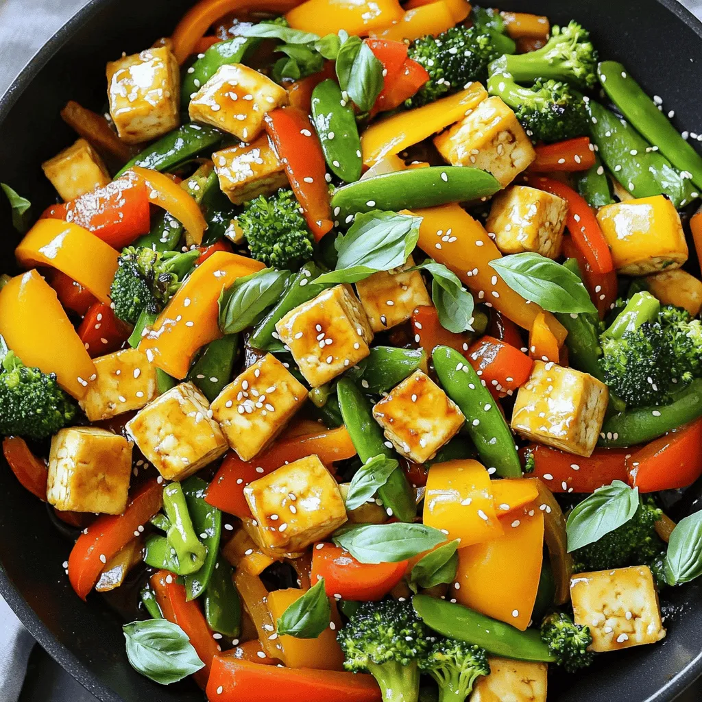- 1 block firm tofu - 2 cups mixed vegetables (like bell peppers, broccoli, carrots, and snap peas) - 2 tablespoons soy sauce - 1 tablespoon sesame oil - 1 tablespoon sesame seeds (for garnish) - Fresh basil or cilantro leaves (for garnish) - 2 tablespoons vegetable oil - 2 teaspoons cornstarch - 2 cloves garlic, minced - 1-inch piece fresh ginger, minced Each ingredient plays a key role in this quick veggie stir-fry with tofu. The firm tofu adds protein and texture. Mixed vegetables bring color and crunch. Soy sauce and sesame oil provide rich flavor. You can add sesame seeds and fresh herbs for a nice touch at the end. When you gather these ingredients, you'll be set for a tasty meal. Use fresh veggies for the best taste. Frozen veggies work too if you're short on time. This recipe is flexible, so feel free to swap in your favorite ingredients. Check out the Full Recipe for more details! Pressing excess moisture Start by pressing the tofu. This step is key. It helps to remove extra moisture. Wrap the tofu in paper towels. Place a light weight, like a cast-iron pot, on top. Let it sit for about 15 minutes. This makes the tofu firmer and helps it fry better. Cubing tofu Once pressed, it’s time to cube the tofu. Cut it into bite-sized pieces. Aim for even cubes for a nice cook. Place the cubed tofu in a bowl. Coat it with soy sauce and cornstarch. Mix well until every piece is covered. Heating oil and frying tofu Now, let’s heat the oils. In a large skillet or wok, pour in the sesame and vegetable oil. Heat it over medium-high heat. Once hot, add the tofu cubes. Make sure they are in a single layer. This helps them fry evenly. Achieving a crispy texture Fry the tofu for about 8 to 10 minutes. Turn the cubes often. You want them golden brown and crispy. Once done, carefully remove them from the skillet. Place the crispy tofu on a plate and set aside. Adding garlic and ginger In the same skillet, add a little more vegetable oil. Next, toss in the minced garlic and ginger. Stir quickly for about 30 seconds. This will bring out their great aroma. Be careful not to let them burn. Cooking mixed vegetables Now, add your mixed vegetables to the skillet. Stir-fry for about 3 to 5 minutes. Watch for vibrant colors and some tenderness. You want them cooked but still crisp. After that, return the crispy tofu to the skillet. Toss all the ingredients together for a delicious mix. Heat everything for another 2 minutes until warm. Enjoy your Quick Veggie Stir-Fry with Tofu! Check out the Full Recipe for more details. Tofu can be tricky. Pressing it is key to good texture. It helps remove extra moisture. Wrap the tofu in paper towels and place a weight on top. Let it sit for about 15 minutes. This step makes your tofu crispier when you fry it. Once pressed, cut the tofu into even cubes. This helps them cook evenly and get that lovely golden brown color. Seasoning is vital for a tasty stir-fry. Use soy sauce to add depth. Sesame oil gives it a nice nutty flavor. You can also add a pinch of salt and pepper. For more kick, try adding red pepper flakes or a splash of hot sauce. Experiment with spices you love to make it your own! Prepping your ingredients ahead of time is a game-changer. Chop your veggies and tofu early in the day. Store them in the fridge until you're ready to cook. This way, you can whip up your stir-fry in no time. If you’re short on time, frozen vegetables work great. They’re already cut and ready to go! Just toss them in the skillet and stir-fry until heated through. For the full recipe, check out the Quick Veggie Stir-Fry with Tofu 🥡 section. {{image_4}} You can swap tofu for other proteins. Tempeh works well and has a nutty flavor. Seitan is another great choice. It's chewy and packed with protein. You can also add legumes like chickpeas or black beans. They boost protein and add texture. Mix up your veggies based on the season. In spring, use asparagus and snap peas. Summer is perfect for zucchini and bell peppers. In fall, try carrots and squash. Always aim for colorful combinations. They make your dish more appealing and fun to eat. For a gluten-free meal, use tamari instead of soy sauce. It tastes similar but has no gluten. If you want to make it vegan, ensure your sauces are plant-based. Many brands offer vegan-friendly options. This way, you can enjoy a tasty meal that meets your dietary needs. To keep your veggie stir-fry fresh, store it in an airtight container. This helps prevent moisture loss and keeps flavors intact. Place the cooled stir-fry in the fridge within two hours of cooking. When you want to reheat, use the stovetop for the best results. Heat a pan over medium heat and add a splash of water or oil. Stir until warm, about 5 minutes. If you want to prepare meals in bulk, chop your veggies and tofu ahead of time. Store them separately in the fridge for up to three days. You can also freeze the stir-fry. After cooking, let it cool completely. Transfer it to a freezer-safe container. It can last for up to three months in the freezer. To serve, thaw overnight in the fridge and reheat as mentioned above. In the fridge, your stir-fry stays fresh for about four days. Check for signs of spoilage, like off smells or a slimy texture. If the veggies look dull or mushy, it’s best to toss them. Always trust your senses; they guide you well in the kitchen. Enjoy your meal safely! For the full recipe, check the earlier section. Can I use frozen vegetables for this recipe? Yes, you can use frozen vegetables. They save time and are convenient. Just add them straight from the bag. They may need a few extra minutes to cook. How do I make this stir-fry extra spicy? To add heat, use red pepper flakes or fresh chili peppers. You can also add spicy sauce like sriracha. Start small, then taste and adjust as needed. What can I use instead of soy sauce? If you need a soy sauce substitute, try coconut aminos. It has a similar flavor and is soy-free. You can also use tamari for a gluten-free option. Alternatives for sesame oil? For a sesame oil substitute, use olive oil or avocado oil. These oils have mild flavors that work well in stir-fries. You can also use peanut oil for a different taste. Can I use an air fryer for the tofu? Yes! The air fryer is great for making crispy tofu. Toss the cubed tofu with soy sauce and cornstarch, then air fry at 400°F for about 15-20 minutes. Shake the basket halfway for even cooking. What are the best pans for stir-frying? A wok is ideal for stir-frying. It has high sides and heats evenly. If you don't have a wok, use a large non-stick skillet. Both options work well for this Quick Veggie Stir-Fry with Tofu. This blog covered making a tasty stir-fry using tofu and veggies. We discussed key ingredients and cooking steps. I shared tips for texture and flavor, plus fun variations for your dish. Remember to store leftovers properly for the best taste later. With these ideas, you can create a delicious meal quickly. Enjoy your cooking adventure!