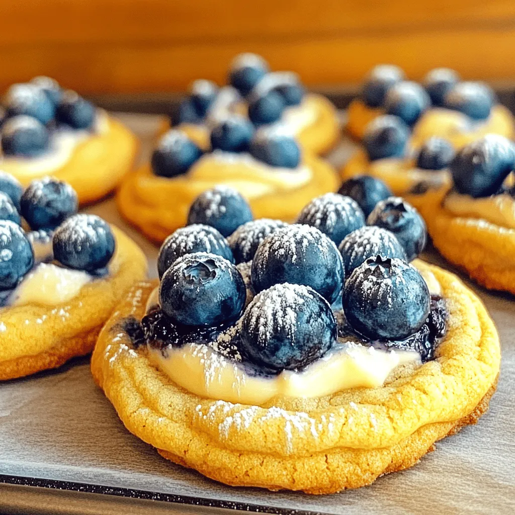In this section, I will break down the ingredients you need for your Easy Blueberry Cheesecake Cookies. Each ingredient plays a key role in creating the perfect balance of flavors and textures. Here’s what you need: - 1 cup all-purpose flour - 1/2 teaspoon baking soda - 1/4 teaspoon salt These dry ingredients form the base of your cookie dough. The flour gives structure, while the baking soda helps them rise. A pinch of salt enhances the flavors. - 1/2 cup unsalted butter, softened - 1/2 cup cream cheese, softened - 1/3 cup granulated sugar - 1/3 cup packed brown sugar - 1 teaspoon vanilla extract The butter and cream cheese add richness and creaminess. The sugars provide sweetness and help the cookies stay moist. Vanilla adds a lovely aroma and flavor. - 1/2 cup fresh blueberries, rinsed and dried - 1/4 teaspoon freshly grated lemon zest - 1/4 cup powdered sugar (for optional dusting) Fresh blueberries give your cookies that fruity burst. Lemon zest brightens the flavors. A dusting of powdered sugar makes them look fancy and sweet. For the full recipe with step-by-step instructions, check out the Full Recipe section. 1. Preheat the oven to 350°F (175°C). 2. Line a baking sheet with parchment paper. This helps cookies not to stick. 1. In a small bowl, whisk together the flour, baking soda, and salt. 2. In a large bowl, cream the softened butter and cream cheese until smooth. 1. Add the granulated sugar, brown sugar, and vanilla to the creamed mix. 2. Mix until well combined. 3. Slowly add the dry ingredients to the wet mix. 4. Fold in the fresh blueberries and lemon zest gently. 1. Use a tablespoon to portion the dough onto the prepared baking sheet. 2. Space the dough about 2 inches apart. 3. Bake for 10-12 minutes until the edges are golden brown. 4. Let the cookies cool on the baking sheet for 5 minutes, then transfer to a wire rack. You can find the full recipe in the ingredients section above. Enjoy baking these delightful blueberry cheesecake cookies! To keep your cookies soft, avoid overmixing the dough. When you mix too much, the cookies can turn tough. Mix just until you see no dry flour. Once baked, let the cookies cool properly on a wire rack. This helps them stay soft and not become soggy. You can make these cookies even better by experimenting with different citrus zests. Try orange or lime for a new twist. Adding a touch of vanilla extract also boosts the flavor. It makes each bite taste richer and more delicious. When ready to serve, arrange the cookies on a decorative plate. Add some fresh blueberries for a pop of color. You can dust the cookies with powdered sugar before serving. This little touch makes them look fancy and adds a hint of sweetness. For the full recipe, check out the amazing details. {{image_4}} You can switch out blueberries for other fruits. Raspberries and strawberries work great. Each fruit brings a new taste. You can also try mango or peach chunks for a tropical twist. These fruits add sweetness and a fun color to your cookies. Want a gluten-free option? Use almond flour instead of regular flour. This change keeps the cookies delicious while meeting dietary needs. If you prefer a vegan version, use dairy-free cream cheese and butter. Both options keep the flavor intact. For a fun crunch, you can add chocolate chips. They melt during baking and create a rich flavor. Nuts like walnuts or macadamias give your cookies a hearty bite. You can mix and match these add-ins for even more variety in your treats. Store your cookies in an airtight container at room temperature. This keeps them fresh for a few days. I find that they stay soft and tasty in this way. Make sure the lid seals well to keep out air. You can refrigerate the cookies for up to a week. This helps keep them cool and fresh. If you want to save them longer, freeze the cookies for up to 3 months. Just place them in a freezer-safe bag or container. Be sure to remove as much air as possible. When you want a warm cookie, heat them in the oven for a few minutes. This gives them a nice soft texture. You can also microwave them briefly for about 10-15 seconds. This makes them warm and gooey, just how I like them! For the full recipe, check out the details above. Yes, you can use frozen blueberries. They work just as well. Here are some tips: - Do not thaw the blueberries. This keeps them from turning mushy. - Toss them in flour before adding to the dough. This helps them hold their shape. - Use less sugar to adjust for the extra moisture from the frozen berries. To make chewier cookies, try these techniques: - Use brown sugar instead of granulated sugar. Brown sugar adds moisture. - Chill the dough for at least 30 minutes. This helps the cookies spread less. - Do not overbake them. Take them out while they’re still soft in the middle. If you lack cream cheese, here are some substitutes: - Mascarpone cheese offers a rich flavor and creamy texture. - Greek yogurt can work too, but use less for a thicker dough. - Cottage cheese blended until smooth can be another option. Adjust sugar to taste. Scaling the recipe is easy. Here’s how: - Double the ingredients if you want to make 24 cookies. - Use a larger baking sheet to fit more cookies at once. - Keep an eye on baking time. Larger batches may need a few extra minutes. For the full recipe, refer back to the main section. This blog post covers how to make tasty cookies with simple ingredients. You learned about the dry and wet ingredients, and what add-ins you can use. The step-by-step guide helps you mix, bake, and store these cookies well. With tips to make them soft and flavorful, you’re set for success. Feel free to experiment with fruit and storage methods for your treats. Now it’s time for you to bake your sweet cookies and enjoy every bite!