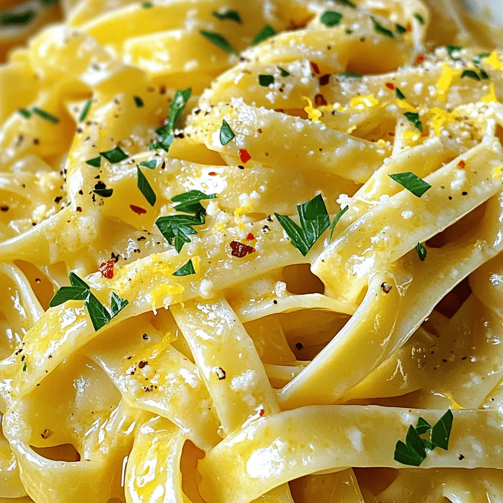 - 12 oz spaghetti or fettuccine - 4 tablespoons unsalted butter - 4 large cloves of garlic, minced - 1 teaspoon crushed red pepper flakes - 1 cup freshly grated Parmesan cheese - 1 cup heavy cream - Salt and freshly ground black pepper - 1/4 cup fresh parsley, finely chopped - Zest of 1 lemon Garlic Parmesan Pasta is a true delight. It combines rich flavors with a creamy texture. The key ingredients create magic in the bowl. First, we have the pasta. You can use spaghetti or fettuccine. Both options work well and taste great. Next, we need butter. It adds richness and helps sauté the garlic. Garlic provides a savory flavor that makes this dish special. We also add crushed red pepper flakes. These give a nice kick. Adjust the amount based on how spicy you like it. Then comes the star: Parmesan cheese. Freshly grated cheese melts beautifully into the sauce. Heavy cream makes the sauce smooth and creamy. It brings everything together. Don’t forget salt and freshly ground black pepper. They enhance the flavors in the dish. For a fresh touch, we add parsley. It adds color and brightness. Lastly, lemon zest gives a refreshing twist. This balance of flavors is what makes this pasta a winner. To see how to use these ingredients, check the Full Recipe. You’ll create a dish that’s easy and delicious! - Preparing the Pot and Water Fill a large pot with water. Add a generous amount of salt. This helps flavor the pasta. Bring the water to a rolling boil. - Cooking Time and Techniques Once boiling, add the spaghetti or fettuccine. Cook according to package instructions until just al dente. This means firm to the bite. - Reserving Pasta Water Before draining, reserve 1 cup of the pasta water. This water helps adjust the sauce later. Drain the pasta and set it aside. - Melting the Butter In a wide skillet, melt the butter over medium heat. This adds a rich flavor. - Adding Garlic and Red Pepper Flakes As the butter melts, add the minced garlic and crushed red pepper flakes. Adjust the spice based on your taste. - Cooking until Fragrant Sauté the mixture for 1-2 minutes. Stir constantly until the garlic is fragrant but not browned. Burnt garlic can taste bitter. - Pouring in Heavy Cream Reduce the heat slightly. Pour the heavy cream into the skillet with the garlic. Stir well to mix everything. - Simmering for Consistency Allow the sauce to simmer gently for 3-4 minutes. This thickens the sauce slightly. - Incorporating Parmesan Cheese Gradually add the freshly grated Parmesan cheese. Stir continuously until the cheese melts. The sauce should be creamy and smooth. - Mixing in the Cooked Pasta Gently add the drained pasta to the skillet. Toss well to coat each strand with the sauce. - Adjusting Sauce Consistency with Pasta Water If the sauce is too thick, add small amounts of reserved pasta water. Stir until you reach the desired creamy consistency. - Seasoning for Flavor Season liberally with salt and freshly ground black pepper. Add lemon zest for a fragrant lift in flavor. - Presentation Tips For an elegant touch, serve the pasta in shallow bowls. Twirl the spaghetti or fettuccine into a nest shape. - Garnishing with Parsley and Cheese Garnish generously with chopped fresh parsley. For extra flavor, sprinkle some Parmesan cheese on top. Try this full recipe for a delightful Garlic Parmesan Pasta. Enjoy! - Importance of Salt in Boiling Water Using salt in boiling water is key. It adds flavor to the pasta as it cooks. Use about 1 tablespoon for every 4 quarts of water. This small step makes a big difference. - How to Achieve Al Dente Texture Al dente means your pasta is cooked but still firm. To achieve this, check the cooking time on the package. Taste a piece a minute or two early. It should have a slight bite. - Using Fresh Instead of Powdered Ingredients Fresh ingredients really make the sauce pop. Use fresh garlic, real Parmesan, and herbs. They give a richer flavor than powdered forms. Always choose fresh when possible. - Variations with Herbs and Spices You can change the taste with herbs and spices! Basil, thyme, or oregano work great. A pinch of nutmeg adds warmth. Experiment to find your favorite mix. - Pairing with Side Dishes Garlic Parmesan Pasta goes well with a simple salad. A side of steamed vegetables balances the meal. You can also serve it with garlic bread for a tasty treat. - Ideal Wine or Beverage Choices A crisp white wine, like Pinot Grigio, pairs well. It cuts through the creaminess of the sauce. If you prefer non-alcoholic, try sparkling water with lemon. It refreshes the palate. For the full recipe, check out the Creamy Garlic Parmesan Pasta Delight. {{image_4}} Chicken options You can add chicken to make the dish heartier. Grilled or sautéed chicken works best. Simply slice cooked chicken breast and mix it into the pasta before serving. For added flavor, season the chicken with salt, pepper, and Italian herbs. Shrimp variations Shrimp adds a nice touch to Garlic Parmesan Pasta. Use peeled and deveined shrimp for ease. Sauté them in the garlic butter until pink and cooked through. Then, toss them with the pasta and sauce for a seafood twist. Substituting with Plant-based Cream To make a vegetarian version, swap heavy cream for plant-based cream. This change keeps the dish creamy while making it dairy-free. Almond or coconut cream works great! Adding Seasonal Vegetables Fresh veggies can enhance flavor and nutrition. Try adding spinach, cherry tomatoes, or asparagus. Sauté the vegetables with the garlic for a delicious blend. These ingredients add color and texture to your meal. Options for Gluten-Free Pasta If you need gluten-free options, use gluten-free pasta. Brands like brown rice or chickpea pasta work well. Cook them according to the package instructions for the best results. Adjusting Ingredients for Dietary Needs Check your ingredients for gluten. Some Parmesan cheese may contain additives, so always read labels. Adjust your recipe as needed to ensure it meets your dietary needs. To keep your garlic Parmesan pasta fresh, store it in the fridge. First, let it cool down. Then, place it in an airtight container. This helps prevent moisture loss. Use it within three to four days for the best taste. Make sure the pasta is cool before you put it in the fridge. Heat can cause condensation, making it soggy. If you want to store it longer, think about freezing. Use glass or plastic containers with tight lids. They keep the pasta safe from air. If you have a vacuum sealer, that works great too. It helps keep the flavors and texture intact. When it's time to enjoy your pasta again, reheating is key. You can use the microwave or stovetop. Each method has its own tips for best results. Start by placing the pasta in a microwave-safe bowl. Add a splash of water or broth. Cover it with a microwave-safe lid or wrap. Heat it in short bursts, stirring in between. This helps heat evenly and keeps it moist. For stovetop reheating, add a little butter or oil to a pan. Heat over low to medium heat. Stir often to prevent sticking. If the pasta seems dry, add a bit of water or cream to revive it. If you want to save your pasta for later, freezing is a great option. Just make sure to store it properly. Let the pasta cool completely before freezing. Divide it into portions. Place each portion in a freezer bag or container. Press out extra air before sealing. This helps prevent freezer burn. To thaw, move the pasta from the freezer to the fridge. Let it sit overnight. If you're short on time, you can also use the microwave to defrost. Just make sure to do it slowly to avoid cooking the pasta. Using these storage methods ensures your garlic Parmesan pasta stays tasty for days. For the full recipe, check out the details above! Yes, you can make Garlic Parmesan Pasta ahead of time. Cook the pasta and sauce separately. Store each in airtight containers. When ready to serve, reheat both in a pan. Add a splash of pasta water to bring back creaminess. You can use alternatives like whole milk, half-and-half, or coconut cream. For a lighter option, try Greek yogurt or cashew cream. Each provides a unique flavor and texture. To keep the sauce from getting too thick, add reserved pasta water. Start with a small amount and stir. Adjust until you reach your desired creamy consistency. Yes, you can make Garlic Parmesan Pasta dairy-free. Use plant-based cream and nutritional yeast for a cheesy flavor. You can also use dairy-free cheese to enhance taste. Garlic Parmesan Pasta is rich in calories, fat, and carbs. A serving has about 500 calories, with 25 grams of fat and 50 grams of carbs. Check specific brands for exact numbers. To add spice, increase the crushed red pepper flakes. You can also add fresh chopped chili or a dash of hot sauce. Adjust to match your spice level preference. This blog post provided a clear recipe for Garlic Parmesan Pasta. We covered essential ingredients, simple cooking steps, and clever variations for different diets. Remember, using fresh ingredients enhances flavor. Adjust the sauce as needed, and don’t skip the garlic. Enjoy your delicious meal with a side dish or favorite drink. Lastly, store or freeze leftovers to savor them later. Cooking can be fun and rewarding, so try it out!