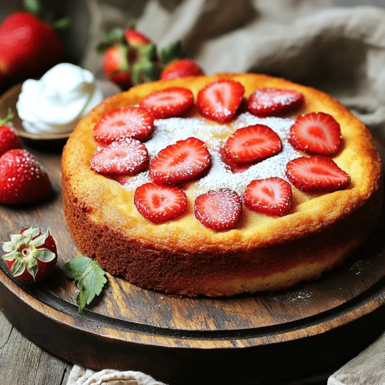- 1 ½ cups whole wheat flour - 1 cup coconut sugar (or you can substitute with granulated sugar) - 1 teaspoon baking powder - ½ teaspoon baking soda - ¼ teaspoon salt - 1 cup unsweetened applesauce - 1 teaspoon pure vanilla extract - 2 large egg whites - 1 cup fresh strawberries, hulled and sliced These ingredients create a light and tasty cake. Whole wheat flour adds fiber and nutrition. Coconut sugar gives a subtle sweetness with a lower glycemic index. Baking powder and baking soda help the cake rise. Applesauce keeps the cake moist while lowering fat. The vanilla adds depth, and the egg whites keep it light. Fresh strawberries burst with flavor and color. - ½ cup plain Greek yogurt - Powdered sugar for dusting - Other possible substitutions Plain Greek yogurt adds creaminess and protein to the cake. You can use it instead of some applesauce if you like. Dusting with powdered sugar gives the cake a nice finish. You can also swap in other sweeteners or flour types that fit your diet. Experimenting with these can create a cake that is perfect for you! For the full recipe, check out the section labeled Full Recipe. 1. Start by preheating your oven to 350°F (175°C). This step gets the oven ready for baking. 2. Prepare a 9-inch round cake pan. You can grease it lightly or line the bottom with parchment paper for easy removal. 3. In a large bowl, mix the dry ingredients. Combine 1 ½ cups of whole wheat flour, 1 cup of coconut sugar, 1 teaspoon of baking powder, ½ teaspoon of baking soda, and ¼ teaspoon of salt. Whisk these together until well blended. 1. In a separate bowl, blend the wet ingredients. Use 1 cup of unsweetened applesauce, 1 teaspoon of pure vanilla extract, and 2 large egg whites. 2. Whisk these until the mix is smooth and combined. This step adds moisture and flavor to our cake. 1. Gradually pour the wet mix into the dry mix. Stir gently with a spatula until just combined. Be careful not to over-mix, as this can make the cake dense. 2. Fold in the sliced strawberries and ½ cup of plain Greek yogurt. Ensure they are evenly mixed without breaking the strawberries. 3. Carefully pour the batter into the prepared cake pan. Use a spatula to smooth the top for an even surface. 4. Bake in the oven for about 25-30 minutes. Check doneness by inserting a toothpick into the center. If it comes out clean, your cake is ready. 5. Once baked, remove the cake from the oven. Let it cool in the pan for about 10 minutes, then transfer it to a wire rack to cool completely. 6. For a sweet finish, dust the top with powdered sugar before serving. This adds a lovely touch! For the full recipe, check the initial section. - Avoiding over-mixing: When you mix your ingredients, do it gently. Over-mixing makes the cake tough. Stop mixing once the flour disappears. This keeps your cake light and fluffy. - Ensuring strawberries are evenly distributed: Fold the sliced strawberries into the batter carefully. This helps them spread throughout the cake. It also prevents them from breaking apart too much. You want to see those lovely strawberry pieces in every bite! - Presentation ideas: Serve the cake on a nice plate. Add a few sliced strawberries around the edges. This makes the cake look fresh and inviting. You can also place a dollop of Greek yogurt next to it for a creamy touch. - Optional toppings and garnishes: If you want extra sweetness, dust the top with powdered sugar. You can also drizzle a bit of honey or maple syrup on top. These small touches elevate your cake's look and taste. - Lower calorie swaps and ingredient alternatives: Use applesauce instead of oil or butter. This cuts calories and adds moisture. You can also swap coconut sugar for a sugar substitute. This helps reduce sugar content while keeping the flavor. Consider using almond or oat flour for a gluten-free option. These swaps keep your cake healthy and delicious! {{image_4}} You can switch up the fruit in your Skinny Strawberry Cake. Try using other berries like blueberries, raspberries, or blackberries. Each berry brings a unique flavor. You can also use seasonal fruits. Peaches, cherries, or even apples work well in this cake. Adding citrus zest can give your cake a fresh twist. Consider using lemon or orange zest for a bright flavor. You can also mix in chocolate chips or nuts. Both options add rich taste and texture. If you need a gluten-free option, substitute the whole wheat flour with almond or coconut flour. This keeps the cake light and fluffy. For a dairy-free option, replace Greek yogurt with a plant-based yogurt. This keeps the cake moist without dairy. To store leftovers in the fridge, first let the cake cool completely. Once cool, cover the cake with plastic wrap or place it in an airtight container. This helps keep the cake moist. You can store it in the fridge for up to five days. If you want to keep it fresh longer, consider slicing it before storing. For long-term storage, freezing is a great option. To freeze the strawberry cake, first wrap it tightly in plastic wrap. Then, place it in a freezer bag or an airtight container. This protects it from freezer burn. The cake can last in the freezer for up to three months. When you're ready to enjoy it, just thaw it in the fridge overnight. To reheat the cake, the best method is to use the oven. Preheat your oven to 350°F (175°C). Place the cake in a baking dish and cover it with foil. Heat for about 10-15 minutes or until warm. This keeps the cake soft and moist. You can also microwave individual slices for about 20-30 seconds. Just be careful not to overheat, as it can dry out the cake. For the full recipe, check out the [Full Recipe]. This cake has about 150 calories per slice. It uses whole wheat flour and coconut sugar, which keeps calories lower. By using applesauce and egg whites, it also cuts down on fat. This makes it a tasty and healthier choice. Yes, you can use frozen strawberries! They work well in this recipe. Just be sure to thaw them first and drain any excess liquid. This helps keep the cake from getting soggy. To make this cake vegan, replace the egg whites with flax eggs. Mix one tablespoon of flaxseed meal with three tablespoons of water. Let it sit until it thickens. You can also use a dairy-free yogurt in place of Greek yogurt. You can serve this cake with fresh whipped cream or a dollop of Greek yogurt. Adding more fresh strawberries on top makes it look pretty. Ice cream or a fruit sauce can also be great choices to enhance the dessert. For the full recipe, check out the complete guide. This blog post covered how to make a delicious Skinny Strawberry Cake. We explored essential and optional ingredients, from whole wheat flour to fresh strawberries. I shared step-by-step instructions for mixing and baking, along with tips for perfect results. You learned about variations, storage, and common FAQs. Baking can be easy and fun, especially with this recipe. Try it with your favorite fruits or toppings. Enjoy a tasty treat that fits your lifestyle!
