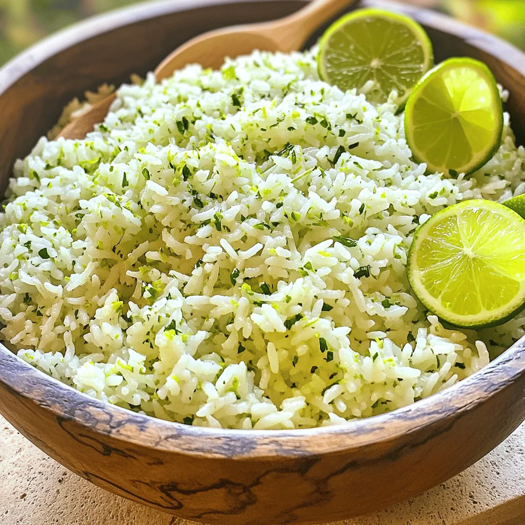 For this vibrant dish, you need simple yet flavorful items. Here’s what you’ll need: - 1 cup long-grain white rice - 2 cups vegetable broth (or water) - 1/4 cup fresh cilantro, finely chopped - 1 lime, zested and juiced - 1 tablespoon olive oil - 1 small garlic clove, minced - 1/2 teaspoon ground cumin - Salt to taste - Fresh lime wedges for garnish These ingredients work together to create a bright and zesty flavor. You can add a few optional ingredients to enhance the taste even more. Consider these options: - A pinch of chili powder for heat - Chopped green onions for a fresh crunch - Diced bell peppers for color and sweetness These additions can give your rice a personal touch. If you’re missing some items, don’t worry! Here are some easy swaps: - Use brown rice for a healthier option. Just adjust the cooking time. - Swap vegetable broth with chicken broth for a different flavor. - If you don't have fresh cilantro, use parsley instead for a milder herb. These substitutions help you stay flexible while cooking. For the complete recipe, refer to the Full Recipe section. Start by rinsing 1 cup of long-grain white rice. Rinse it under cold water until the water runs clear. This step is key to removing excess starch. Too much starch can make the rice sticky. After rinsing, drain the rice well using a fine-mesh strainer. In a medium-sized saucepan, add 1 tablespoon of olive oil and heat it over medium heat. Once the oil is warm, add 1 small minced garlic clove. Sauté the garlic for about 1 minute. You want it to smell good but not burn. After that, add the rinsed rice to the pot. Toast the rice by stirring for 2-3 minutes. You'll see it change to a light golden color. This brings out its flavor. Now, pour in 2 cups of vegetable broth or water and add 1/2 teaspoon of ground cumin. Turn up the heat until it boils. When it boils, lower the heat to low and cover the pot. Let it simmer gently for about 18-20 minutes. This is when the rice absorbs the liquid and becomes fluffy. Once the cooking time is done, remove the pot from heat but keep it covered. Let it rest for 5 more minutes. This step helps the rice finish cooking in its steam. After resting, fluff the rice with a fork to separate the grains. Now it's time for the fun part! Add the juice and zest of 1 lime along with 1/4 cup of finely chopped cilantro. Fold these ingredients gently into the rice. This step brings all the vibrant flavors together. Taste the rice and add salt as needed. Serve it warm with fresh lime wedges on the side for a zesty touch. For the full recipe, check out the details above. Enjoy your cooking! To keep your rice fluffy, rinse it well. Rinse the rice until the water runs clear. This step removes extra starch that can make rice sticky. After rinsing, drain the rice using a fine-mesh strainer. Toast the rice in oil before adding water. This simple step adds flavor and helps keep the grains separate. Stir the rice for a few minutes until it turns light golden. This process enhances its taste and texture. Use a medium saucepan for cooking. A heavy bottom helps distribute heat evenly. Heat the olive oil over medium heat before adding garlic. This brings out the garlic's aroma and flavor. When you pour in the vegetable broth, wait for it to boil. Once it boils, reduce the heat to low. Cover the pot tightly to trap steam. This helps the rice absorb all the liquid and cook evenly. Fresh ingredients add the most flavor. Use fresh lime juice and zest for a bright taste. Mix in chopped cilantro right before serving. It gives a fresh, herbal note to the rice. You can also add a pinch of salt to taste. This brings out all the flavors. If you want more zest, try adding a touch of lime zest on top. For a special touch, serve with lime wedges on the side. They add a fun burst of citrus when squeezed over the rice. For the complete recipe, check the Full Recipe section. {{image_4}} You can boost your zesty cilantro lime rice by adding veggies or protein. Try mixing in black beans, corn, or diced bell peppers. These add color and nutrition. For protein, grilled chicken, shrimp, or tofu work great. Simply fold these ingredients in after fluffing the rice. This turns a simple side dish into a filling meal. While cilantro shines in this dish, you can explore other herbs. Fresh parsley or basil can bring a different flavor. If you want something bolder, try fresh mint or dill. Just chop the herbs finely and mix them in with the lime juice. Each herb adds a unique twist to your rice. Seasonings can change the whole vibe of your rice. For a spicier kick, add chopped jalapeños or a dash of cayenne pepper. You can also use smoked paprika for a deeper flavor. Don’t forget about lime zest; it enhances the citrus notes. Experimenting with these options keeps your dish exciting and fresh. For the full recipe, check out the details above. To store leftover rice, let it cool first. Place the rice in an airtight container. You can keep it in the fridge for up to four days. Make sure to label the container with the date. This helps you keep track of how long it has been stored. When you are ready to reheat the rice, add a splash of water. This helps keep the rice moist. Place it in a microwave-safe bowl. Cover it with a lid or a damp paper towel. Heat on medium power for about two minutes. Stir halfway through for even heating. You can also reheat it on the stove. Add a little water to a pan and cover it while you heat. This method works well too. To freeze your zesty cilantro lime rice, first cool it completely. Use freezer bags or airtight containers. Portion it out to make it easy to thaw later. Remove as much air as possible before sealing. Label the bags with the date. You can freeze the rice for up to three months. When ready to use, thaw it overnight in the fridge. Then, reheat using the tips above. Enjoy your delicious rice even after some time! For the full recipe, check out the details above. Yes, you can use brown rice. But, brown rice takes longer to cook. It usually needs about 40-45 minutes. The flavor will change a bit. Brown rice is nuttier and chewier. Just adjust the liquid and time. This dish is already vegan-friendly! Just use vegetable broth or water. You can keep the olive oil and garlic. The lime and cilantro add great flavor. No need for any animal products here. You can serve this rice with many dishes. It goes well with tacos, grilled veggies, or beans. Try it with chicken or shrimp for a hearty meal. You can also pair it with a fresh salad. For more ideas, check the Full Recipe for inspiration. Zesty Cilantro Lime Rice is a simple yet delicious dish. We discussed the main ingredients, optional add-ins, and substitutions to suit your taste. Then, I provided easy steps for cooking and flavoring the rice. You also learned tips for avoiding sticky rice and enhancing flavor. I shared variations like adding veggies or protein to customize the dish. Lastly, we covered how to store and reheat leftovers. Enjoy making this versatile recipe that can fit any meal. Your kitchen is ready for delicious creations!