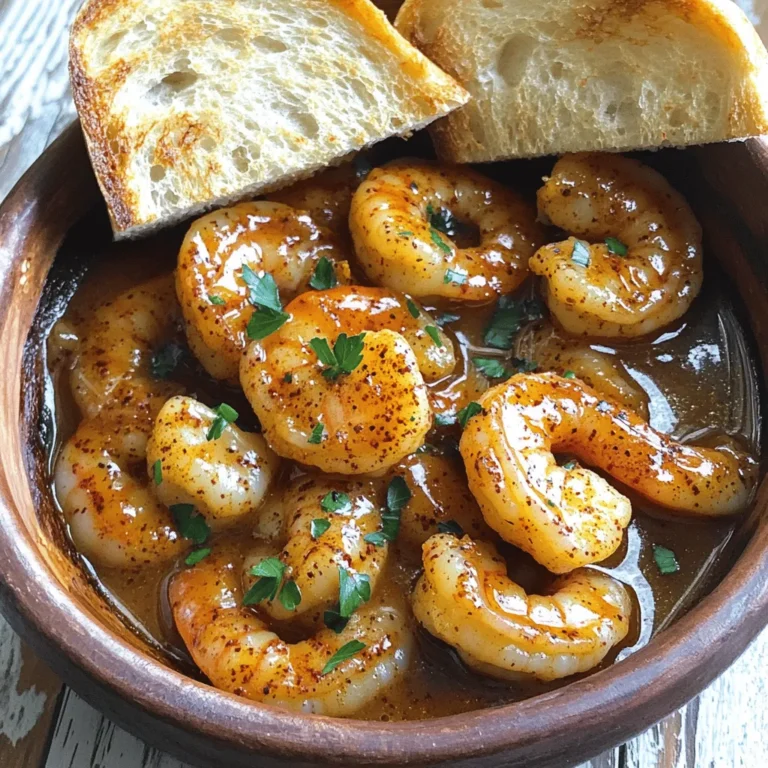 - Shrimp: Use 1 pound of large, peeled and deveined shrimp for the best flavor. - Flavor Enhancers: Combine 4 tablespoons of unsalted butter, 3 cloves of minced garlic, and 1 tablespoon each of Worcestershire sauce and lemon juice. - Spices: Blend 2 teaspoons of Cajun seasoning, 1 teaspoon of smoked paprika, 1 teaspoon of black pepper, and 1/2 teaspoon of cayenne pepper. Adjust the cayenne for heat. - Pan or Skillet Requirements: A large skillet works best. It helps to cook everything evenly. - Measuring Tools: Use measuring spoons and a cup for accuracy. - Accompaniments: Serve with crusty French bread for dipping. A sprinkle of fresh parsley adds color. - Ideal Pairings: Pair this dish with white wine or a side salad for balance. For the complete recipe, check out the Full Recipe. Melting Butter and Sautéing Garlic To start, you need to melt 4 tablespoons of unsalted butter in a large skillet. Use medium heat to avoid burning. Once the butter melts, add 3 cloves of finely minced garlic. Sauté the garlic for about 1 minute. You want it fragrant but not browned, as burnt garlic can taste bitter. Creating the Flavor Base with Worcestershire and Spices Next, stir in 1 tablespoon of Worcestershire sauce and 1 tablespoon of freshly squeezed lemon juice. Then, add 2 teaspoons of Cajun seasoning, 1 teaspoon of smoked paprika, 1 teaspoon of freshly ground black pepper, and 1/2 teaspoon of cayenne pepper. Cook this mix for another 1-2 minutes. This time allows all the flavors to blend into the buttery base. Adding Chicken Broth and Simmering Now, gradually pour in 1 cup of low-sodium chicken broth while stirring. Bring this mixture to a gentle simmer and let it cook for about 5 minutes. This step helps the flavors meld together nicely. Coating and Cooking Shrimp to Perfection Once the broth simmers, it's time to add your shrimp. You’ll need 1 pound of large shrimp that are peeled and deveined. Stir them gently to coat in the sauce. Cook for about 3-5 minutes, until the shrimp turn a lovely pink color and become opaque. Stir occasionally to ensure even cooking. Garnishing with Fresh Parsley After cooking, remove the skillet from heat. Sprinkle 2 tablespoons of finely chopped fresh parsley over the dish. This adds a nice touch of freshness and color. Presentation Tips for Serving To serve, use a large decorative bowl. Pour the BBQ shrimp into it, letting the rich sauce pool around the shrimp. Serve with slices of crusty French bread for dipping. For an extra touch, add a sprinkle of parsley on top for a pop of color. For the complete recipe, check out Louisiana BBQ Shrimp Delight! - Adjusting Spice Levels According to Preferences: You can change the heat by adding or removing cayenne pepper. If you like it mild, skip the cayenne. For more heat, add more. Just remember, you can always add more, but you can't take it out. - Timing for Optimal Shrimp Cook: Cook the shrimp until they turn pink and opaque. This usually takes about 3 to 5 minutes. If you see them curl up too tightly, you might be overcooking them. - Enhancing Flavor with Additional Ingredients: Try adding a splash of hot sauce or a squeeze of lime for a zing. You can also toss in some diced tomatoes or bell peppers for extra texture and taste. - Overcooking Shrimp: This is a common mistake. Shrimp cooks fast. Keep an eye on them and trust your instincts. If they look done, they probably are. - Inadequate Seasoning: Don’t be shy with your spices. A good blend makes this dish shine. Taste as you go, and adjust the seasoning if needed. - Importance of Fresh Ingredients: Always use fresh shrimp. Fresh shrimp taste better and have a better texture. If you can, buy them from a local fish market. - Variations for Different Palates: If you want a twist, try adding herbs like thyme or basil. Each change can make the dish feel new and exciting. Check the Full Recipe for more ideas to customize your dish. {{image_4}} You can switch out shrimp for other proteins. Fish works well, too. Try using firm white fish like cod or halibut. Chicken is another tasty option. Simply slice it into bite-sized pieces and adjust cooking time for safety. For a vegetarian twist, use mushrooms or eggplant. Both soak up flavors nicely. You can also replace shrimp with tofu for a protein boost. Make sure to press the tofu to remove excess water. BBQ styles vary across the U.S. In Texas, you might add a touch of chili powder. This adds a nice kick. In Carolina, using mustard-based sauces can change the flavor profile. Feel free to play around with ingredients. Cajun dishes often come with sides. Try serving Louisiana BBQ shrimp with jambalaya or dirty rice. You can also pair it with collard greens for added flavor. For low-sodium options, use a low-sodium broth. This keeps your dish flavorful without excess salt. You can also skip Worcestershire sauce. Instead, add a splash of apple cider vinegar for zing. If you need gluten-free options, ensure your broth is gluten-free. You can also check your Cajun seasoning for gluten. Most blends are fine, but it’s best to verify. To keep your Louisiana BBQ shrimp fresh, store leftovers in the fridge. First, let the shrimp cool down to room temp. Then, place them in airtight containers. This helps keep the flavors intact. Use containers that seal well to avoid leaks. I recommend glass containers or BPA-free plastic ones. If you want to store the shrimp longer, freezing is a great option. To freeze, first, let the shrimp cool completely. Then, portion them into freezer-safe bags. Remove as much air as possible to prevent freezer burn. When you’re ready to enjoy, simply thaw them overnight in the fridge. For reheating, warm them gently in a skillet over low heat. This keeps them from getting tough. When stored correctly, Louisiana BBQ shrimp lasts about 3-4 days in the fridge. In the freezer, they can last up to 3 months. Always check for signs of spoilage. If the shrimp smells off or has a slimy texture, it’s best to discard them. Keeping track of your leftovers helps you enjoy this dish at its best! Louisiana BBQ shrimp is a rich and flavorful dish from New Orleans. It features large shrimp cooked in a spicy, buttery sauce. The main ingredients include shrimp, butter, garlic, Worcestershire sauce, lemon juice, and Cajun spices. This dish is all about bold, savory flavors that make your taste buds dance. Yes, you can prepare BBQ shrimp ahead of time. Cook the shrimp and sauce, then let them cool. Store them in an airtight container in the fridge for up to two days. When ready to enjoy, simply reheat on the stove until warm. This makes it a great option for parties or meal prep. You can serve BBQ shrimp with several tasty sides. Some good options include: - Crusty French bread for dipping - Simple green salad to balance flavors - Rice or grits to soak up the sauce - A cold, crisp white wine for a refreshing drink These pairings enhance the meal and create a well-rounded dining experience. Absolutely! You can adjust the heat in your BBQ shrimp. If you prefer a milder dish, use less cayenne pepper. For more kick, add extra cayenne or some hot sauce. Remember, it’s best to start small and taste as you go. This way, you can find the perfect spice level for your palate. This blog post covered the key ingredients for Louisiana BBQ shrimp, cooking steps, and tips. You learned how to create a flavorful base using shrimp, butter, garlic, and spices. I also shared serving ideas and storage info to keep your dish fresh. Remember, perfecting this recipe takes practice. Adjust spices to fit your taste and avoid common mistakes, like overcooking shrimp. With the right techniques and ingredients, you can enjoy a delicious meal that impresses everyone.