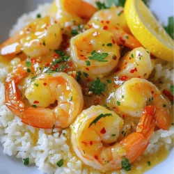 - 1 pound large shrimp, peeled and deveined - 4 tablespoons unsalted butter - 5 cloves garlic, finely minced - 1 teaspoon red pepper flakes (adjust for desired heat) - Juice and zest of 1 lemon - Salt and freshly ground black pepper, to taste - 2 tablespoons fresh parsley, finely chopped - Cooked rice or crusty bread, for serving In this dish, the shrimp take center stage. Start with 1 pound of large shrimp. They should be peeled and deveined for easy eating. The shrimp cook quickly, so they make a great choice for a fast meal. Next, we need 4 tablespoons of unsalted butter. This butter brings rich flavor. It also serves as the base for our garlic butter sauce. Then, use 5 cloves of garlic, finely minced. Garlic adds a strong, fragrant taste. It pairs well with shrimp and bright lemon. For added heat, add 1 teaspoon of red pepper flakes. You can adjust this amount based on your preference for spice. You'll also need the juice and zest of 1 lemon. This citrus adds brightness and balances the richness of the butter. Finally, season your dish with salt and freshly ground black pepper to taste. These simple seasonings elevate the flavors. To finish, chop 2 tablespoons of fresh parsley for garnish. It not only adds color but also freshness. Serve your shrimp over cooked rice or with crusty bread. This helps soak up the delicious garlic butter sauce. For the full recipe, check out the detailed cooking instructions. Start by melting the butter in a large skillet over medium heat. You want it to bubble gently. This is where the magic begins. Next, add the finely minced garlic and red pepper flakes. Stir this mix for about one minute. Be careful not to burn the garlic. You want it fragrant and lightly golden. Now it's time for the shrimp. Add them in a single layer to the skillet. This helps them cook evenly. Let them sit for 2-3 minutes. You will see them turn a bright pink. Once they look good on one side, carefully flip each shrimp. This ensures they cook properly on both sides. After flipping, squeeze fresh lemon juice over the shrimp. This adds a bright flavor. Don't forget to sprinkle lemon zest on top! Season with salt and freshly ground black pepper to taste. Mix these flavors well. Finally, remove the skillet from heat and fold in chopped parsley. This gives your dish a fresh look and taste. Serve your garlic butter shrimp hot over rice or with crusty bread. Enjoy your meal! For the full recipe, check the earlier section. How can you tell when shrimp are done? Look for a bright pink color. The shrimp should also curl into a C shape. If they turn opaque and firm, they are ready. Avoid overcooking them. Overcooked shrimp can become rubbery and tough. Common mistakes to avoid include cooking shrimp on high heat. This can burn the garlic quickly and ruin the dish. Also, do not overcrowd the pan. Cook shrimp in batches if needed for even cooking. What additional spices can you consider? Try adding paprika for a smoky flavor. You can also use herbs like thyme or basil for freshness. Experiment with lemon zest for a bright touch. A splash of soy sauce adds umami. What should you pair with this dish? Serve garlic butter shrimp with steamed vegetables. Lightly sautéed asparagus or green beans work well. A fresh garden salad balances the meal. What side dishes can you suggest? Cooked rice is a classic choice. Crusty bread is perfect for soaking up the sauce. You could also serve it with pasta for a filling meal. What are the best drinks to serve? A chilled white wine pairs nicely. Lemonade is a refreshing choice for a non-alcoholic option. Sparkling water with a slice of lemon can enhance the meal. Enjoy your 30-Minute Garlic Butter Shrimp with these tips to make it shine! For the complete recipe, check the Full Recipe above. {{image_4}} To make a mild version, skip the red pepper flakes. This way, even picky eaters will enjoy it. For a spicy twist, add more red pepper flakes. Just remember, a little goes a long way! You can swap shrimp for scallops or chicken. If you use scallops, cook them for about 3-4 minutes on each side. For chicken, cut it into small pieces and cook for 5-7 minutes or until fully cooked. Adjust the cooking time to avoid drying out the proteins. To boost nutrition, add veggies like spinach, bell peppers, or zucchini. Chop them into small pieces for even cooking. Add them to the skillet right after the garlic. Sauté for about 2-3 minutes before adding shrimp. This method helps both the shrimp and veggies cook perfectly together. For the full recipe, check out the details above. To store your garlic butter shrimp, first let it cool. This step prevents condensation in the container. Next, pack the shrimp in a clean, airtight container. Make sure to seal it tightly. Use a container that is suitable for refrigeration. Glass or BPA-free plastic containers work great. If you want to freeze garlic butter shrimp, it’s best to act fast. Place the cooled shrimp in a freezer-safe bag or container. Remove as much air as possible before sealing. This helps prevent freezer burn. For the best texture, use the shrimp within three months. To thaw, place the shrimp in the fridge overnight. This keeps them from getting mushy. When you're ready to enjoy leftovers, you have a few options. The best method is to reheat in a skillet. Heat the skillet over low to medium heat. Add a little butter or oil to prevent sticking. Cook the shrimp until warmed through, about 5 minutes. You can also use a microwave. If you choose this method, heat in short bursts. This keeps the shrimp from getting tough. Enjoy your flavorful dish just like when it was fresh! Yes, you can use frozen shrimp for this dish. Here are some best practices: - Thawing: Always thaw shrimp properly. Place them in the fridge overnight or use cold water to soak them for about 15-20 minutes. - Cooking time: Frozen shrimp may take a minute longer to cook. Check for that bright pink color and opaque texture. - Quality: Use shrimp that are raw, peeled, and deveined for the best flavor. Avoid pre-cooked shrimp, as they can become tough when heated. Garlic butter shrimp will last in the fridge for about 3 days. Here are some storage tips: - Cool quickly: Allow the shrimp to cool at room temperature for no more than two hours. - Container: Use an airtight container to keep the shrimp fresh. - Reheat carefully: When you reheat, do it gently to avoid overcooking. Garlic butter shrimp pairs well with several dishes. Here are some recommended pairings: - Cooked rice: Fluffy jasmine or basmati rice absorbs the sauce well. - Crusty bread: Perfect for soaking up that rich garlic butter sauce. - Salad: A fresh green salad adds a nice crunch and balance. - Pasta: Toss the shrimp with your favorite pasta for a satisfying meal. For the full recipe, check out the detailed instructions above. This blog post guides you through making delicious garlic butter shrimp. You learned about essential ingredients, precise steps, and handy tips for perfect cooking. We explored variations to suit your taste. Proper storage and reheating ensure you enjoy leftovers without losing flavor. Overall, garlic butter shrimp is simple and satisfying. Keep experimenting with flavors and serving ideas to make it your own. Enjoy your culinary adventure!