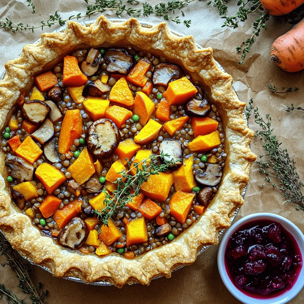 To make a Vegan Christmas Pie, we need a mix of tasty veggies and herbs. This pie is warm, hearty, and full of flavor. It’s perfect for holiday gatherings. You can find the full recipe above for all the steps. - 1 pre-made vegan pie crust - 1 cup butternut squash, peeled and diced - 1 cup sweet potatoes, peeled and diced - 1 cup cooked lentils (either brown or green) - 1/2 cup mushrooms, finely chopped - 1/2 cup carrots, diced into small pieces - 1/2 cup peas (either fresh or frozen) - 1/2 onion, finely chopped - 2 cloves garlic, minced - 1 teaspoon dried thyme - 1 teaspoon dried rosemary - 1 tablespoon olive oil - Salt and freshly ground black pepper to taste - 1 tablespoon soy sauce - 1 tablespoon nutritional yeast (optional, enhances flavor) - 1 tablespoon cornstarch mixed with 2 tablespoons water (for thickening) - Fresh herbs like parsley or thyme for garnish - A splash of lemon juice for brightness - Nuts or seeds for added crunch - A sprinkle of smoked paprika for a smoky flavor Using these optional ingredients can take your pie to the next level. Enjoy mixing and matching to find your favorite flavors! Start by preheating your oven to 400°F (200°C). If you use a pre-made vegan pie crust, take it out of the fridge. Gently fit it into your pie dish. Make sure there are no cracks. Use your fingers to press the edges and make it pretty. In a medium pot, bring water to a boil. Add the diced butternut squash and sweet potatoes. Cook for about 10 minutes or until they are soft. Drain and set them aside. Next, heat olive oil in a large skillet over medium heat. Add chopped onion and minced garlic. Sauté for 3-4 minutes until they are light and clear. Then, add the chopped mushrooms and diced carrots. Cook for an extra 5 minutes until the mushrooms shrink and the carrots soften. Now, stir in the cooked lentils, peas, dried thyme, dried rosemary, soy sauce, and nutritional yeast if you like. Add salt and pepper, and mix well. Gently fold in the boiled butternut squash and sweet potatoes. This helps keep their shape. To thicken the filling, pour in the cornstarch slurry. Stir for 1-2 minutes until it thickens, then take it off the heat. Carefully fill the pie crust with the vegetable mixture. Spread it evenly across the bottom. Cover the pie with a second crust. Crimp the edges to seal, then cut slits in the top. This lets steam escape. Bake the pie for 25-30 minutes until the crust turns golden brown. Once it’s done, let it cool for about 10 minutes before slicing. Serve warm and enjoy your festive vegan Christmas pie! For more details, check the Full Recipe. To make a great pie crust, start with a cold pie crust. This keeps it flaky. Roll the crust on a floured surface. Use even pressure to avoid thick spots. If the crust cracks, press it back together. Before baking, chill the crust for 30 minutes. This helps it hold its shape. Brush the top with plant milk for a lovely golden finish. You can boost the filling's taste in fun ways. Add fresh herbs like parsley or sage for a bright touch. A splash of lemon juice brightens up the flavors. Try a bit of smoked paprika for warmth. Nutritional yeast adds a cheesy flavor without dairy. Experiment with different veggies like zucchini or bell peppers for variety. Let the pie cool for at least 10 minutes after baking. This helps the filling set. Slice it into wedges for easy serving. Pair it with a dollop of vegan sour cream or cranberry sauce. For a festive touch, sprinkle fresh herbs on top. Serve with a crisp salad or roasted veggies for a complete meal. You can find the Full Recipe for more details on making this delicious dish! {{image_4}} You can easily make a gluten-free version of this pie. Just swap the pre-made vegan pie crust for a gluten-free crust. Many brands offer this option. You can also make your own crust with almond flour or gluten-free oats. The filling stays the same. This keeps the flavors rich and festive. Feel free to change the vegetables in the filling. You can use different veggies like zucchini, bell peppers, or even kale. Each choice brings new flavors. For example, adding spinach gives a nice color and extra nutrients. Just keep in mind that cooking times may slightly change. Spices can make your pie even more special. Consider adding nutmeg, cinnamon, or even a pinch of cayenne pepper for warmth. These spices add depth and holiday cheer. You can also mix in some fresh herbs like sage or parsley for a bright finish. Get creative and adjust to your taste! For the full recipe, refer to the earlier section. After you bake your vegan Christmas pie, let it cool down. Once cool, cover it with plastic wrap or foil. Store it in the fridge for up to three days. Make sure to keep it airtight. This helps to lock in the flavor and keep the pie fresh. If you want to serve it later, you can reheat it easily. You can freeze the pie if you won’t eat it right away. First, let the pie cool completely. Wrap it tightly in plastic wrap, then aluminum foil. This keeps out air and prevents freezer burn. You can freeze it for up to two months. When you’re ready to eat, thaw it in the fridge overnight before reheating. To reheat your pie, preheat the oven to 350°F (175°C). Remove the wrapping and place the pie on a baking sheet. Heat it for about 20-25 minutes, or until it's warmed throughout. You can cover it with foil if the crust starts to brown too much. This will help keep the crust nice and crispy. Enjoy the delicious flavors again! Yes, you can make this pie ahead of time. I often prepare it a day before. Just store it in the fridge after baking. This way, the flavors meld beautifully overnight. Reheat it in the oven before serving for the best taste. You can substitute lentils with chickpeas or black beans. Both add great protein and texture. If you want a lighter filling, use cooked quinoa instead. This keeps the pie hearty and satisfying. Check the pie after 25 minutes in the oven. Look for a golden brown crust. You can also insert a knife in the center. If it comes out hot and clean, the pie is ready. Absolutely! Adding nuts or seeds can enhance the texture. I recommend walnuts or sunflower seeds for a nice crunch. Just chop them finely and mix them into the filling before you spoon it into the crust. This blog post covered everything you need for a delicious vegan Christmas pie. We explored essential and optional ingredients to boost flavor. I walked you through the steps to make a perfect pie crust and filling. You learned tips for baking, storing, and serving. Plus, I shared variations like gluten-free options. Remember, cooking is about fun and creativity. Use these ideas to make your pie truly yours. Enjoy your holiday baking!