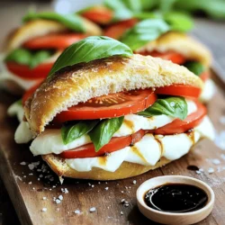 - Ciabatta roll or alternative Italian bread - Ripe tomato choices - Fresh mozzarella selections For the perfect Caprese sandwich, start with the right bread. A ciabatta roll works best. It has a soft inside and a crisp crust. You can also use focaccia or a baguette if you prefer. Next, select your tomatoes. Look for large, ripe tomatoes. Heirloom or vine-ripened varieties add great flavor. Slice them into ¼ inch rounds for the best texture. For the cheese, fresh mozzarella is key. Choose soft, creamy mozzarella balls or slices. Make sure they are fresh to get that rich taste. - Fresh basil varieties - Balsamic glaze options - Pesto recommendations Fresh basil adds a burst of flavor. Look for sweet basil, which works best. You can also try purple basil for a fun twist. Balsamic glaze enhances the sandwich with sweetness. You can buy it pre-made or make your own. Just reduce balsamic vinegar in a pot until it thickens. Pesto is another great addition. Use homemade or store-bought. It adds a rich, herby flavor that complements the other ingredients. - Types of olive oil - Salt and pepper standards Extra virgin olive oil is my go-to. It adds depth and a fruity flavor. Drizzle it on the cut sides of the bread for extra taste. Don't forget salt and pepper! A pinch of salt brings out the sweetness of the tomatoes. Freshly ground black pepper adds a nice kick. For the complete recipe, check out the Full Recipe section. To start, you need a fresh ciabatta roll. Carefully slice it in half horizontally. Make sure your cut is even. This way, both sides match well. Next, drizzle extra virgin olive oil on the cut sides. This adds a nice flavor to the bread. Now, let's build your Caprese sandwich. First, spread pesto on the bottom half of the bread. Use enough to cover every inch. Then, layer the sliced tomatoes on top. Aim for even layers, slightly overlapping to look nice. After that, add the fresh mozzarella slices. Cover all the tomatoes with the cheese. Next, take a handful of fresh basil leaves. Scatter them over the mozzarella. The basil adds a lovely aroma and color. Finally, drizzle balsamic glaze over the basil. This adds a sweet and tangy taste that ties everything together. Don’t forget to season your sandwich! A pinch of salt and a sprinkle of black pepper will enhance the flavors. After that, gently place the top half of the ciabatta roll on your stack. Press down lightly to meld those flavors together. Now, if you want a warm sandwich, toast it! You can use a panini press or a skillet. Heat it to medium, and toast for about 3-5 minutes. Look for golden bread and melted cheese. Enjoy your fresh Caprese sandwich! For more details, check out the Full Recipe. - Choosing ripe tomatoes: Look for tomatoes that are red and firm. They should feel heavy for their size. A slight give when you press them gently means they are ripe. Always pick in-season tomatoes for the best flavor. - Selecting high-quality mozzarella: Fresh mozzarella should be soft and creamy. It should smell like fresh milk. If possible, buy it in water or whey for the best taste. Avoid pre-shredded mozzarella; it lacks the same fresh flavor. - Plating tips: Slice the sandwich diagonally to show off the layers. Use a rustic wooden board for a charming look. A colorful plate can also enhance the visual appeal. - Garnishing options: Add a sprig of fresh basil on top. Drizzle a bit of balsamic glaze around the plate for artful flair. You can also sprinkle some extra salt or pepper for a pop of color. - Suggested side dishes: A simple green salad with a light vinaigrette works well. You can also serve it with crispy potato chips for a nice crunch. Grilled vegetables make a great side too. - Beverage recommendations: Pair your sandwich with a fresh lemonade or iced tea. A light white wine, like Pinot Grigio, complements the flavors nicely. For a non-alcoholic option, try sparkling water with a slice of lemon. {{image_4}} You can swap out the ciabatta roll for gluten-free bread. Look for a good brand that holds up well. For a dairy-free option, use cashew cheese or almond cheese. These alternatives still taste great without the dairy. Want to add a twist to your Caprese sandwich? Try adding sliced avocado or fresh arugula. They bring creaminess and a peppery bite. You can also use flavored balsamic glazes. A fig or garlic glaze can add a fun kick. You can serve this sandwich open-faced for a unique look. Just layer your toppings on one slice of bread. For parties, make mini Caprese sliders. Use small rolls to create bite-sized versions. They are perfect for gatherings and taste just as good! For the complete recipe, check out the Full Recipe. To keep your Caprese sandwich fresh, wrap it tightly in plastic wrap. This helps stop air from making it soggy. You can also use a reusable sandwich bag. If you have a container, choose one that seals well. This way, the sandwich stays tasty and does not dry out. Store it in the fridge for up to two days. When you want to eat your leftover sandwich, reheat it carefully. The best way is to use a skillet over low heat. This keeps the bread crisp and warms the cheese. Avoid the microwave, as it can make the bread soggy. Heat it for about 3-5 minutes, flipping it halfway through. You can freeze the bread or the whole sandwich. If you freeze the bread, it keeps its quality better. Wrap the ciabatta roll in plastic wrap, then place it in a freezer bag. If you freeze the whole sandwich, eat it within a month. When ready, thaw it in the fridge overnight. Then, reheat it as mentioned above. This way, you can enjoy your Caprese sandwich whenever you want! For a Caprese sandwich, the best bread options are ciabatta, focaccia, and baguette. - Ciabatta: This bread has a soft inside and a crispy crust. It holds the filling well. - Focaccia: This bread is fluffy and often flavored with herbs. It adds extra taste. - Baguette: This is crunchy and chewy, which gives a nice texture. But it can be too hard for some. I prefer ciabatta for its balance of texture and flavor. It complements the fresh ingredients well. Yes, you can make a Caprese sandwich ahead of time! Here are some tips: - Prep ingredients separately: Keep the bread, tomatoes, and cheese apart until you're ready to eat. - Use a sturdy bread: Ciabatta or focaccia will hold up better. A softer bread may get soggy. - Wrap tightly: If you must assemble it, wrap the sandwich well to keep it fresh. Make sure to eat it within a day for the best taste. The Caprese sandwich is classic for its simple, fresh ingredients. Essential items include: - Fresh mozzarella: This cheese offers a creamy texture. - Ripe tomatoes: Sweet, juicy tomatoes are key for flavor. - Fresh basil: It adds a fragrant, herbal note. - Balsamic glaze and olive oil: These give a sweet and tangy kick. These ingredients come together to create a delicious and refreshing taste. Many restaurants and cafes offer great Caprese sandwiches. Here are some recommendations: - Local Italian eateries: They often have authentic versions. - Gourmet sandwich shops: Look for places that focus on fresh ingredients. - Farmers' markets: Some vendors sell sandwiches made with fresh, local produce. Check reviews online to find the best spots near you. Enjoy a tasty Caprese sandwich without making it yourself! In this post, we explored how to make a delicious Caprese sandwich. We started with key ingredients like ciabatta, ripe tomatoes, and fresh mozzarella. I shared steps to prepare and build your sandwich, plus tips for freshness and presentation. Lastly, we discussed variations, storage options, and answered common questions. Enjoy crafting your perfect Caprese. With fresh flavors and simple methods, you’ll create a tasty meal every time.