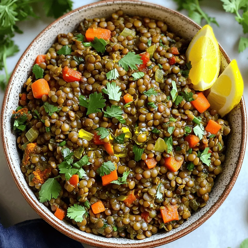 - 1 cup green or brown lentils, rinsed - 1 medium onion, finely chopped - 3 cloves garlic, minced - 1 carrot, diced - 1 red bell pepper, diced - 2 teaspoons ground cumin - 1 teaspoon ground coriander - 1 teaspoon turmeric - 1 teaspoon smoked paprika - 1/2 teaspoon ground cinnamon - Salt and pepper to taste - 4 cups vegetable broth - 1 can (14 oz) diced tomatoes, undrained - 1 tablespoon olive oil - Fresh cilantro or parsley, chopped (for garnish) - Lemon wedges (for serving) I love using lentils in this Moroccan dish. They are so healthy and filling. You can use green or brown lentils for this recipe, so pick your favorite. Rinse them well to get rid of any dirt. Then, you need a medium onion. Chop it finely to bring out its sweet flavor. Garlic adds a nice punch, so grab three cloves and mince them. Next, a carrot and a red bell pepper bring color and crunch. Dice them up and get them ready to go. Flavor is key in this dish. Ground cumin, coriander, turmeric, smoked paprika, and cinnamon make it taste amazing. Use two teaspoons of cumin and one teaspoon each of the other spices. Don't forget salt and pepper to taste! For the liquid, we use four cups of vegetable broth. It adds depth to the dish. A can of diced tomatoes adds sweetness and a bit of acidity. Finally, we finish with olive oil for sautéing and some fresh herbs for garnish. Serve with lemon wedges for a zesty touch. This recipe is packed with flavors and nutrients. It’s a wonderful meal for any day! You can find the Full Recipe [here]. Set your Instant Pot to sauté mode. Pour in the olive oil and let it heat. Once hot, add the finely chopped onion. Sauté for about 3-4 minutes until the onion is clear. Then, stir in the minced garlic, diced carrot, and diced red bell pepper. Cook for another 3-4 minutes, stirring often, until the veggies are soft. Now, sprinkle in the ground cumin, ground coriander, turmeric, smoked paprika, and cinnamon. Use a wooden spoon to mix the spices with the veggies. Toast them for about 1 minute until they smell amazing. Next, add the rinsed lentils to the pot. Then, pour in the undrained diced tomatoes and vegetable broth. Season with salt and pepper to taste. Stir everything well to mix all the ingredients. Secure the Instant Pot lid tightly. Make sure the steam release valve is set to sealing. Select the manual pressure cook setting and set the timer for 15 minutes on high pressure. When the cooking time ends, let the pressure release naturally for 10 minutes. After that, carefully shift the valve to venting to let out any remaining pressure. Once all the pressure is gone, carefully open the lid. Using a fork, gently fluff the lentils. Taste the dish and adjust the seasoning with more salt or pepper if needed. Garnish with freshly chopped cilantro or parsley. Serve with lemon wedges for a zesty kick. Enjoy your Moroccan Instant Pot lentils! You can find the full recipe [here](Full Recipe). - Use fresh spices for the best flavor. Fresh spices make your dish pop. - Adjust the cooking time if using different types of lentils. Green and brown lentils cook well in 15 minutes. Red lentils may need less time. - Pair with crusty bread or over rice. This adds texture and heartiness. - Garnish with extra herbs for freshness. Chopped cilantro or parsley brightens the dish. - Overcooking lentils can make them mushy. Keep an eye on the timer. - Skipping the natural pressure release may affect texture. Letting it rest helps develop flavors. These tips help you create flavorful and nutritious Moroccan Instant Pot lentils. For the full recipe, refer to the recipe section. {{image_4}} - You can add leafy greens like spinach or kale. These greens boost nutrition and add color. - If you want more protein, include cooked sausage. This gives a nice flavor and texture. - Experiment with harissa for extra heat. It adds a spicy kick that many love. - You can also substitute any spice with a homemade Moroccan blend. This way, you customize flavors to your liking. - Make the dish gluten-free by ensuring your broth is certified gluten-free. This keeps everyone happy. - Adjust to vegetarian or vegan by omitting any meat. The lentils provide enough protein and flavor on their own. These variations let you create a dish that suits your taste and dietary needs. Enjoy the process of making it your own! For a detailed guide, check out the [Full Recipe]. You can store your Moroccan Instant Pot lentils in airtight containers. They stay fresh for up to 5 days. Keeping them sealed helps maintain flavor and texture. Let the lentils cool completely before freezing. They will last for up to 3 months in the freezer. Use freezer-safe containers or bags for best results. When you're ready to enjoy your lentils again, reheat them on the stovetop or in the microwave. Add a splash of broth to keep them moist and flavorful. This simple step improves the taste and texture. - Follow the detailed ingredients and step-by-step instructions provided above. - Yes, it stores well in the fridge for meal prep. - They pair well with rice, bread, or a fresh salad. - Yes, they are high in protein, fiber, and essential nutrients. - Yes, but cooking times may vary for red or black lentils. This blog post shared a simple and tasty way to make Moroccan lentils in an Instant Pot. You learned about essential ingredients, cooking steps, and helpful tips. Remember to adjust spices and try new ingredients for variety. Avoid overcooking lentils and ensure proper storage for leftovers. Whether at home or on the go, this recipe offers healthy options that are quick to prepare. I hope you enjoy making this dish and sharing it with others.