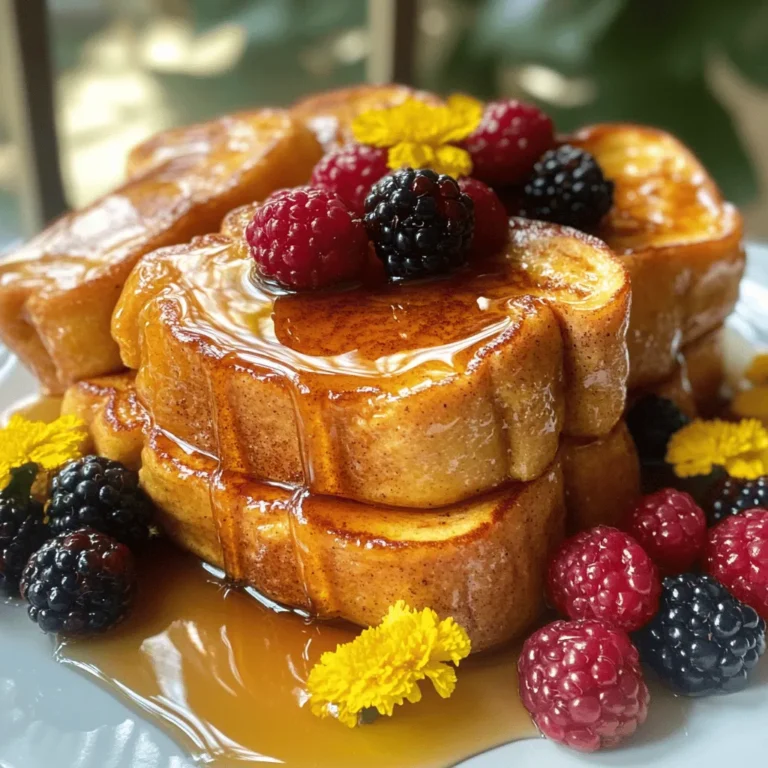 - Thick slices of brioche bread - 2 large eggs - 1 cup milk (whole or almond) - 1 teaspoon vanilla extract - 1 tablespoon ground cinnamon To make the best French toast, thick slices of brioche bread work best. This bread is soft and fluffy, making it perfect for soaking up the egg mixture. Use two large eggs to bind everything together. The milk adds creaminess. You can choose whole milk or almond milk for a dairy-free option. Vanilla extract and ground cinnamon bring lovely flavors to your dish. - 1 tablespoon sugar (optional, for extra sweetness) - Maple syrup for serving - Fresh berries (such as strawberries, blueberries, or raspberries) for garnish (optional) You can add sugar if you like a sweeter taste. Maple syrup drizzled on top adds a rich flavor. Fresh berries not only taste great but also make the dish look beautiful. They add color and freshness. - Mixing bowls and whisk - Non-stick skillet or griddle - Spatula for flipping To prepare your French toast, you need a few tools. Mixing bowls and a whisk are essential for making the egg mixture. A non-stick skillet or griddle is great for cooking without sticking. A spatula helps flip the toast easily. With these ingredients and tools, you are ready to make your delicious French toast. For the complete preparation steps, check the Full Recipe. Start by whisking together your eggs, milk, vanilla extract, ground cinnamon, and sugar (if you choose to add it). Mix until everything is smooth and well-blended. This step is crucial because a good mixture makes your French toast fluffy and rich in flavor. Use a medium bowl for easy whisking and ensure no lumps remain. Next, preheat your skillet over medium heat. Once hot, add unsalted butter. Let it melt completely, covering the pan evenly. This will give your toast a nice, crispy edge. Now, carefully dip each slice of brioche bread into the egg mixture. Soak both sides, but avoid making them too soggy. You want them to be moist yet sturdy. Once ready, place the soaked brioche slices in the skillet. Cook each side for about 3 to 4 minutes. Look for a golden brown color and a slight crisp. Be attentive to avoid burning them. If needed, add more butter for flavor and to keep the bread from sticking. When your French toast is cooked, it’s time to plate it. Arrange your slices on a platter or individual plates. Drizzle maple syrup over the top for sweetness. You can also add fresh berries for color and flavor. Strawberries, blueberries, or raspberries work well. For a final touch, consider a light dusting of powdered sugar to make it look fancy. This will not only impress your guests but also make breakfast more fun! For the [Full Recipe], refer to the earlier section for complete details and ingredients. To get fluffy French toast, soak the bread quickly. I soak each slice for about 20 seconds. This allows the egg mix to penetrate without making the bread soggy. If you soak too long, the bread falls apart. Cook your French toast on medium heat. This gives you a nice golden color without burning. If it cooks too fast, it burns on the outside but stays raw inside. Try adding different spices to the mix. A pinch of nutmeg or cardamom can add a nice twist. Fresh zest from oranges or lemons brightens the flavor. You can also try almond or vanilla extract to enhance the taste. Just a little can make a big difference! Don’t over-soak or under-soak your bread. Finding the right balance is key for great texture. Over-soaking makes it mushy, while under-soaking leaves it dry. Also, cooking at too high a temperature can ruin your toast. Keep an eye on the heat to avoid burnt edges. {{image_4}} Classic French toast is simple and comforting. You only need three main ingredients: bread, eggs, and milk. Thick slices of brioche or challah work best. Dip the bread in the egg mixture, then fry it until golden. Serve it with syrup or powdered sugar. This version has no frills, yet it's utterly delicious. Stuffed French toast adds a fun twist. You can fill it with sweet cream cheese and fruits. Popular choices include strawberries, blueberries, or bananas. To make it, prepare the classic mixture first. Then, spread the cream cheese on one slice of bread. Top it with another slice and dip it in the egg mixture. Cook it just like the classic recipe. The filling melts and creates a treat! Savory French toast is for those who love a twist. You can add cheese and herbs to your egg mixture. Try using sharp cheddar or goat cheese for flavor. Fresh herbs like parsley or chives add freshness. Prepare it just like the classic method. Serve it with a side of bacon or a light salad. This savory version surprises taste buds and is perfect for brunch! To keep your leftover French toast fresh, first let it cool down. Place it in an airtight container. Store it in the fridge for up to three days. To reheat, use a skillet over medium heat. Cook each side for about two minutes until warm. You can also use a toaster oven for a crispier texture. If you want to save French toast for later, freezing works well. First, let it cool completely. Then, wrap each slice tightly in plastic wrap. Place the wrapped slices in a freezer bag. You can freeze them for up to two months. When you're ready to eat, take a slice out and thaw it in the fridge overnight. Reheat in a skillet or toaster oven until hot. French toast can last in the fridge for about three days. If frozen, it can stay good for two months. Watch for signs of spoilage, like an off smell or mold. If the toast appears dry or hard, it’s best to toss it. Enjoy your fluffy cinnamon swirl French toast fresh for the best taste! For the Full Recipe, check the main section above! Yes, you can make French toast ahead of time. Here are some tips for prepping in advance: - Prepare the egg mixture: Whisk the eggs, milk, and spices. Store this in the fridge. - Soak bread: If you prefer, soak the bread the night before. This adds flavor. - Cooked French toast: You can also cook it ahead. Store it in the fridge once cool. For storing, wrap the French toast tightly in foil or plastic wrap. To reheat, place it in a toaster oven or a skillet over low heat. This keeps it crispy. You can also microwave it if you are in a hurry. Just remember, it may get a bit soft. The best bread types include brioche, challah, and sourdough. - Brioche: This bread has a rich, buttery flavor. Its softness helps create fluffy French toast. - Challah: This bread has a slight sweetness. It holds the egg mixture well, making it perfect for soaking. - Sourdough: It adds a tangy taste. Its sturdiness helps prevent sogginess. Each type brings a unique taste. Try them all to see which one you like best! You can make French toast without eggs using some great substitutes. Here are some options: - Flaxseed meal: Mix one tablespoon of flaxseed with three tablespoons of water. Let it sit for five minutes. - Mashed banana: Use 1/4 cup of mashed banana for binding. It adds a sweet flavor too. - Silken tofu: Blend 1/4 cup of silken tofu until smooth. This works well as a binder. For alternative binding agents, you can also use almond milk or coconut milk. These add flavor and moisture. You can easily find the Full Recipe for Fluffy Cinnamon Swirl French Toast in the main article. It includes all the steps you need to follow for a delicious breakfast treat! You learned how to make the best French toast. Start with thick brioche, eggs, and milk. Add spices for flavor. Use simple equipment like a non-stick skillet and spatula. Pay attention to soaking and cooking for the right texture. You can try classic, stuffed, or savory variations. Store leftovers well to enjoy later. With this guide, you can impress anyone with your tasty French toast.