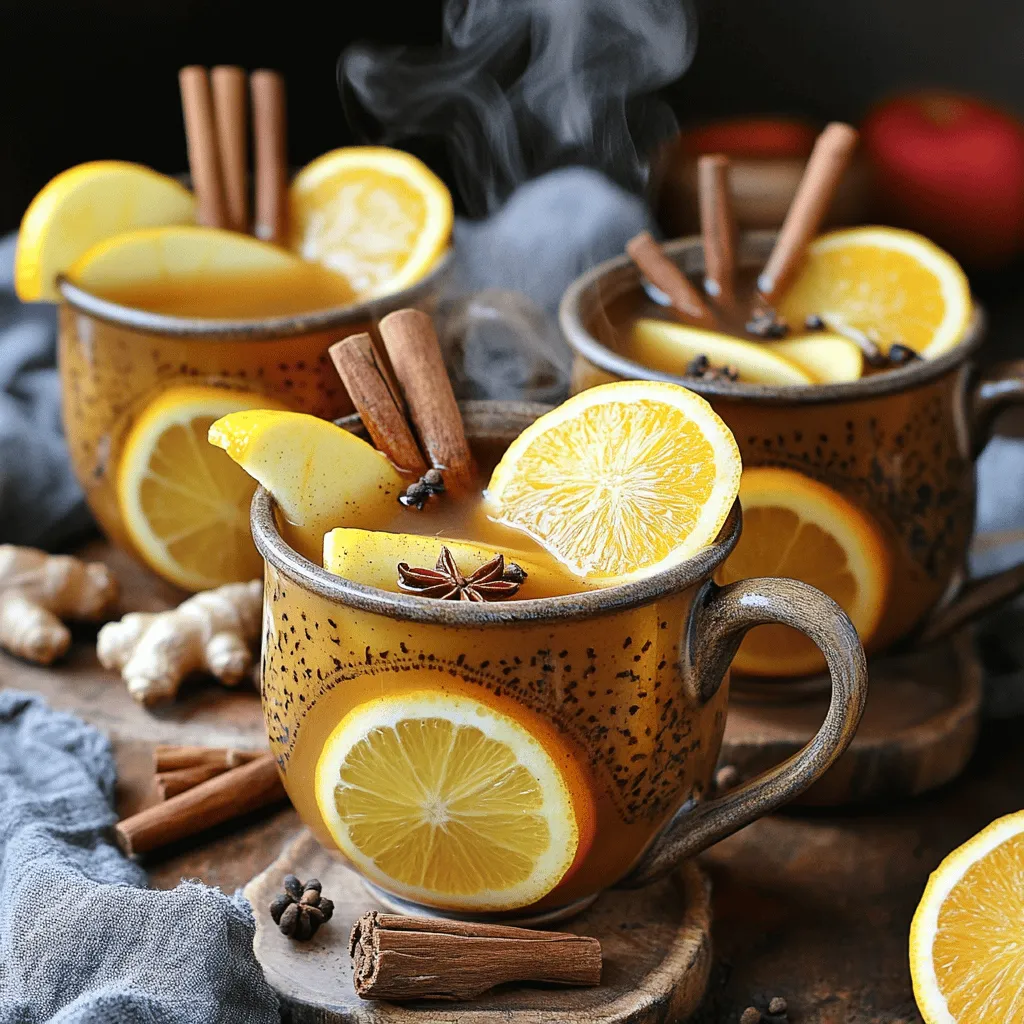 - 8 cups of high-quality apple cider - 1 medium orange, thinly sliced into rounds - 1 medium lemon, thinly sliced into rounds - 4 whole cinnamon sticks - 5 whole cloves - 5 whole allspice berries - 1-inch piece of fresh ginger, peeled and sliced into rounds - 1 tablespoon of brown sugar (optional, for added sweetness) - Fresh apple slices for a decorative garnish Using fresh and organic ingredients makes a big difference. High-quality apple cider is the star of this drink. It should taste sweet and crisp. Fresh fruits like oranges and lemons add bright notes. Whole spices release their oils and flavors better than ground spices. Fresh ginger brings warmth and zest, while optional brown sugar gives a touch of sweetness. When you use quality ingredients, you create a rich, layered flavor. It elevates the drink from simple to spectacular. Plus, fresh ingredients are often more nutritious. So, when making spiced apple cider, think about the quality of what you use. It truly matters. For the full recipe, check out the [Full Recipe]. Start by gathering your ingredients. You will need: - 8 cups of high-quality apple cider - 1 medium orange, thinly sliced into rounds - 1 medium lemon, thinly sliced into rounds - 4 whole cinnamon sticks - 5 whole cloves - 5 whole allspice berries - 1-inch piece of fresh ginger, peeled and sliced into rounds - 1 tablespoon of brown sugar (optional) - Fresh apple slices for garnish Next, choose a large, heavy-bottomed pot. This type of pot helps heat the cider evenly. Pour the apple cider into the pot. It should cover the bottom nicely. Now, set the pot over medium heat. Add the orange slices, lemon slices, cinnamon sticks, cloves, allspice berries, and ginger. Gently stir the mixture with a wooden spoon. You want all the flavors to mix well. Once everything is combined, bring it to a gentle simmer. This should take a few minutes. When you see small bubbles forming, reduce the heat to low. Let it steep for 20 to 30 minutes. This is where the magic happens, and the flavors blend beautifully. If you like it sweeter, add brown sugar after the steeping time. Stir slowly until it dissolves into the warm cider. After steeping, you will need to strain the mixture. Use a fine-mesh sieve to remove the spices and fruit slices. This ensures a smooth cider. Now, pour the warm spiced apple cider into mugs. To make it special, garnish each mug with a fresh apple slice or a cinnamon stick. This adds a nice touch to your drink. If you want to impress guests, serve the mugs on a decorative tray. You can also sprinkle a bit of nutmeg or star anise on top for extra aroma. Enjoy your cozy fall drink! For the full recipe, check out the details. To make your spiced apple cider stand out, consider adding more spices. Nutmeg and star anise bring warmth. A pinch of ground ginger can also add a nice kick. You might even enjoy a touch of cardamom for a unique twist. Adjusting sweetness and acidity is key. If you like a sweeter drink, add more brown sugar or honey. For a tangy kick, squeeze in a bit of lemon juice. Taste as you go to find your perfect balance. One common mistake is overheating the cider. If it boils, it can change the flavor. A gentle simmer is best to keep it rich and smooth. Another mistake is skipping the steeping process. Allowing the spices and fruits to steep enhances the flavor. Let it simmer for 20 to 30 minutes. This step is crucial for a full-bodied taste in your cider. For the full recipe, check the detailed instructions above. {{image_4}} You can easily make spiced apple cider a bit more fun. Just add your favorite spirits for a spiked version. This warms you up on chilly fall nights. Some great options include: - Rum: This adds a sweet, rich flavor. - Bourbon: It gives a smooth, smoky twist. - Vodka: This keeps the cider light and refreshing. Start with one or two ounces of alcohol per mug. Adjust to your taste, but be careful! You want to enjoy the cider, not overpower it. Get creative with your spiced apple cider! Seasonal flavors make it even more special. Here are some ideas: - Pumpkin Spice: Add pumpkin puree and extra spices like nutmeg. It gives a cozy vibe. - Pears: Swap in sliced pears for a fruity twist. - Chai Spices: Try adding cardamom and star anise for a warm kick. Mixing different fruits and spices can change the whole drink. Experiment to find your favorite combination. Enjoy your spiced apple cider with these fun twists for a fresh experience. If you want the full recipe, check it out in the earlier section. To store your spiced apple cider, let it cool completely. Pour it into a clean container. A glass jar or a sealed plastic pitcher works well. Store it in the fridge for up to five days. Make sure the lid is tight to keep it fresh. When you’re ready to enjoy it again, reheat the cider on the stove. Use low heat to avoid burning. Stir occasionally, and heat until it's warm, not boiling. This keeps the flavors intact and makes it taste fresh. Spiced apple cider lasts about five days in the fridge. If you want it to last longer, consider freezing it. Pour the cooled cider into freezer-safe bags or containers. Leave some space at the top for expansion. When you’re ready to drink it, take it out of the freezer. Let it thaw in the fridge overnight. Reheat it gently on the stove before serving. This way, you can enjoy a delicious cup even weeks later. For the full recipe, check out the details provided above. The best apple cider for this recipe is fresh, high-quality cider. Look for cider made from a blend of sweet and tart apples. This balance gives your drink a rich flavor. Avoid ciders with added sugars or preservatives. They can mask the natural taste of the apples. Local farms often sell fresh cider during fall. Yes, you can make spiced apple cider in advance. Prepare it up to two days ahead of time. Store it in the fridge after it cools. When you're ready to serve, heat it gently on the stove. This way, you can enjoy its flavors without last-minute work. Spiced apple cider can be healthy. It contains vitamins from the apples and spices. Cinnamon may help with blood sugar control. Ginger can aid digestion and boost your immune system. Just watch the added sugar. If you keep it low, it can be a wholesome choice. Adjusting the spice level is easy. If you like it spicier, add more cinnamon or cloves. For a milder taste, reduce the spices. Start with a small amount, taste the cider, and add more if needed. This method ensures you get the flavor just right for you. You can find high-quality spiced apple cider at local farmers' markets or specialty shops. Many grocery stores have seasonal sections with fresh cider. Look for brands that use organic apples. Always check the label for added ingredients. For the best flavor, choose cider made from a mix of apple varieties. In this article, we explored making the perfect spiced apple cider. We covered key ingredients, stressing the importance of quality fresh produce. We walked through preparation steps, cooking processes, and serving tips. We shared ways to enhance flavor and avoid common mistakes. Finally, we looked at variations and storage methods. With these insights, you can create a delicious drink that warms your heart and home. Enjoy your cider, and don’t hesitate to try your own twists!