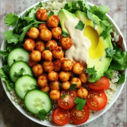 - Chickpeas - Quinoa - Vegetables (Cucumber, Cherry Tomatoes, Avocado) - Mixed Greens - Tahini & Lemon Dressing The main star of this dish is chickpeas. They bring a great source of protein and fiber. I use one can, which is about 15 ounces. Rinse and drain them well to get rid of excess sodium. Next, we have quinoa. I like to use one cup of cooked quinoa, which adds a nice texture. Quinoa is gluten-free and packed with nutrients. For the vegetables, I choose cucumber, cherry tomatoes, and avocado. The cucumber adds crunch. The cherry tomatoes offer sweetness, while the creamy avocado balances the spice. Mixed greens are essential. I use about two cups, choosing a blend of spinach, kale, and arugula. They give a fresh taste and bright color to the bowl. Finally, we have the tahini and lemon dressing. It ties everything together beautifully. The tahini adds creaminess, while lemon juice gives a zesty kick. - Fresh Parsley - Extra Spices Garnishing is where you can get creative. I like to sprinkle fresh parsley on top. It adds a pop of color and fresh flavor. You can also add extra spices if you want more heat or flavor. Try adding a pinch of paprika or some black pepper to enhance the taste. For the full recipe, be sure to check out the detailed instructions! - Preheat Oven and Season Chickpeas Start by heating your oven to 400°F (200°C). While it warms up, grab a mixing bowl. Add the rinsed chickpeas. Pour in olive oil, smoked paprika, cayenne pepper, garlic powder, sea salt, and pepper. Mix well with a spoon or your hands. Ensure every chickpea is coated in spices. - Roasting the Chickpeas Spread the chickpeas on a baking sheet lined with parchment paper. Lay them in a single layer. Roast for 25-30 minutes. Stir them halfway through to cook evenly. They should turn golden and crispy. - Layering the Quinoa and Greens In a large serving bowl, start with the cooked quinoa. Spread it evenly as the base. Next, add mixed greens on top of the quinoa. This adds color and nutrients. - Arranging Vegetables and Chickpeas Now, it’s time to make it pretty! Place the diced cucumber, halved cherry tomatoes, and sliced avocado on top. Arrange them in sections for a vibrant look. Finally, sprinkle the roasted chickpeas over everything for that spicy kick. - Preparing the Tahini Sauce In a small bowl, mix tahini, lemon juice, and a pinch of sea salt. Whisk until smooth. If it’s too thick, add a splash of water. This will help you get the perfect drizzle. - Drizzling and Final Touches Generously drizzle the tahini sauce over your Buddha bowl. This adds flavor and creaminess. Finish by garnishing with fresh parsley for a pop of color. Enjoy your Spicy Chickpea Buddha Bowl! For more detailed steps, refer to the Full Recipe. - Achieving Crispiness For crispy chickpeas, start by drying them well. After rinsing, pat them dry with a towel. This helps remove extra moisture. Use plenty of olive oil and spices for flavor. Spread them out evenly on the baking sheet. Space is key to crispiness. - Avoiding Soggy Chickpeas To prevent sogginess, avoid overcooking them. Keep an eye on them while roasting. Stir halfway through to cook evenly. If they sit too long after roasting, they may lose their crunch. Serve them right away for the best texture. - Creating a Colorful Layout A bright bowl is more appetizing. Start with a base of quinoa. Layer mixed greens on top. Then, add colorful veggies like cucumber and tomatoes. Place roasted chickpeas on top for crunch. Finally, add avocado slices for creaminess. - Serving Suggestions Use a shallow bowl for a beautiful presentation. Arrange the ingredients in sections. This makes each part visible and appealing. Drizzle extra tahini sauce around the edges for flair. This small touch adds to the visual charm of your dish. - Nutritional Value of Ingredients This bowl is packed with nutrients. Chickpeas provide protein and fiber. Quinoa adds complete protein and amino acids. Mixed greens offer vitamins and minerals. Healthy fats come from avocado and tahini. Each ingredient plays a role in a balanced diet. - Advantages of a Balanced Meal Eating a balanced meal like this supports overall health. It helps maintain energy levels. The mix of proteins, fats, and carbs keeps you full. Plus, it provides a wide range of nutrients. This meal is not just yummy; it’s good for you, too! {{image_4}} You can swap chickpeas for other legumes. Try black beans or lentils for a new twist. If you want a different grain, use brown rice or farro. For greens, you can replace spinach with arugula or kale. Each option brings its unique flavor and texture. To boost flavors, add spices like cumin or coriander. Fresh herbs like cilantro or dill can also brighten the dish. If you want more tang, drizzle balsamic vinegar or a yogurt sauce on top. These small changes can make your bowl pop. If you have a crowd, double or triple the recipe. Make sure to adjust cooking times for the chickpeas. For easy meal prep, divide the bowl into containers. This way, you have a healthy meal ready for the week. Every bite will keep you satisfied and energized. How to Store Leftovers After making your spicy chickpea Buddha bowl, let it cool. Place leftovers in an airtight container. This keeps the flavors fresh. Store the chickpea bowl in the fridge. It can last for about three days. Shelf Life of Ingredients Chickpeas and quinoa can stay good for a long time. Cooked chickpeas can last in the fridge for up to five days. Quinoa can last about a week when stored well. Fresh veggies like cucumber and tomatoes should be used within three days for the best taste. Proper Methods for Heating Up Chickpeas To reheat chickpeas, you can use the oven or a skillet. For the oven, place them on a baking sheet at 350°F (175°C) for about 10 minutes. If using a skillet, heat them over medium heat for about five minutes. This keeps them crispy and tasty. Keeping the Bowl Fresh When reheating, keep the dressing separate until you serve. This keeps your bowl fresh and flavorful. Warm the quinoa and chickpeas, then add them to fresh greens and veggies. This way, your Buddha bowl tastes just as good as when you first made it. You can find the complete recipe for the spicy chickpea Buddha bowl to guide you through the process. A Buddha bowl is a colorful dish filled with healthy foods. It often includes grains, veggies, and proteins. The name comes from the way the bowl looks, like a round belly. Buddha bowls are popular because they are healthy and fun to eat. They offer many nutritional benefits, such as: - High in fiber - Packed with vitamins - Full of protein - Supportive of healthy digestion Yes, you can easily make this recipe vegan. Here are some substitutions: - Use maple syrup instead of honey in dressings. - Choose plant-based yogurt instead of dairy yogurt. - Skip cheese or use a nut-based cheese alternative. These swaps keep the meal tasty and plant-based! You can make your Buddha bowl unique by mixing flavors and textures. Here are some ideas: - Try different grains like brown rice or farro. - Add roasted sweet potatoes or beets for sweetness. - Use a variety of greens like arugula or spinach. - Mix in nuts or seeds for crunch. Feel free to experiment with your favorite ingredients! To keep your chickpeas crispy, follow these tips: - Rinse and drain the chickpeas well before seasoning. - Pat them dry with a towel to remove extra moisture. - Roast them at a high temperature, around 400°F (200°C). - Stir them halfway through cooking for even crispiness. These steps will give you perfectly roasted chickpeas every time! For the full recipe, check out the Full Recipe section. This blog post covers all you need to create a tasty Buddha Bowl. You learned about the key ingredients like chickpeas and quinoa, along with step-by-step instructions. We explored tips for perfect chickpeas and colorful presentation. You can even customize your bowl with different grains or spices. Remember, a Buddha Bowl can be healthy and fun. Experiment with flavors and make it your own! Enjoy each bite as you nourish your body and delight your taste buds.