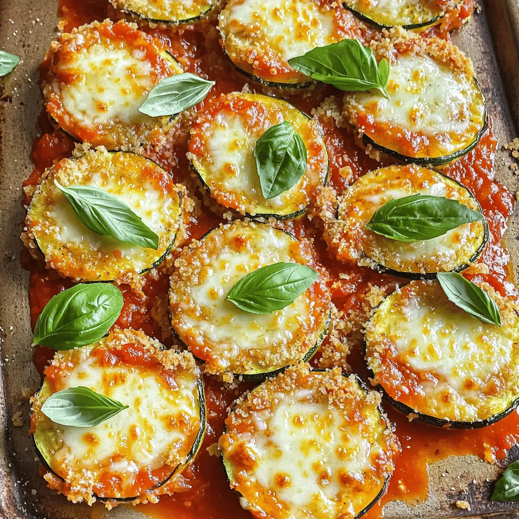 To make Baked Zucchini Parmesan, you need: - 4 medium zucchinis, sliced into 1/4-inch rounds - 1 cup breadcrumbs (whole wheat preferred for added flavor) - 1 cup grated Parmesan cheese, divided - 2 cups marinara sauce (homemade or store-bought) - 1 teaspoon Italian seasoning - 1 teaspoon garlic powder - Salt and pepper, to taste - 2 tablespoons olive oil - Fresh basil leaves, for garnish These ingredients create a tasty dish that highlights the zucchini's flavor and texture. You can boost the flavor with these optional ingredients: - Red pepper flakes for heat - Fresh herbs like parsley or oregano - Mozzarella cheese for added creaminess - Lemon zest for a fresh twist These additions can add personal flair to your Baked Zucchini Parmesan, making it your own! Each serving of Baked Zucchini Parmesan has about: - Calories: 220 - Protein: 10g - Fat: 10g - Carbohydrates: 25g - Fiber: 4g - Sugar: 3g This dish is a great way to enjoy veggies and keep it healthy. For the full recipe, refer to the provided details. Start by washing the zucchinis under cold water. Pat them dry with a towel. Slice each zucchini into 1/4-inch rounds. This thickness allows for even cooking. A sharp knife works best for clean cuts. Next, drizzle the slices lightly with olive oil. This adds flavor and helps the coating stick better. Finally, season the slices with salt and pepper. This step enhances the zucchini's natural taste. In a large mixing bowl, combine the breadcrumbs, half of the grated Parmesan, Italian seasoning, and garlic powder. Add a pinch of salt and pepper. Use a spoon to mix everything well. This creates a tasty coating for your zucchini. Take each slice and dip it into the breadcrumb mixture. Press gently so the coating sticks well. Lay the coated slices on a baking sheet lined with parchment paper. Make sure they are not touching. This helps them bake evenly. Preheat your oven to 375°F (190°C). Once it's ready, put the baking sheet in the oven. Bake the zucchini for about 20-25 minutes. Look for a golden brown color. While they bake, warm the marinara sauce in a small saucepan on low heat. Stir it occasionally to keep it from sticking. After baking, take the zucchini out of the oven. Spoon marinara sauce over each slice. Sprinkle the remaining Parmesan cheese on top. Return the baking sheet to the oven for another 5-7 minutes. This melts the cheese nicely. When done, let the zucchini cool for a moment before serving. This makes handling easier and brings out the flavors. To get that perfect crispy texture, start with dry zucchini. Pat each slice with a paper towel. This helps remove excess moisture. Use whole wheat breadcrumbs for added crunch and flavor. Also, make sure to coat each slice well with the breadcrumb mix. Press gently so it sticks. Bake at 375°F until golden brown, about 20-25 minutes. Check on them halfway through to ensure an even bake. If you want to change things up, there are easy swaps. Use panko breadcrumbs for an extra crunch. You can replace Parmesan with mozzarella for a gooey texture. If you need a dairy-free option, try nutritional yeast instead of cheese. For the marinara sauce, feel free to use a store-bought brand or make your own from fresh tomatoes. To add unique flavors, think outside the box. Sprinkle some red pepper flakes for heat. Add fresh herbs like thyme or oregano to the breadcrumb mix. You can even mix in some sun-dried tomatoes for a richer taste. For a smoky flavor, consider adding smoked paprika. The goal is to make it your own while keeping it tasty! For the full recipe, check out the details above. {{image_4}} To make this dish gluten-free, swap regular breadcrumbs for gluten-free ones. You can find options made from rice or corn. These will still give you that nice crunch. Just ensure that the brand you choose is certified gluten-free. This small change lets everyone enjoy this tasty meal without worries. For a vegan version, you can replace the Parmesan cheese with nutritional yeast. Nutritional yeast has a cheesy flavor that many love. You can also use vegan cheese shreds instead. Just pick a type that melts well. This keeps your dish both delicious and plant-based. If you want more protein, consider adding cooked chicken or sausage. You can slice the cooked chicken into thin pieces. For sausage, use a good quality option that you enjoy. Place the protein on top of the zucchini slices before adding sauce and cheese. This adds heartiness and flavor to your Baked Zucchini Parmesan. If you want to check out the full recipe, it has all the details you need. To keep your Baked Zucchini Parmesan fresh, let it cool first. Once cooled, place it in an airtight container. This helps maintain moisture and flavor. You can store it in the fridge for up to three days. If you want to eat it later, freezing is a great option. To reheat, preheat your oven to 350°F (175°C). Place the zucchini on a baking sheet. Cover it with foil to prevent it from drying out. Heat for about 15 minutes, or until warm. You can also use a microwave, but it may lose some crispiness. For a quick reheat, just pop it in for 1-2 minutes. Freezing is easy! First, let the dish cool completely. Cut it into individual servings for convenience. Wrap each piece tightly with plastic wrap, then place them in a freezer bag. This way, you can enjoy Baked Zucchini Parmesan for up to two months. When you're ready to eat, thaw it in the fridge overnight before reheating. Enjoy the tasty delight any time! Yes, you can use other cheeses. Mozzarella or cheddar work well. They change the taste a bit. If you want a sharper flavor, try Pecorino Romano. Mixing cheeses can add depth. Always keep the same amount of cheese for the best results. You can tell when zucchini is done by its color and texture. It should be golden brown and crispy on the edges. If you poke it with a fork, it should feel tender but not mushy. Usually, this takes about 20-25 minutes in the oven. Just keep an eye on it to avoid burning. Baked Zucchini Parmesan goes well with many sides. Here are a few ideas: - Garlic bread - Mixed green salad - Quinoa or rice - Roasted vegetables - Pasta with olive oil and herbs These sides add balance to the meal and enhance the flavors of the zucchini. Explore different combinations to find your favorite! For the full recipe, check out the Full Recipe section. Baked Zucchini Parmesan is easy to make and full of flavor. We covered the main ingredients and how to prepare them step-by-step. I shared tips for a crispy finish and ways to customize your dish. You can even explore gluten-free and vegan options. In the end, this dish is not just tasty; it fits many diets. Enjoy your cooking!