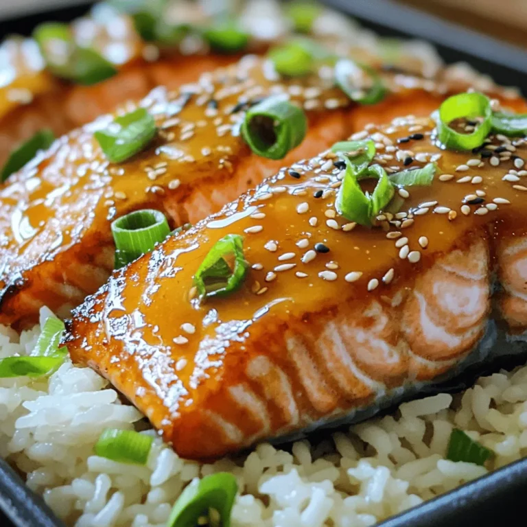 - 4 salmon fillets (6 ounces each) - 1/4 cup pure maple syrup - 2 tablespoons soy sauce (or tamari for gluten-free) - 1 tablespoon Dijon mustard - 1 tablespoon fresh ginger, finely grated - 2 cloves garlic, minced - Salt and freshly ground black pepper, to taste - 3 green onions, finely chopped - A sprinkle of sesame seeds When you gather your ingredients, focus on quality. Fresh salmon makes a big difference. I prefer wild-caught salmon for its rich flavor. The maple syrup should be pure, not imitation. This will give your glaze that sweet depth you crave. Ginger adds a warm touch. Fresh ginger is best. When you grate it, you release its oils, which enhance the dish. Garlic brings a savory note that balances the sweetness. Use fresh garlic for the best flavor. For garnishes, green onions add a fresh crunch. They also bring a pop of color. Sesame seeds add a nice texture and a nutty taste. Together, these ingredients create a beautiful dish both in taste and presentation. You can find the full recipe for more details on preparation. Enjoy this delightful dinner that is sure to impress! 1. In a bowl, combine the following marinade ingredients: - 1/4 cup pure maple syrup - 2 tablespoons soy sauce (or tamari for gluten-free) - 1 tablespoon Dijon mustard - 1 tablespoon fresh ginger, finely grated - 2 cloves garlic, minced Whisk these together until smooth. This glaze adds a sweet and savory touch. 2. Take your salmon fillets and arrange them in a shallow dish. Pour half of the glaze over the fillets. Make sure each piece is well-coated. Cover the dish or seal it in a bag. Refrigerate for 20 to 30 minutes. This helps the salmon soak up the flavors. 1. Preheat your oven to 400°F (200°C). This ensures the salmon cooks evenly. 2. In an oven-safe skillet, heat 1 tablespoon of olive oil over medium-high heat. This will help achieve a nice sear. While the oil heats, season both sides of the salmon with salt and freshly ground black pepper. 1. Once the oil is hot and shimmering, place the salmon fillets skin-side down into the skillet. Sear them for 3 to 4 minutes. You want the skin to become golden brown and crispy. 2. Carefully flip the salmon fillets over. Drizzle the remaining glaze over each fillet. 3. Transfer the skillet to your preheated oven. Bake for 8 to 10 minutes. The salmon is ready when it flakes easily with a fork. 4. After baking, take the skillet out of the oven. Let the salmon rest for a couple of minutes. This keeps it juicy. 5. Just before serving, garnish with finely chopped green onions and a sprinkle of sesame seeds. This adds a nice touch to your dish. For detailed cooking steps and timing, check the Full Recipe. Enjoy your delicious maple glazed salmon! To get the best flavor from your glaze, adjust the sweetness and saltiness to your liking. Taste it as you go. If you want a bolder flavor, marinate the salmon longer. Letting it sit for an hour or more will really enhance the taste. For crispy skin, always start with a hot pan. Sear the salmon skin-side down for about 3-4 minutes. You want to see a golden crust form. To check doneness, use the flakiness test. Gently poke the salmon with a fork; if it flakes easily, it's done. Pair your maple glazed salmon with simple sides. Try sautéed greens or fluffy jasmine rice. For a touch of elegance, serve the salmon on a colorful plate. Drizzle any leftover glaze from the pan over the top for extra flavor. Feel free to add a sprinkle of sesame seeds for a nice finish. Enjoy this delightful dish! Check out the Full Recipe for more details. {{image_4}} You can add a fun twist to your maple glazed salmon by using citrus. Squeeze some lemon or orange juice into the glaze. This adds a bright, fresh taste. You might love how the sweet and tangy flavors mix together! Herbs can also enhance the dish. Try adding fresh dill or cilantro to the glaze. These herbs add a lovely aroma and depth of flavor. I often use dill for a classic touch. Cilantro gives a fresh, vibrant flavor that many enjoy. If you're gluten-free, use tamari instead of soy sauce. Tamari offers a similar flavor without the gluten. You can also skip the soy sauce altogether. Just stick with maple syrup and herbs for a tasty glaze. For low-carb diets, avoid the sugar in soy sauce. You can replace it with coconut aminos. This keeps the dish low in carbs while still being full of flavor. You have three great methods for cooking your salmon: baking, grilling, or pan-searing. Baking is simple and keeps the fish moist. Preheat the oven, and let it cook evenly. Grilling gives your salmon a nice smoky flavor. Just make sure you oil the grill well. This prevents sticking and gives you lovely grill marks. Pan-searing is quick and creates a crispy skin. Heat oil in a skillet and sear the skin-side down. This method locks in juices and adds great texture. Using these different methods can change your meal's taste and texture. Each way brings out the best in maple glazed salmon. For the full recipe, check out the details above! When you finish your meal, store any leftover maple glazed salmon in the fridge. Use an airtight container to keep it fresh. It’s best to eat it within three days. If you want to keep it longer, you can freeze the salmon. Wrap each piece tightly in plastic wrap, then place it in a freezer bag. This method helps prevent freezer burn. To reheat your salmon, use the oven or a skillet. In the oven, preheat to 350°F (175°C). Place the salmon on a baking sheet and cover it with foil. Heat for about 15 minutes. If you use a skillet, heat it over low heat. Add a splash of water and cover the pan to keep it moist. This way, the salmon won't dry out. You can serve reheated salmon on a fresh salad or with rice and veggies for a great meal. Maple glazed salmon lasts about three days in the fridge. In the freezer, it can last up to three months. Always check for any signs of spoilage before you eat it. If it smells off or has an unusual color, it's best to throw it away. Enjoy your delicious meal and store it well for later! For the full recipe, refer to the earlier section. You can tell when salmon is cooked by looking for a few signs. First, the color changes from bright pink to a more opaque shade. Second, when you poke it with a fork, it should easily break apart into flakes. The safe minimum cooking temperature for salmon is 145°F (63°C). Use a food thermometer to check. This ensures your meal is both safe and delicious. Yes! You can use other fish like trout or cod. These fish have a similar texture. If you choose a leaner fish, like cod, reduce the cooking time. Remember to adjust the glaze slightly to fit the new fish. This way, you will still enjoy a tasty meal. The maple glaze is mostly made from natural ingredients. Maple syrup adds sweetness and some minerals. Soy sauce gives flavor but can be high in sodium. Using low-sodium soy sauce makes it healthier. The glaze balances sweet and savory well. This recipe can fit into a healthy diet when enjoyed in moderation. This post gave you all the tools for making great maple-glazed salmon. We covered important ingredients, step-by-step cooking, and helpful tips. You can adjust flavors, choose cooking methods, and even make healthy swaps. Remember to store leftovers properly and know how to reheat them. With these ideas, you will impress with your cooking. Dive into your kitchen and enjoy every bite!