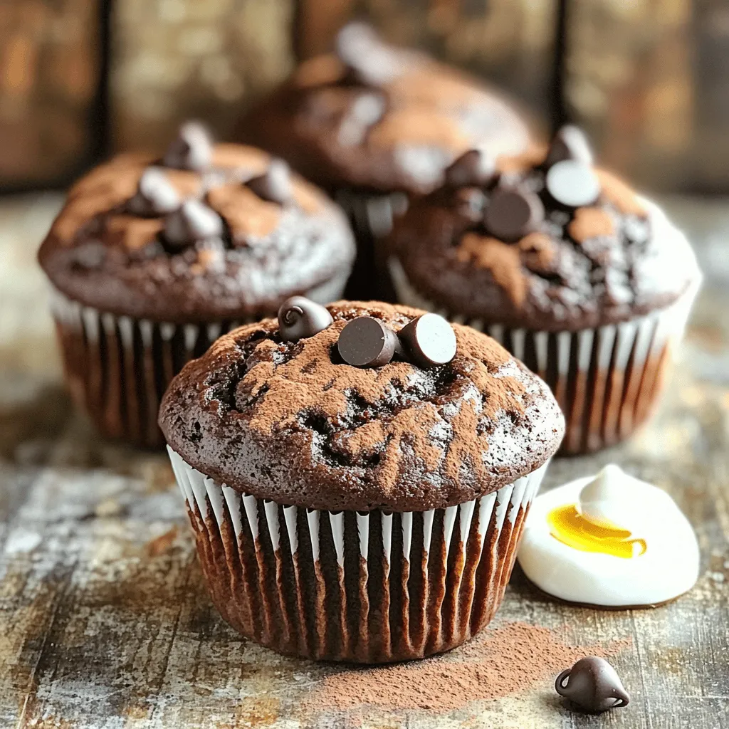 - 1 cup whole wheat flour - 1/2 cup unsweetened cocoa powder - 1/2 cup honey or maple syrup - 1/4 cup unsweetened applesauce These ingredients form the base of our healthy chocolate muffins. Whole wheat flour adds fiber and nutrients. Unsweetened cocoa powder gives a rich chocolate flavor without extra sugar. Honey or maple syrup serves as a natural sweetener, while applesauce keeps the muffins moist and tender. - 2 large eggs - 1/2 cup Greek yogurt - 1 teaspoon vanilla extract - 1 teaspoon baking powder - 1/2 teaspoon baking soda - 1/4 teaspoon salt The eggs provide structure and richness to the muffins. Greek yogurt adds creaminess and a boost of protein. Vanilla extract enhances the flavor. Baking powder and baking soda help the muffins rise, while salt balances the sweetness. - 1/2 cup dark chocolate chips - Dairy-free chips for a vegan option - Nutmeg or cinnamon for added flavor Dark chocolate chips bring extra sweetness and indulgence. If you prefer a vegan muffin, use dairy-free chips. Adding nutmeg or cinnamon can elevate the taste and add warmth. When you feel adventurous, try these options to customize your muffins. For the full recipe, check out the complete guide. 1. Preheat your oven to 350°F (175°C). This step is key for even baking. 2. Prepare a muffin tin. Use paper liners or spray the tin with non-stick spray. This helps the muffins come out easily. 1. In a large bowl, combine the following dry ingredients: - 1 cup whole wheat flour - 1/2 cup unsweetened cocoa powder - 1 teaspoon baking powder - 1/2 teaspoon baking soda - 1/4 teaspoon salt 2. Whisk these ingredients together. Make sure there are no lumps. A smooth mix gives better muffins. 1. In another bowl, whisk together: - 1/2 cup honey or maple syrup - 1/4 cup unsweetened applesauce - 1/2 cup Greek yogurt - 2 large eggs - 1 teaspoon vanilla extract 2. Mix until smooth and well blended. This helps the flavors mix well. 3. Carefully add the wet mixture to the dry ingredients. Stir gently with a spatula or spoon. Do not overmix; it can make muffins dense. 1. Fold in 1/2 cup dark chocolate chips. Ensure they are evenly spread through the batter. 2. Spoon the batter into the prepared muffin tin. Fill each cup about 3/4 full to allow for rising. 3. Bake in your preheated oven for 18-20 minutes. Check doneness with a toothpick. It should come out clean or with few crumbs. 4. Let the muffins cool in the tin for about 5 minutes. Then, transfer them to a wire rack to cool completely. Enjoy your baking! For the full recipe, check out the details provided. - Avoid overmixing the batter: Mixing too much can make muffins tough. Just mix until combined. - Check for doneness with a toothpick: Insert a toothpick in the center. It should come out clean or with a few crumbs. - Substitute sugar with natural sweeteners: Use honey or maple syrup for a healthier sweet taste. - Increase fiber with oats or nuts: Adding oats or nuts can boost fiber. This makes your muffins more filling. - Use silicone muffin cups: These help muffins pop out easily and reduce waste. - Adjust baking time for mini muffins: Mini muffins bake faster. Check them at about 10-12 minutes. These tips will help you make the best healthy chocolate muffins. Follow the full recipe for a delicious treat! {{image_4}} You can easily make these muffins vegan. First, replace regular eggs with flax eggs. To make a flax egg, mix one tablespoon of ground flaxseed with three tablespoons of water. Let it sit for five minutes. This mix binds the ingredients well. Next, swap Greek yogurt for a plant-based alternative. Options like almond or coconut yogurt work great. These swaps keep the muffins moist and delicious while staying vegan-friendly. For a gluten-free version, choose gluten-free flour blends. Many brands offer mixes that work well in baking. These blends often include rice flour or almond flour. They give the muffins a nice texture without gluten. Also, check that your chocolate chips are gluten-free. Some brands add gluten during processing. Look for labels that say “gluten-free” to be safe. Get creative with flavors! You can add fruits like mashed bananas or fresh berries. Bananas make the muffins sweet and moist. Berries add a burst of flavor in every bite. Consider adding spices for extra warmth. Cinnamon is a popular choice and pairs well with chocolate. You could also try ginger for a spicy kick. These different flavors make the muffins even more enjoyable. For the full recipe, refer to the earlier section. To keep your healthy chocolate muffins fresh, cool them completely before storing. This step stops moisture from building up, which can make them soggy. After cooling, place them in airtight containers. This keeps out air and keeps your muffins soft. If you want to save some muffins for later, freezing is a great option. To freeze muffins, wrap each one tightly in plastic wrap. Then, place them in a freezer bag. This method keeps them fresh for about three months. When you’re ready to enjoy them, take out a muffin and let it thaw at room temperature or microwave it for about 15 seconds for best results. Healthy chocolate muffins can last a few days at room temperature. If you store them in the fridge, they can last up to a week. Just remember, cold muffins can dry out faster. Always check for signs of spoilage, like an off smell or mold. For the freshest taste, enjoy them within a few days. For the full recipe, see the earlier sections. Yes, you can substitute whole wheat flour. Here are some alternatives: - All-purpose flour: This is easy to find and works well. - Oat flour: You can make this by grinding oats. It adds a nice flavor. - Almond flour: This is gluten-free and rich in nutrients. - Coconut flour: Use less of this, as it absorbs a lot of moisture. Each option changes the taste and texture a bit. It’s fun to experiment! Here are some tips to lower the calorie content: - Reduce sweeteners: Use less honey or maple syrup without losing flavor. - Use less oil or butter: Replace with unsweetened applesauce. - Skip chocolate chips: Or use fewer chips for a lighter muffin. - Choose low-fat yogurt: This cuts calories but keeps moisture. These small changes keep the muffins tasty and healthy! Eggs help bind the muffins. Here are great substitutes: - Flax eggs: Mix 1 tablespoon of ground flaxseed with 2.5 tablespoons of water. Let it sit until thick. - Chia seeds: Similar to flax eggs, mix 1 tablespoon of chia seeds with 2.5 tablespoons of water. - Unsweetened applesauce: Use 1/4 cup for each egg. It adds moisture too. - Yogurt: 1/4 cup of yogurt can replace one egg. These options work well in baking and keep the muffins moist. Healthy Chocolate Muffins stay fresh for about: - Room temperature: 3-4 days in an airtight container. - Refrigerated: Up to a week, but they might dry out. - Freezing: They can last up to 3 months. Wrap them well! Always let them cool completely before storing. This keeps them soft and delicious. Healthy chocolate muffins are simple to make with the right ingredients. Whole wheat flour and unsweetened cocoa are your base. Sweeten with honey or maple syrup and add applesauce for moisture. You can customize your muffins with optional ingredients like dark chocolate chips or spices. Remember to follow key steps and tips for perfect results. Store them well, or freeze for future treats. Enjoy experimenting with variations and enjoy healthy baking that fits your taste!