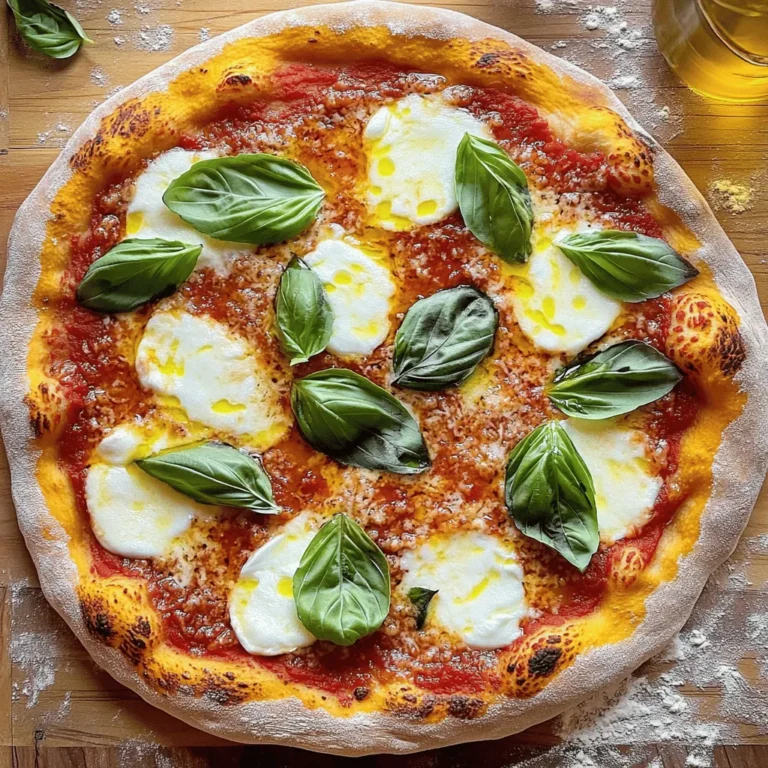 - 1 package of pre-made pizza dough (store-bought) - 1 cup fresh tomato sauce (either homemade or store-bought for convenience) - 8 ounces fresh mozzarella cheese, sliced into rounds To start with, you need a good base for your pizza. The pre-made pizza dough makes this easy. It helps you skip the hard part of making dough from scratch. This dough gives you a nice, chewy crust. Next, let’s talk about the fresh tomato sauce. You can use homemade or store-bought. Homemade sauce can taste great, but store-bought works well for quick meals. Either way, the sauce should be fresh and flavorful. Now, we need mozzarella cheese. Use fresh mozzarella if you can. It melts nicely and gives that classic pizza taste. Slice it into rounds so it spreads evenly over the sauce. - Fresh basil importance - Olive oil quality - Seasoning tips (sea salt, black pepper, oregano) Fresh basil adds a burst of flavor. It brings that classic Margherita taste. Add it on top of the pizza after baking. This keeps the leaves fresh and vibrant. Using high-quality olive oil is key. Drizzle it on the pizza before baking. It adds richness and depth to every bite. Extra virgin olive oil is a great choice for this. Season your pizza with sea salt and black pepper. These simple spices enhance all the flavors. If you want a bit more flavor, sprinkle some dried oregano. This adds a nice herbal note to the dish. For the complete cooking guide, refer to the Full Recipe. First, preheat your oven to 475°F (245°C). If you have a pizza stone, put it in the oven now. This helps the crust get nice and crispy. Next, take your pre-made pizza dough. Place it on a lightly floured surface. Use a rolling pin to roll it out to about 12 inches wide. You want it to be thin, but not too thin. Dust a bit of cornmeal or flour on your pizza peel or baking tray. This stops the dough from sticking. Now, let’s spread the fresh tomato sauce. Use a spoon to put it evenly on the dough. Leave about a half-inch space around the edges for the crust. Then, layer the sliced mozzarella cheese over the sauce. Make sure to cover all the sauce well. If you want, sprinkle some dried oregano on top for extra taste. Carefully slide the pizza from the peel onto the hot pizza stone. If you're using a baking tray, just place it in the oven. Bake your pizza for 10-12 minutes. Look for a golden brown crust and bubbly cheese as signs that it's ready. When the time is up, use oven mitts to take it out. Let it rest for one minute. Finally, toss the torn basil leaves on top. This adds a fresh taste and looks great. Now, slice up your pizza and enjoy! For a little extra flavor, drizzle some olive oil over each slice. To get the best crust, bake your pizza at a high temperature. I recommend setting your oven to 475°F (245°C). This heat helps create a golden crust. If you use a pizza stone, let it heat up in the oven. This step helps make the base crispy. Using cornmeal on your baking surface is key too. It prevents sticking and adds crunch. Just sprinkle some cornmeal on your pizza peel or baking tray before placing the dough. Fresh ingredients make a big difference in flavor. Use ripe tomatoes for your sauce and fresh mozzarella for that creamy chew. These choices bring the dish to life. After baking, sprinkle fresh basil leaves on top. Adding basil at the end keeps its bright flavor. The heat from the pizza will gently wilt the leaves, making them perfect. One common mistake is having a soggy crust. To avoid this, don’t overload your pizza with sauce or toppings. Leave a little space at the edge for the crust to rise. Also, watch the thickness of your dough. Aim for about 1/4 inch thick. Too thick, and it won’t cook well; too thin, and it may burn. Balancing this is key for a perfect Margherita pizza. For more details, check the Full Recipe for Easy Margherita Pizza. {{image_4}} You can easily change the classic Margherita pizza. Start by adding different toppings. Try slices of pepperoni, mushrooms, or bell peppers. These toppings can bring new flavors to your pizza. You can also add seasonal vegetables. Fresh zucchini, asparagus, or cherry tomatoes work great. This keeps your pizza fresh and exciting all year long. If you need a gluten-free option, use gluten-free dough. Many stores sell this option, and it tastes great too. For those avoiding dairy, vegan cheese is a solid choice. Look for brands that melt well for the best texture. These options let everyone enjoy pizza without worry. Different styles of pizza exist around the world. Neapolitan style is soft and chewy, while Roman style is thin and crispy. You can customize your pizza with local ingredients. Use whatever is fresh in your area. This makes your pizza unique and full of local flavor. The Easy Margherita Pizza recipe allows for all these fun twists! To keep your pizza fresh, store it in the fridge. Place the slices in an airtight container. This method helps keep the pizza from drying out. If you don’t have a container, wrap the slices in plastic wrap or foil. Make sure they are sealed tightly to keep the taste. You can store leftover pizza for up to three days. When it’s time to enjoy your pizza again, you have two main options: the oven or the microwave. The oven is best for a crispy crust. Preheat it to 375°F (190°C). Place the pizza on a baking sheet and heat for about 10 minutes. For the microwave, place a slice on a plate. Add a cup of water next to it. Heat the slice for 30 seconds to 1 minute. This method keeps the cheese from becoming rubbery. If you want to save pizza for later, freezing is a great choice. First, let the pizza cool to room temperature. Then, wrap each slice in plastic wrap. After wrapping, place them in a freezer bag. Be sure to remove as much air as possible. Freeze the pizza for up to two months. To enjoy your frozen pizza, take it out of the freezer and let it thaw in the fridge overnight. When ready to eat, reheat in the oven at 375°F (190°C) for about 10-15 minutes. This keeps the crust nice and crispy. For more details, check the Full Recipe. The best cheese for Margherita pizza is fresh mozzarella. - Bocconcini: These small balls of mozzarella are soft and creamy. - Fior di latte: This cow's milk mozzarella has a mild taste. - Buffalo mozzarella: Made from water buffalo milk, it has rich flavor and creaminess. Fresh mozzarella melts beautifully and gives a lovely texture. Yes, you can make dough from scratch. Here’s a basic recipe. 1. Ingredients: - 2 cups all-purpose flour - 1 packet (2 ¼ teaspoons) active dry yeast - ¾ cup warm water - 1 teaspoon sugar - 1 teaspoon salt - 1 tablespoon olive oil 2. Instructions: - Combine warm water, sugar, and yeast. Let it sit for 5 minutes. - In a bowl, mix flour and salt. Add yeast mixture and olive oil. - Knead until smooth. Let rise for 1 hour. This dough is easy and fun to make. The best toppings for a Margherita pizza are simple and fresh. - Traditional: Fresh mozzarella, basil, and tomato sauce. - Creative: Try adding arugula, prosciutto, or a drizzle of balsamic glaze. The key is to keep it light and fresh. Making a Margherita pizza takes about 30 minutes in total. - Prep time: 10 minutes for dough and toppings. - Cook time: 10-12 minutes in the oven. This quick recipe makes it easy to enjoy pizza any night. Yes, using store-bought tomato sauce is a great choice. - Benefits: - Saves time and effort. - Many options are tasty and high-quality. If you want, try adding herbs to boost the flavor. The ideal oven temperature for pizza is between 475°F and 500°F. - At 475°F, your crust will be crispy and cooked well. - Higher temperatures can create a charred crust, perfect for Neapolitan style. Preheating the oven is key to a great pizza. For a detailed recipe, check the Full Recipe. Making a great Margherita pizza is easy with the right ingredients and steps. You learned about key items like fresh tomato sauce and mozzarella cheese. I shared tips for the best crust and flavor. If you avoid common mistakes, your pizza will shine. Experiment with toppings or dietary needs for a fun twist. Store or freeze leftovers properly to enjoy later. Remember, fresh ingredients make the best pizza. Now it’s your turn to make a delicious Margherita pizza at home!