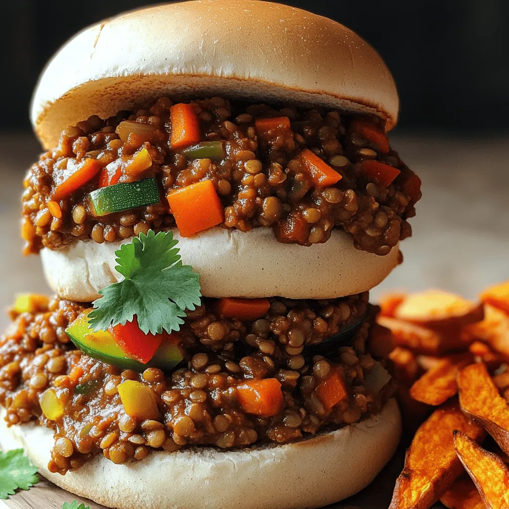 To make vegan sloppy joes, gather these simple ingredients: - 1 tablespoon olive oil - 1 medium onion, finely chopped - 2 cloves garlic, minced - 1 red bell pepper, finely chopped - 1 medium carrot, grated - 1 medium zucchini, grated - 1 cup cooked lentils (you can also use canned lentils, rinsed and drained) - 1 cup canned crushed tomatoes - 2 tablespoons tomato paste - 1 tablespoon maple syrup - 1 tablespoon apple cider vinegar - 1 teaspoon smoked paprika - 1 teaspoon chili powder - Salt and freshly ground black pepper to taste - 4 whole wheat burger buns - Fresh cilantro or parsley, chopped, for garnish If you need to swap out any ingredients, here are some great options: - Use avocado oil instead of olive oil. - Substitute yellow onion for red onion. - Try using mushrooms instead of lentils for a different texture. - Maple syrup can be replaced with agave syrup or date syrup. - For a gluten-free option, use gluten-free buns or lettuce wraps. These vegan sloppy joes are not only tasty but also healthy. Each serving offers: - Calories: Approximately 250 - Protein: 12 grams - Fiber: 8 grams - Sugars: 6 grams - Fats: 5 grams This meal is packed with nutrients and great for anyone looking for a hearty plant-based dish. For the full recipe, check out the details above. 1. Heat 1 tablespoon of olive oil in a large skillet over medium heat. 2. Add 1 medium chopped onion. Sauté for 3-4 minutes until it’s soft. 3. Stir in 2 cloves of minced garlic for 1 minute. Let it smell great! 4. Toss in 1 finely chopped red bell pepper, 1 grated carrot, and 1 grated zucchini. Cook for 5-6 minutes. Stir often. 5. Add 1 cup of cooked lentils, 1 cup of crushed tomatoes, 2 tablespoons of tomato paste, 1 tablespoon of maple syrup, and 1 tablespoon of apple cider vinegar. 6. Sprinkle in 1 teaspoon of smoked paprika and 1 teaspoon of chili powder. Mix well. 7. Add salt and pepper to taste. Lower the heat and simmer for 10-15 minutes. Stir occasionally. 8. While it simmers, toast 4 whole wheat burger buns until golden. 9. Spoon the lentil mix onto the bottom half of each bun. 10. Top with fresh cilantro or parsley before adding the other bun half. - Use fresh veggies for the best flavor. - Taste your mix before serving. Adjust salt and spice as needed. - Let the mixture sit for a few minutes off the heat. This helps the flavors meld. - For a bit of heat, add more chili powder or some hot sauce. - Use canned lentils. They save time and are easy to use. - Chop vegetables ahead of time. This speeds up your cooking process. - Cook a big batch. You can freeze leftovers for quick meals later. - Make extra and use it as a filling for wraps or tacos. For the full recipe, check out the Vegan Sloppy Joes with a Twist . It has everything you need for this tasty meal! To make your vegan sloppy joes shine, focus on the seasoning. Use fresh herbs like cilantro or parsley for brightness. I suggest toasting the buns for extra crunch. This adds texture and keeps the filling from making them soggy. Let the mixture simmer longer if you want a thicker sauce. This helps the flavors deepen and blend well. One mistake is overcooking the veggies. You want them soft but not mushy. Another issue is not tasting the mixture. Always adjust the salt and spices to your liking. If you skip toasting the buns, they might get soggy. Lastly, don’t rush the simmering process. Give it time to develop rich flavors. Serve your vegan sloppy joes with crispy sweet potato fries. A fresh salad on the side adds a nice crunch. You can also create a fun plate by adding pickles or coleslaw. For a twist, try serving them in lettuce wraps. This keeps it light and refreshing. For the full recipe, check the section above. {{image_4}} You can switch up the protein in your vegan sloppy joes. Lentils are great, but try these: - Chickpeas: They add a nutty flavor and a nice texture. - Black beans: These bring a rich, earthy taste to the dish. - Quinoa: It's light and fluffy, adding a nice bite. Each option creates a unique taste and texture profile. Just cook them the same way as lentils. You’ll have a fun twist on the classic dish. You can adjust the flavors to fit your taste. Here are some ideas: - Spicy: Add more chili powder or some diced jalapeños. - Sweet: Increase the maple syrup or add a splash of BBQ sauce. - Savory: Use smoked paprika or a dash of soy sauce for depth. Mix and match these flavors. You can create a new experience every time you make them. Serving your sloppy joes can be just as fun as making them. Here are some ideas: - Lettuce wraps: Use large lettuce leaves instead of buns for a fresh twist. - Stuffed peppers: Fill halved bell peppers with the mixture and bake until tender. - Taco style: Serve the filling in taco shells with toppings like avocado and salsa. These ideas keep your meals exciting. You can impress your friends and family with these fun twists on vegan sloppy joes. For the full recipe, check out the section above! To keep your vegan sloppy joes fresh, store them in an airtight container. Let the mixture cool first. Place it in the fridge. Use it within 4 to 5 days for the best taste. Make sure to separate the buns from the filling. This keeps the buns from getting soggy. When you're ready to eat, reheat the lentil mixture on the stove. Use a medium pan over low heat. Stir often to warm it evenly. You can also microwave it in a safe bowl. Heat in short bursts of 30 seconds. Check and stir in between until hot. If you want to save some for later, freeze the lentil mix. Use a freezer-safe container or bag. It can last up to 3 months. When ready to eat, thaw it in the fridge overnight. Reheat it as mentioned above. The flavors will still be great! For the buns, freeze them separately if needed. To make Vegan Sloppy Joes from scratch, start by heating olive oil in a skillet. Add chopped onion and sauté until it turns soft. Next, stir in minced garlic. After that, add chopped bell pepper, grated carrot, and zucchini. Cook these for a few minutes until they soften. Then, mix in cooked lentils, crushed tomatoes, tomato paste, maple syrup, and apple cider vinegar. Season with smoked paprika, chili powder, salt, and pepper. Let it simmer until thick. Finally, serve on toasted whole wheat buns. For the complete process, check the Full Recipe. If you need a substitute for lentils, try black beans or chickpeas. These beans add great texture and protein. You can also use crumbled tempeh or tofu. Just make sure to cook them well so they blend into the sauce. Each option brings its unique flavor, making your dish special. Yes, many stores offer vegan Sloppy Joe options. You can find pre-made sauces and mixes in the condiment aisle. Some brands even sell ready-to-eat meals. Check labels to ensure they are fully vegan. These can save time and deliver good taste, especially for busy days. To make Vegan Sloppy Joes less spicy, simply reduce or leave out the chili powder. You can also add more crushed tomatoes to balance the heat. A bit of sugar or maple syrup can help tone down spiciness too. Adjusting the spices lets you customize the flavor to your liking. Vegan Sloppy Joes are easy to make and packed with flavor. We covered the best ingredients, cooking steps, and common mistakes to avoid. I shared tips to save time and make your dish pop. Plus, you learned how to store and reheat leftovers safely. Experiment with different proteins and flavors to find your favorite. Enjoy this tasty meal that is both healthy and satisfying. Dive in and savor every bite!
