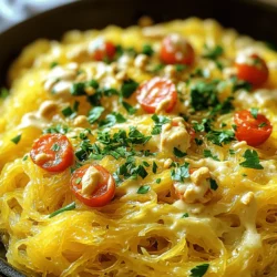 To make this dish, you need a few key items: - 1 medium spaghetti squash - 1 cup cashews, soaked for 4 hours and drained - 1 cup vegetable broth - 2 tablespoons nutritional yeast - 1 garlic clove, minced - 1 tablespoon freshly squeezed lemon juice - 1 tablespoon extra virgin olive oil - Salt and freshly cracked black pepper to taste These ingredients come together to create a creamy and rich sauce that pairs well with the squash. You can add extra flavor and texture to your dish. Here are some fun options: - 1 cup cherry tomatoes, halved - Spinach or kale for added greens - Grilled chicken or shrimp for protein Feel free to mix and match based on what you like or have on hand. Seasoning is key to great flavor. Use: - Salt to enhance the taste - Freshly cracked black pepper for a bit of heat - Finely chopped fresh parsley for garnish These small touches make a big difference in presentation and taste. You can find the full recipe [here](#). First, preheat your oven to 400°F (200°C). Next, take the spaghetti squash and cut it in half lengthwise. Use a spoon to scoop out the seeds. Drizzle the inside with olive oil. Sprinkle salt and pepper inside for great taste. Place the squash halves, cut-side down, on a baking sheet lined with parchment paper. Roast the squash for about 40 minutes. It should feel soft when you pierce it with a fork. While the squash cooks, make the creamy Alfredo sauce. In a high-speed blender, put the soaked cashews, vegetable broth, nutritional yeast, minced garlic, lemon juice, and a bit of salt and pepper. Blend until smooth and creamy. If needed, scrape down the sides to mix well. This sauce gives a rich, nutty flavor that makes the dish shine. After roasting, let the squash cool for a few minutes. Use a fork to scrape the flesh into long strands. In a large skillet over medium heat, add the spaghetti squash strands. Pour the Alfredo sauce over the squash and stir gently to mix. Cook for 2-3 minutes until everything is warm. If you want, add halved cherry tomatoes for extra color and taste. Serve your Spaghetti Squash Alfredo Delight warm, garnished with fresh parsley. This dish brings joy and comfort to your table. For the full recipe, check out the details above. When picking spaghetti squash, look for a firm one. It should feel heavy for its size. The skin should have a nice golden color. Avoid any with soft spots or blemishes. These signs mean the squash may be overripe or bad. To make the sauce creamy, soak the cashews for four hours. This softens them and helps blend smoothly. Use a high-speed blender for the best texture. Add vegetable broth, garlic, and nutritional yeast. Blend until it is silky and smooth. If it feels too thick, add a bit more broth. Let your spaghetti squash alfredo cool before storing. Place it in an airtight container. It can stay fresh in the fridge for up to four days. To reheat, use a skillet over medium heat. Add a splash of water to keep it moist. Enjoy this dish again without losing its creamy goodness! {{image_4}} You can make Spaghetti Squash Alfredo heartier by adding protein. Cooked chicken or shrimp works great. For chicken, grill or sauté it until golden. Slice it into bite-sized pieces. For shrimp, cook until pink and tender. Mix your choice into the warm Alfredo sauce. This adds flavor and keeps you full. Veggies can enhance your dish too. Broccoli or spinach adds color and nutrition. For broccoli, steam it until tender. Then toss it in with the squash and sauce. If you prefer spinach, add it fresh at the end. Stir it in until it wilts. Both options make your meal healthier and more fun. Spaghetti Squash Alfredo is already gluten-free and vegan, but you can switch things up. Use lentils or chickpeas for added protein if desired. Swap cashews with sunflower seeds for a nut-free option. For a creamier sauce, try coconut milk. These changes keep the dish tasty and suitable for many diets. For the full recipe, check out Spaghetti Squash Alfredo Delight for more details. To keep your Spaghetti Squash Alfredo fresh, store it in an airtight container. Place it in the fridge within two hours of cooking. It can last up to four days. Before eating, check for any signs of spoilage. If it smells off or looks strange, throw it away. You can freeze Spaghetti Squash Alfredo for longer storage. First, let it cool completely. Then, place it in a freezer-safe container. Label it with the date. It will stay good for about three months. When you're ready to eat it, thaw it in the fridge overnight. To reheat, you have a few options. You can use the microwave or stovetop. For the microwave, place it in a bowl and cover it. Heat in short bursts until warm. For the stovetop, add a splash of vegetable broth in a pan. Heat on low, stirring gently until hot. Enjoy your dish warm and creamy again! For the full recipe, check out the link. Spaghetti squash is a unique vegetable. When cooked, its flesh turns into thin strands. These strands look like spaghetti, hence the name. It has a mild flavor and is low in calories. You can cook it by baking, boiling, or microwaving. This squash is a great alternative to traditional pasta. It adds a fun twist to meals while keeping them light and healthy. This recipe is already gluten-free! Spaghetti squash is a perfect substitute for wheat pasta. The creamy Alfredo sauce uses cashews, which are also gluten-free. Just ensure that any broth you use is labeled gluten-free. You can enjoy this dish without worrying about gluten. Yes, you can make the sauce in advance. Blend the cashews, broth, and spices, then store it in the fridge. Keep it in an airtight container for up to three days. When you're ready to use it, just heat it on the stove. This helps save time on busy days. To store leftovers, place them in an airtight container. You can keep the dish in the fridge for up to three days. If you want to keep it longer, freeze it for about a month. Just remember to separate the sauce from the squash if possible. This helps maintain texture. Yes, you can use other nuts. Almonds or macadamia nuts work well, too. Just soak and blend them like cashews. Each nut adds its unique flavor. Adjust the seasoning to keep the taste balanced. This dish pairs well with a fresh salad. You can also serve it with grilled chicken or shrimp for protein. Another option is adding a side of garlic bread. Each choice complements the creamy flavors nicely. This guide covered how to make Spaghetti Squash Alfredo. We explored main ingredients and optional add-ins. The step-by-step instructions helped you prep squash and make the sauce. Tips and tricks ensured your dish is creamy and tasty. I also shared variations for adding protein or veggies and how to store leftovers. In conclusion, this dish is easy and adaptable. Try different add-ins to suit your taste. Enjoy your cooking!