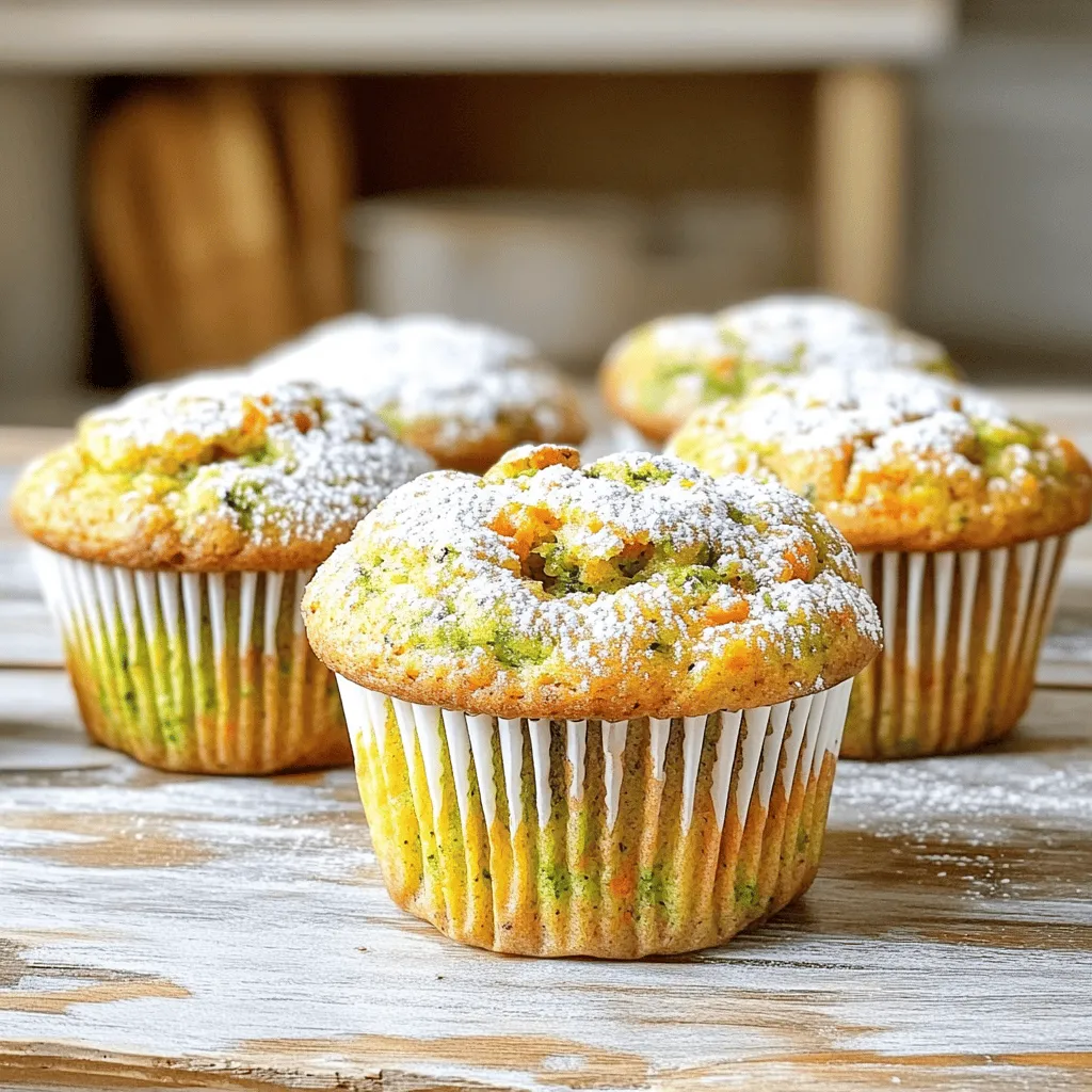 To make your zucchini carrot muffins, you'll need these main ingredients: - 1 cup grated zucchini (about 1 medium zucchini) - 1 cup grated carrot (about 2 medium carrots) - 1 ½ cups all-purpose flour - 1 teaspoon baking powder - ½ teaspoon baking soda - ½ teaspoon salt - 1 teaspoon ground cinnamon - ½ teaspoon ground nutmeg (optional) - ¾ cup packed brown sugar - ½ cup granulated sugar - 2 large eggs - ⅓ cup vegetable oil - 1 teaspoon pure vanilla extract - ½ cup chopped walnuts or pecans (optional) These ingredients blend well together. The zucchini keeps the muffins moist. The carrots add natural sweetness and color. You can enhance your muffins with fun add-ins. Here are some ideas: - Chocolate chips for a sweet treat - Dried fruit like raisins or cranberries for extra flavor - Seeds like chia or flax for a healthy boost Feel free to mix and match! Each choice adds something unique. Having the right tools makes baking easier. Here’s what I recommend: - Mixing bowls for combining ingredients - Grater for the zucchini and carrots - Whisk for mixing dry and wet ingredients - Muffin tin for baking - Toothpick for checking doneness With these tools, you’ll be ready to bake delicious muffins. For the complete list of steps, check out the Full Recipe. Enjoy your baking adventure! Start by preheating your oven to 350°F (175°C). This step warms the oven, ensuring your muffins bake evenly. Next, grab a muffin tin. You can line it with paper liners or lightly grease each cup with oil or cooking spray. This helps the muffins pop out easily after baking. Now it's time for the star ingredients: zucchini and carrots. In a mixing bowl, combine 1 cup of grated zucchini and 1 cup of grated carrot. To keep your muffins from getting soggy, squeeze out any extra moisture. You can use a clean kitchen towel or cheesecloth for this. It’s a simple step that makes a big difference in texture. In a separate bowl, whisk together 1 ½ cups of all-purpose flour, 1 teaspoon of baking powder, ½ teaspoon of baking soda, ½ teaspoon of salt, and 1 teaspoon of ground cinnamon. If you like, add ½ teaspoon of ground nutmeg for extra flavor. Set this dry mix aside. In another larger bowl, blend together ¾ cup of packed brown sugar, ½ cup of granulated sugar, and 2 large eggs. Whisk until everything is smooth. Next, pour in ⅓ cup of vegetable oil and 1 teaspoon of pure vanilla extract to the sugar-egg mix. Stir until it’s combined well. Gradually add your dry ingredient mix to the wet mixture, stirring gently. Be careful not to overmix. Overmixing can lead to tough muffins. Finally, fold in your prepared zucchini and carrots. If you want, you can also add ½ cup of chopped walnuts or pecans at this stage. Distribute the batter evenly into your prepared muffin cups, filling each about ¾ full. This gives them room to rise without overflowing. Now, place the muffin tin in your preheated oven. Bake for 18-22 minutes. To test if they are done, insert a toothpick into the center of one muffin. If it comes out clean, they are ready. After baking, let the muffins cool in the tin for about 5 minutes. Then transfer them to a wire rack to cool completely. For a fun twist, serve these muffins warm with a light dusting of powdered sugar or a dollop of cream cheese frosting. Enjoy these tasty treats! For the full recipe, check the section above. To keep your muffins from getting soggy, moisture control is key. Squeeze out extra water from the grated zucchini and carrots using a clean towel. This step helps keep your muffins fluffy. Also, avoid overmixing the batter. Overmixing can trap too much air and create a dense texture. For tender muffins, use room-temperature eggs and oil. Cold eggs can shock the batter. This shock can lead to uneven baking. Ensure you mix the dry and wet ingredients gently. Stir just until combined. This technique keeps your muffins light and airy. You can easily adjust the sweetness. If you like a sweeter muffin, add more brown sugar. For a healthier option, reduce sugar and use mashed bananas. Feel free to add spices, such as ginger or allspice, for more flavor. Nuts or chocolate chips can also enhance both taste and texture. Check out the Full Recipe for all the details needed! {{image_4}} You can easily make zucchini carrot muffins gluten-free. Use a gluten-free flour blend instead of regular flour. Look for options made from rice or almond flour. This swap keeps the muffins light and fluffy. For a vegan version, replace the eggs with flaxseed meal. Mix 1 tablespoon of flaxseed meal with 3 tablespoons of water. Let it sit for a few minutes until it thickens. You can also use applesauce or mashed banana as an egg substitute. Feel free to get creative with flavors! You can add chocolate chips for a sweet twist. Dark chocolate pairs well with the muffins' base. Nuts add crunch; walnuts or pecans work great. You can also sprinkle in some dried fruits like raisins or cranberries for extra sweetness. Each variation makes your muffins unique and delightful. For the full recipe, please refer to the earlier section. To keep your zucchini carrot muffins fresh, store them in an airtight container. This helps maintain moisture and flavor. You can leave them at room temperature for up to three days. If you want to keep them longer, consider refrigerating them. However, this may change their texture slightly. Freezing these muffins is simple. Once they cool completely, wrap each muffin in plastic wrap. Place them in a freezer-safe bag. They will stay fresh for up to three months. When you are ready to enjoy one, simply take it out and let it thaw at room temperature. To reheat, preheat your oven to 350°F (175°C). Place the muffins on a baking sheet for about 5 to 10 minutes. This helps them regain their soft texture. You can also use a microwave. Heat each muffin for about 15-20 seconds. Just be careful not to overheat them, or they could become tough. For a tasty twist, spread a little butter on top before heating! Yes, you can use fresh zucchini and carrots from your garden. Homegrown produce adds great flavor. Just make sure to wash them well. Grate them finely to mix well into the batter. To make these muffins healthier, consider these tips: - Use whole wheat flour instead of all-purpose flour. - Reduce the sugar amount by half. - Substitute applesauce for some or all of the oil. - Add in seeds like chia or flax for extra fiber. These changes keep the muffins tasty while boosting nutrition. If you need an egg substitute, try: - 1/4 cup unsweetened applesauce for each egg. - 1/4 cup mashed banana. - 1 tablespoon ground flaxseed mixed with 2.5 tablespoons water. These options help bind the muffins without using eggs. These muffins stay fresh for about 3 to 4 days at room temperature. Store them in an airtight container. If you want them to last longer, freeze them for up to 3 months. Just remember to thaw them before eating. For the complete recipe, check the full recipe. Zucchini carrot muffins are simple and fun to make. We covered key ingredients, steps for baking, and helpful tips. You can customize these muffins to match your taste, too. Storing muffins lets you enjoy them later. Remember, great cooking comes from trying new things. Don't hesitate to experiment with flavors and textures. Happy baking!