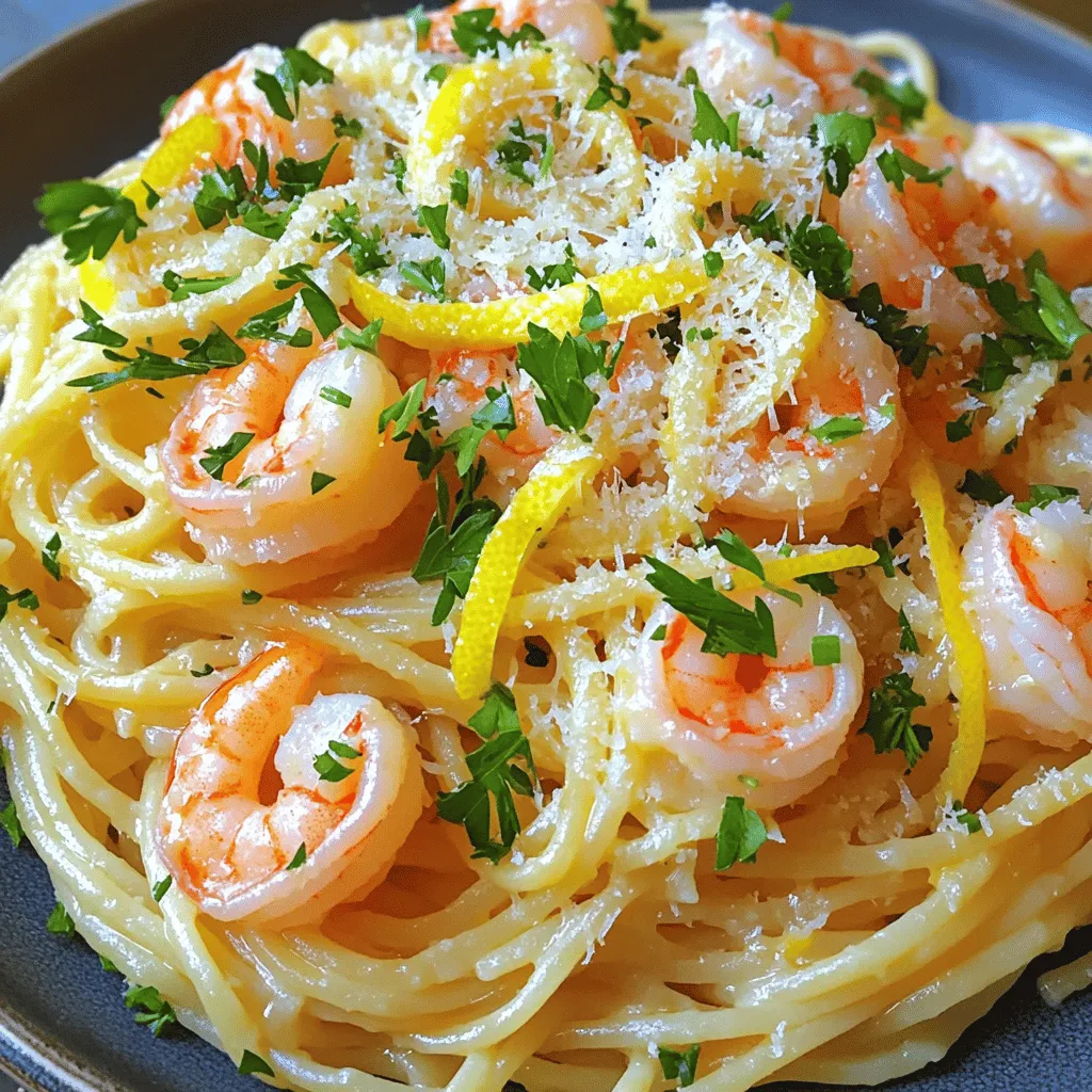 - 8 oz linguine or spaghetti - 1 lb large shrimp, peeled and deveined - 4 cloves garlic, finely minced - 1/4 cup unsalted butter - 2 tablespoons extra virgin olive oil - 1/4 teaspoon red pepper flakes - Sea salt and black pepper, to taste - Fresh parsley, finely chopped - Grated Parmesan cheese, for serving - Large pot - Skillet - Colander - Measuring cups and spoons To make Easy Shrimp Scampi Pasta, gather these ingredients. The main ingredients create a tasty base. Linguine or spaghetti gives a nice texture. Large shrimp adds a sweet flavor. Garlic gives a strong taste. Butter and olive oil create a rich sauce. Optional ingredients add fun touches. Red pepper flakes give heat. Salt and pepper enhance flavor. Fresh parsley makes it bright and pretty. Parmesan cheese adds creaminess. You will need some simple tools. A large pot cooks the pasta. A skillet brings everything together. A colander helps drain the pasta. Measuring cups and spoons ensure accuracy. For the full recipe, check the details provided. This dish is simple, quick, and delicious! To make this dish, start with cooking the pasta. First, boil a large pot of water. Don’t forget to add salt! The salt helps flavor the pasta. Once the water is boiling, add 8 ounces of linguine or spaghetti. Cook it until it is al dente, which is usually about 8 to 10 minutes. Before you drain the pasta, reserve half a cup of the starchy pasta water. This water will help bring the dish together later. Next, we need to sauté the garlic. Grab a large skillet and set it over medium heat. Add 1/4 cup of unsalted butter and 2 tablespoons of extra virgin olive oil to the skillet. Let the butter melt and bubble gently. After that, add 4 finely minced garlic cloves. Sauté the garlic for 1 to 2 minutes. Keep stirring it so it doesn’t burn. You want it fragrant but not browned. Now, it's time to cook the shrimp! Add 1 pound of large shrimp, peeled and deveined, to the skillet. Season them with sea salt, black pepper, and red pepper flakes if you like some heat. Cook the shrimp for 2 to 3 minutes without stirring. You will see the underside turn pink. Flip the shrimp over and cook for another 2 to 3 minutes until they are pink and opaque. Once the shrimp are ready, it's time to combine everything. Stir in the zest and juice of one fresh lemon. This brightens up the dish! Next, gently fold in the drained pasta. If it looks dry, add a bit of the reserved pasta water. Do this one tablespoon at a time until it reaches your desired creaminess. Finally, let’s add the finishing touches! Remove the skillet from the heat. Garnish your dish with finely chopped fresh parsley. Serve it with a sprinkle of grated Parmesan cheese on top. This adds a nice richness to the meal. Enjoy your easy shrimp scampi pasta, a dish that impresses with every bite! For a full recipe, check the Full Recipe mentioned earlier. Choosing the right pasta I love using linguine for shrimp scampi. Its flat shape holds the sauce well. Spaghetti works too, but linguine gives a nice touch. Cook your pasta until it’s al dente. This means it’s firm to the bite. How to avoid overcooking shrimp Cook shrimp quickly. Overcooked shrimp can become rubbery. Start by cooking them without stirring for 2-3 minutes. When they turn pink, flip them. Cook for another 2-3 minutes. They should look opaque and feel firm. Alternative pasta types You can switch to whole wheat or gluten-free pasta. Both options taste great. They also add more fiber or cater to dietary needs. Vegetarian options or substitutes for shrimp Try using mushrooms or zucchini instead of shrimp. They soak up flavors and offer a great texture. You can also use tofu for added protein. Pairing with side dishes or salads Serve shrimp scampi with a crisp green salad. A simple Caesar or arugula salad works well. Garlic bread is a classic side that complements the dish nicely. Best beverages to complement the dish A light white wine, like Sauvignon Blanc, pairs well. If you prefer non-alcoholic, try sparkling water with lemon. Both options enhance the meal's flavors. For details on the ingredients and steps, check the Full Recipe. {{image_4}} You can spice up your shrimp scampi by adding red pepper flakes or hot sauce. This gives your dish a nice kick. Just sprinkle red pepper flakes while cooking the shrimp. If you like it hot, add more! Hot sauce is great, too. A few drops can change the flavor. The heat balances well with the garlic and lemon. If you love creamy pasta, try adding heavy cream or mascarpone. This makes your sauce rich and smooth. Pour in the cream after you sauté the garlic. Stir it in before adding the shrimp. This will give a whole new texture. You can also mix in some cheese for extra flavor. Adding veggies can make your dish more colorful and healthy. Asparagus, spinach, or cherry tomatoes boost nutrition. You can toss in the asparagus during the last few minutes of cooking. For spinach, add it just before serving. It wilts down nicely. Cherry tomatoes add sweetness; toss them in with the shrimp. This adds freshness to your meal. For more details, check the Full Recipe to help guide your cooking adventure! Store shrimp scampi in an airtight container. This keeps it fresh and tasty. It lasts about 2 to 3 days in the fridge. Make sure to let it cool down before sealing. This helps to avoid moisture build-up. When you're ready to eat, just reheat it gently. If you want to keep it longer, freezing is a great option. First, let the shrimp scampi cool completely. Then, place it in a freezer-safe container. You can also use freezer bags. Squeeze out as much air as possible. It will stay good in the freezer for about 2 to 3 months. When you're ready to enjoy it, thaw it in the fridge overnight. For reheating, you can use a skillet over low heat. Add a splash of water or broth to keep it moist. You can also microwave it, but do it in short bursts. This way, it heats evenly without drying out. For the full recipe, check out the details. Yes, you can use frozen shrimp. First, thaw the shrimp in cold water. This takes about 15-20 minutes. Once thawed, pat them dry with a paper towel. This helps them cook better and absorb flavors. You can use gluten-free pasta or zucchini noodles. Both options are tasty. Spaghetti squash is also a fun choice. These alternatives keep the dish light and healthy. You can skip the wine and use extra lemon juice or broth. These add flavor without alcohol. The lemon gives a bright taste, while broth adds depth. Both work great in this dish. Serve shrimp scampi with a crisp salad or garlic bread. A simple green salad balances the meal. Roasted vegetables also make a good side. They add color and nutrients to your dinner. You can find the Full Recipe for complete instructions and ingredient details. This will guide you step by step to make perfect shrimp scampi pasta. In this post, we covered how to make a delicious shrimp scampi. You learned the key ingredients, cooking steps, tips, and variations. Whether you enjoy spicy or creamy, there are options for everyone. Don't forget to store leftovers properly for later use. Now, you can cook an impressive meal that will impress family and friends. Enjoy experimenting with flavors, and don’t be afraid to make it your own!