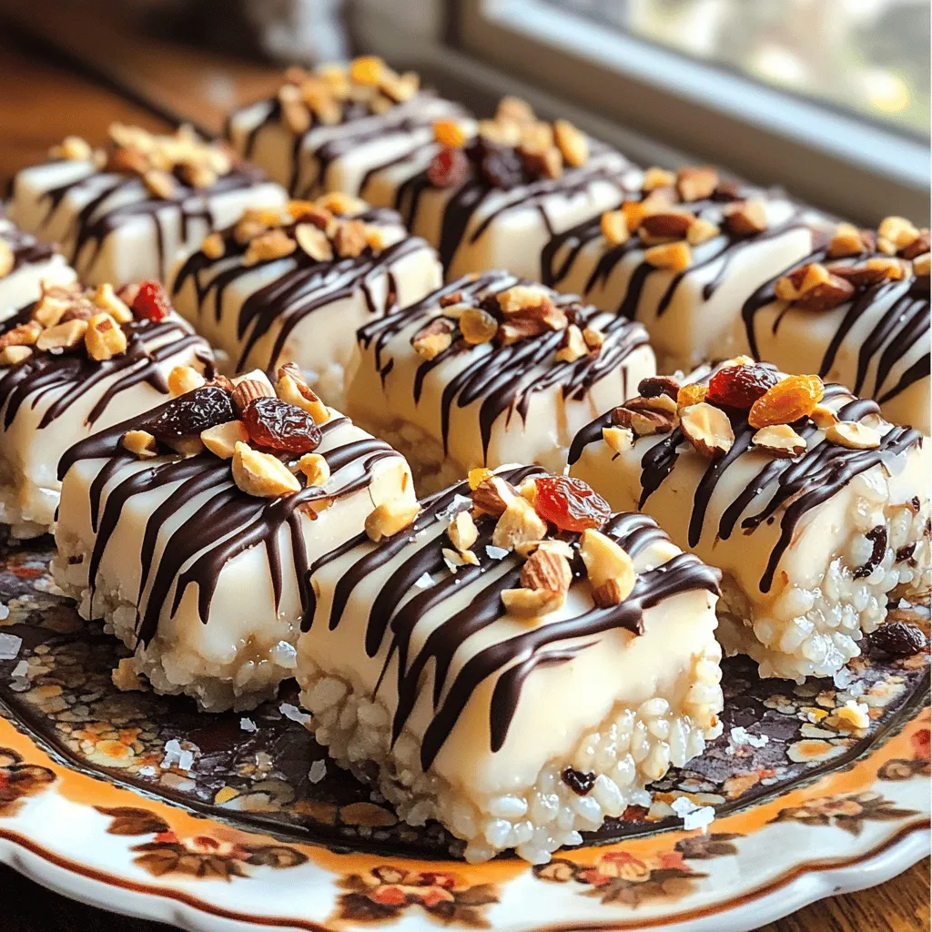 - 4 plain rice cakes - 1 cup dark chocolate chips - 2 tablespoons coconut oil - 1/4 cup almond butter - 1/4 cup chopped nuts (almonds, walnuts, or pecans) - 1/4 cup dried fruit (cranberries, raisins, or apricots) - Sea salt, for a finishing sprinkle You can swap in different nut butters if you like. Sunflower seed butter works well too. If you want a dairy-free option, use dairy-free chocolate chips. Each serving contains about 200 calories. - Protein: 4g - Fat: 12g - Carbohydrates: 22g These numbers can change based on the nuts and fruits you use. Always check labels for precise values. Dark chocolate offers antioxidants. It may improve heart health and mood. Nuts add protein and healthy fats. Dried fruits provide vitamins and minerals. They also add natural sweetness. This snack combines flavor and nutrition, making it great for any time of day. To start, melt the dark chocolate chips and coconut oil. Use a microwave-safe bowl for this. Heat the mixture in 30-second intervals. Stir after each interval. Keep doing this until the chocolate is smooth and melted. Stirring helps mix the oil and chocolate well. This ensures a nice, silky drizzle. Now, let’s build our rice cakes. Lay the rice cakes flat on a parchment-lined baking sheet. Take about one tablespoon of almond butter. Spread it evenly on each rice cake. This creates a nice base for the chocolate. Next, use a spoon to drizzle the melted chocolate over the almond butter. Get creative! Use a zigzag pattern for a fun look. Once you've drizzled the chocolate, it's time for the toppings. Sprinkle chopped nuts and dried fruit over the chocolate while it’s still warm. This adds a great crunch and flavor. Finally, add a light pinch of sea salt on top. This little touch boosts the sweetness and makes each bite even better. Now, chill the rice cakes in the fridge for 15-20 minutes. This helps the chocolate set and makes them ready to eat. To melt chocolate well, you need to avoid overheating. Use a microwave-safe bowl. Heat the chocolate in short bursts of 30 seconds. Stir it after each burst. This keeps the heat even and helps prevent burning. If you see some lumps, continue stirring. The heat will melt them away. For a silky texture, mix in a little coconut oil. This oil makes the chocolate smooth and shiny. It also helps the chocolate drizzle look great on your rice cakes. Pair your rice cake snacks with a chilled glass of almond milk. The flavors of chocolate and almond butter mix well. You can also serve them with herbal tea. This adds a nice touch of warmth. For presentation, place the snacks on a colorful plate. You can arrange them in a fun pattern. Add a small bowl of almond butter for dipping. This makes it fun and interactive for guests. Store any leftover rice cake snacks in an airtight container. Keep them in the fridge to maintain freshness. This helps the chocolate stay firm and tasty. If you want to keep them longer, freeze the snacks. Wrap each one in plastic wrap. Place them in a freezer-safe container. When you’re ready to eat, let them thaw in the fridge. This keeps them delicious and fresh for later. {{image_4}} You can make your rice cake snacks even better by trying different flavors. Start with nut butters. Almond butter is great, but peanut butter or cashew butter works too. Each nut butter adds its own special taste. You can also mix in toppings. Try coconut flakes for a tropical twist or pumpkin seeds for added crunch. The sky's the limit, so have fun experimenting! If you want a change from dark chocolate, consider white or milk chocolate. Each one gives a new taste. You can also look for sugar-free or dairy-free chocolate. These options let you enjoy your treats while keeping your diet in mind. It’s easy to swap chocolate types. Just melt them like you would with dark chocolate, and you’re good to go! Celebrate the seasons with fun toppings! In winter, add crushed peppermint for a holiday vibe. For fall, try pumpkin spice or cinnamon. You can even add seasonal fruits like fresh berries in summer or apples in autumn. Using fresh fruits not only looks pretty but also gives a burst of flavor. Dress your rice cakes to match the season and enjoy a festive treat! You can find chocolate drizzle rice cake snacks at many stores. Look for brands like Quaker and Nature Valley. They offer tasty options that are easy to grab on the go. Check local grocery stores or big-box retailers for these snacks. You can also buy them online through sites like Amazon or Walmart. Both homemade and store-bought snacks have their benefits. Store-bought snacks are quick and easy. You can grab them on a busy day. However, homemade snacks let you control the quality and flavors. They can be fresher and more fun to make. In terms of cost, homemade snacks may save you money over time. You can make a batch for less than buying individual packs. If you want to make your own snacks, buying quality ingredients is key. Look for dark chocolate chips, almond butter, and rice cakes. You can find these at most grocery stores. For organic options, try local health food stores or specialty shops. Many farmers' markets also sell fresh nuts and dried fruits. This way, you can create a tasty snack with great ingredients. It takes about 10 minutes to prepare the ingredients. You need an extra 15-20 minutes to chill the snacks. So, the total time is around 30 minutes. This quick recipe fits well into a busy schedule. Yes, you can make these snacks ahead of time! Store them in an airtight container in the fridge. They stay fresh for up to three days. Just be sure to let them sit at room temperature for a few minutes before serving. You can mix and match toppings based on your taste. Here are some ideas: - Use peanut butter or sunflower seed butter instead of almond butter. - Try different nuts like pistachios or hazelnuts. - Add coconut flakes for a tropical twist. - Use seeds like chia or pumpkin for crunch. - Drizzle with caramel or honey for extra sweetness. These options let you customize your snacks to fit any diet or craving. This blog post covered how to make Chocolate Drizzle Rice Cake Snacks. We discussed the key ingredients, their health benefits, and how to prepare them step-by-step. You learned tips for melting chocolate, serving ideas, and storage advice. In conclusion, these snacks are simple to make and can fit many tastes. Whether you choose to buy them or make them from scratch, enjoy experimenting with flavors. With a few changes, you can create a treat that’s just right for you.