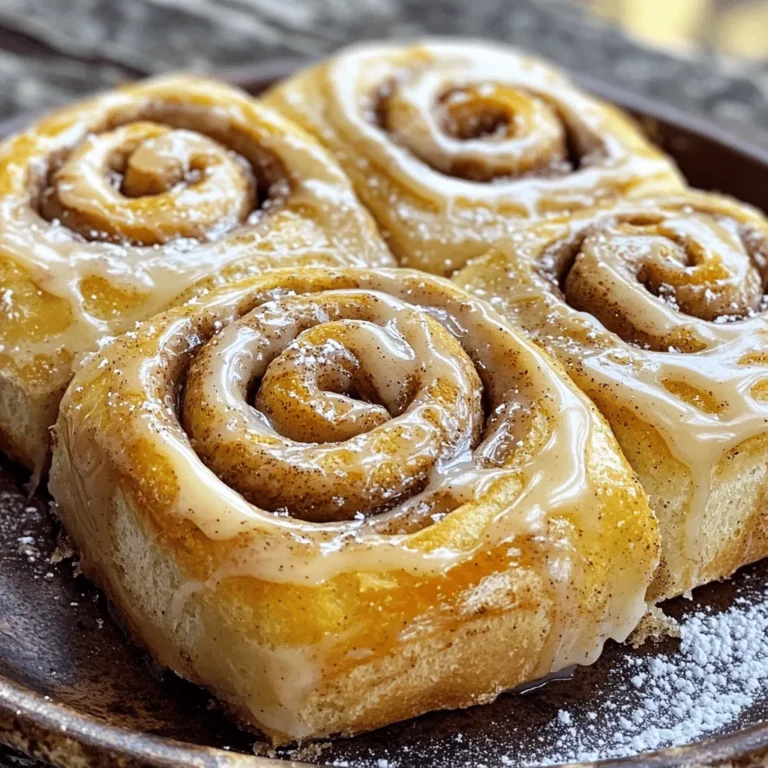 To make your homemade cinnamon rolls, gather these key ingredients: - 4 cups all-purpose flour - 1/2 cup granulated sugar - 1 packet (2 1/4 tsp) active dry yeast - 1 cup whole milk, warmed to about 110°F (43°C) - 1/3 cup unsalted butter, melted and slightly cooled - 2 large eggs, at room temperature - 1 teaspoon salt - 1 tablespoon ground cinnamon - 1/2 cup packed brown sugar - 1 tablespoon pure vanilla extract - 1 cup powdered sugar (for icing) - 2 tablespoons milk (for icing) You can add some fun twists to your rolls. Consider these options: - Chopped nuts, like walnuts or pecans - Raisins or currants for extra sweetness - Cream cheese for a richer icing - Orange zest for a citrusy kick If you lack some ingredients, here are smart swaps: - Use almond milk instead of whole milk for a dairy-free option. - Coconut oil can replace unsalted butter. - For a gluten-free version, use a gluten-free flour blend. - If you don’t have brown sugar, mix granulated sugar with a bit of molasses. These ingredients set the stage for your cinnamon roll success. You can find the full recipe to guide you through! To start, combine the warmed milk with one tablespoon of granulated sugar. Then, sprinkle the yeast on top and let it sit for 5-10 minutes. This will help activate the yeast. Next, in a large bowl, mix the all-purpose flour, the rest of the sugar, and salt. Make a well in the center of the dry mix. Pour in the frothy yeast mixture, melted butter, and eggs. Use a spatula to mix everything until you see a dough form. Now, transfer the dough to a floured surface. Knead it for about 5-7 minutes until it feels smooth and elastic. Lightly grease a large bowl. Place the dough inside and cover it with a damp cloth. Let it rise in a warm spot for about 1 to 1.5 hours. You want it to double in size. Once the dough has risen, gently punch it down to let the air out. Roll it out on a floured surface into a rectangle about 1/4 inch thick. In a small bowl, mix the brown sugar and ground cinnamon together. Evenly sprinkle this mix over the rolled-out dough, covering every inch. Now, starting at one long side, roll the dough tightly into a log shape. Use a sharp knife or dental floss to slice the log into 12 equal pieces. Place these rolls into a greased baking dish. Leave some space between each roll for rising. Cover the dish loosely with a cloth and let the rolls rise again for about 30 minutes. While the rolls rise, preheat your oven to 375°F (190°C). After 30 minutes, the rolls should look puffed up. Place them in the oven and bake for 20-25 minutes. Look for a golden brown color. While they bake, prepare the icing. In a medium bowl, whisk the powdered sugar, vanilla extract, and two tablespoons of milk until smooth. When the rolls are done, drizzle the warm icing over the top. The icing will soak into the swirls and make them even tastier. Follow the full recipe to create these delightful treats. Getting the dough just right is key to great cinnamon rolls. Start by mixing the flour, sugar, and salt. Then, add the frothy yeast mixture, melted butter, and eggs. Mix until it forms a sticky dough. If your dough feels too dry, add a splash of warm milk. If it’s too wet, sprinkle a bit more flour. Kneading is crucial. Knead the dough for about 5-7 minutes. It should feel smooth and elastic when ready. Preheat your oven to 375°F (190°C) before baking. This ensures even cooking. Place the rolls in a greased baking dish, leaving space between them. This allows them to expand while baking. Bake for 20-25 minutes until they are golden brown. Keep an eye on them to avoid over-baking. A light touch can help you tell if they are done. They should feel soft but not doughy. If your rolls don’t rise, check the yeast. It should be frothy after mixing with warm milk. If your rolls are too dense, you may have over-kneaded the dough. They should be soft and fluffy. If they burn on the bottom, try using a lighter baking dish. For icing, mix powdered sugar with milk until smooth. If it’s too thick, add more milk. If it’s too thin, add more sugar. Follow the full recipe for precise steps and enjoy your baking! {{image_4}} You can make vegan cinnamon rolls with simple swaps. Use plant-based milk, like almond or oat milk. Replace butter with coconut oil or vegan butter. For eggs, use flax eggs made from ground flaxseed and water. This change gives you soft and fluffy rolls that everyone can enjoy. To make gluten-free cinnamon rolls, swap all-purpose flour for a gluten-free blend. Brands like Bob's Red Mill or King Arthur Flour work well. Ensure the blend includes xanthan gum for better structure. Follow the same steps in the recipe, and you’ll have tasty rolls that are gluten-free. You can get creative with your cinnamon rolls. Here are some fun ideas: - Nuts: Add chopped pecans or walnuts for crunch. - Dried fruit: Sprinkle raisins or cranberries for sweetness. - Chocolate: Mix in chocolate chips for a rich twist. - Citrus zest: Add lemon or orange zest for a fresh flavor. Feel free to mix and match these ideas. Each variation brings a new taste to your homemade cinnamon rolls. Enjoy exploring the different flavors! To keep your leftover cinnamon rolls fresh, place them in an airtight container. If you don’t have one, wrap each roll tightly in plastic wrap. Store them at room temperature for up to three days. If you want to keep them longer, the fridge can help. Just remember, they may dry out a bit. If you want to freeze your cinnamon rolls, let them cool first. Place them in a single layer on a baking sheet. Freeze them for about an hour. Once frozen, transfer the rolls to a freezer-safe bag or container. They can last up to three months in the freezer. When you're ready to enjoy them, thaw in the fridge overnight. To reheat your cinnamon rolls, preheat your oven to 350°F (175°C). Place the rolls on a baking sheet and cover them with foil. Heat for about 10-15 minutes. You can also microwave them. Just place a roll on a plate and cover it with a damp paper towel. Heat for about 15-20 seconds. This will keep them soft and warm. To make homemade cinnamon rolls, start by mixing warm milk and sugar. Add active dry yeast and let it bubble. In another bowl, mix flour, sugar, and salt. Combine the two mixtures with melted butter and eggs. Knead the dough until smooth. Let it rise until doubled in size. Roll out the dough, sprinkle with cinnamon and sugar, then roll it up. Cut the roll into pieces and let them rise again before baking. This gives you soft, fluffy rolls, and you can find the full recipe for more details. Yes, you can prepare cinnamon rolls ahead of time. Make the dough, roll it up, and slice it into pieces. Instead of baking, cover the rolls and refrigerate them overnight. In the morning, let them sit at room temperature for about 30 minutes. Then bake them as usual. This method saves time and gives fresh rolls for breakfast. To warm cinnamon rolls, preheat your oven to 350°F (175°C). Place the rolls on a baking sheet and cover them loosely with foil. Warm them in the oven for about 10-15 minutes. This keeps the rolls soft and fluffy. You can also microwave individual rolls for about 15-20 seconds, but they might get a bit chewy. To make icing thicker, add more powdered sugar a little at a time. Mix well after each addition. For thinner icing, add a bit more milk, mixing until you reach the desired consistency. Adjusting the milk and sugar lets you customize the icing to your liking. The full recipe yields 12 delicious cinnamon rolls. Each roll is soft, sweet, and perfect for sharing. Enjoy them warm with a drizzle of icing on top! We covered all the key steps to make cinnamon rolls, from ingredients to storage tips. You learned how to prepare the dough, roll and fill, and bake them perfectly. I shared some great tips to fix common issues and even ways to make vegan or gluten-free versions. Making cinnamon rolls can be fun and rewarding. Enjoy warm rolls fresh from the oven with your favorite icing. Remember, practice makes perfect, so keep trying new variations! Your perfect cinnamon rolls await.