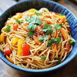 - 8 oz. fresh or dried noodles - 4 cloves garlic, finely minced - 2 tablespoons sesame oil The main ingredients are simple but full of flavor. Noodles are the star, and you can pick fresh or dried. I love using lo mein or spaghetti for this dish. Garlic adds a punch of taste, and sesame oil brings a nutty aroma. - 2 tablespoons soy sauce - 1 tablespoon chili paste - 1 tablespoon rice vinegar - 1 tablespoon honey or maple syrup The sauce is where the magic happens. Soy sauce gives a salty kick, while chili paste adds heat. Rice vinegar brings some tang, and honey or maple syrup adds a nice sweetness. This mix creates a balanced flavor profile. - 2 green onions, thinly sliced - ½ cup bell peppers, thinly sliced - ¼ cup shredded carrots - Sesame seeds and fresh cilantro Garnishes take your dish to the next level. Green onions add a fresh crunch. Bell peppers give color and sweetness, while carrots add a hint of earthiness. Don’t forget sesame seeds and cilantro for that final touch. You can find the full recipe for these spicy garlic noodles in the main article. - Bring water to a rolling boil. - Cook noodles according to package directions. Cooking noodles is simple. Start by boiling a large pot of water. Make sure to add a good amount of salt for flavor. Once the water bubbles, toss in your noodles. Keep an eye on the clock. You want them al dente, not mushy. Once cooked, drain the noodles and set them aside. - Whisk together soy sauce, chili paste, rice vinegar, and honey. Next, we need to create the garlic sauce. Grab a small bowl and add the soy sauce, chili paste, rice vinegar, and honey. Use a whisk or fork to mix it all together. You want a smooth blend. Let it sit for a bit. This helps the flavors combine nicely. - Heat sesame oil and sauté garlic. - Add vegetables and stir-fry. Now, heat some sesame oil in a large skillet or wok over medium heat. Once hot, add the minced garlic. Stir it for about one minute. The smell will be amazing! Next, toss in the sliced bell peppers and shredded carrots. Stir-fry the veggies for 2-3 minutes. They should be soft but still crunchy. - Toss in cooked noodles with sauce. - Mix in green onions and remove from heat. It’s time to bring it all together. Add the cooked noodles to the skillet. Pour over the garlic sauce and gently toss everything. Make sure the noodles are well-coated. Stir in the sliced green onions, then remove the skillet from heat. Your spicy garlic noodles are almost ready to serve! For the full recipe, check the earlier section. To get al dente noodles, cook them in boiling salted water. This method helps keep them firm. Follow package directions, but check a minute early. Drain them right away and rinse with cold water. This cools them down and stops the cooking. Avoid soggy noodles by not overcooking. If you want to mix them later, toss with a little oil to prevent sticking. You can change the heat of your spicy garlic noodles easily. Use more or less chili paste to suit your taste. Start with one tablespoon and add more if you like. You could also try fresh chilies or crushed red pepper. These can add different flavors and heat levels. Just remember to taste as you go to find your perfect spice. Garnishes can make your dish pop! Try green onions, sesame seeds, or chopped cilantro. Each adds flavor and a nice look. You could also use crushed peanuts for a crunchy texture. Pairing flavors can help too. For example, try a squeeze of lime for a fresh twist. Don't be afraid to get creative and make your dish unique! {{image_4}} You can boost your spicy garlic noodles with protein. Tofu, chicken, or shrimp all work well. If you choose chicken, use boneless pieces, cut into small bites. For shrimp, use large, peeled shrimp. To cook chicken, sauté it first in sesame oil until golden. For shrimp, add them to the skillet when you sauté the garlic. They cook quickly, just 2-3 minutes. If using tofu, press it to remove extra water. Cut it into cubes and fry until golden before adding to the dish. To make this dish vegan, swap honey with maple syrup. You can also use soy sauce alternatives, like tamari or coconut aminos. If you need a gluten-free option, choose gluten-free noodles. Rice noodles or quinoa noodles are great choices. Just follow the cooking instructions on the package for best results. Serve your spicy garlic noodles with a side of crispy spring rolls or a fresh salad. You can also pair them with sautéed greens, like bok choy or spinach. For a fun twist, try serving in bowls with chopsticks. Top your noodles with extra sesame seeds and cilantro for a pop of color. Add lime wedges on the side for a zesty kick. Check out the Full Recipe for more ideas! To store leftover spicy garlic noodles, let them cool first. Once cooled, place them in an airtight container. I recommend using glass containers to keep the flavors fresh. Make sure to seal the lid tightly. This will help prevent any odors from affecting your dish. You can freeze spicy garlic noodles for longer storage. Divide the noodles into portions before freezing. Use freezer-safe bags or containers to prevent freezer burn. When you're ready to enjoy them again, thaw them in the fridge overnight. To reheat, warm them in a skillet over low heat with a splash of water. This keeps them moist and tasty. These noodles will last about 3 to 4 days in the fridge. Always check for signs of spoilage before eating. If you see mold or smell something off, it’s best to throw them out. Trust your senses; they are your best guide! If you need a soy sauce alternative, try these options: - Tamari: A gluten-free option, similar in taste. - Coconut aminos: A sweeter, soy-free choice. - Worcestershire sauce: Adds a unique flavor, but use it sparingly. - Miso paste: Mix with water for a quick substitute. These alternatives work well in the spicy garlic noodles, keeping the dish tasty. Yes, you can use many types of noodles. Some good options are: - Spaghetti: Easy to find and works great. - Udon: Thick and chewy, adds a nice texture. - Rice noodles: Perfect for a gluten-free version. - Soba: Adds a nutty flavor to the dish. Feel free to use what you have on hand for the spicy garlic noodles. The spice level in these noodles can vary. The chili paste is the main heat source. If you like it mild, use less chili paste. To make it spicier, add more. You can also try: - Red pepper flakes: For a different kind of heat. - Fresh chili peppers: Slice them up and add for extra kick. Adjust the spice to match your taste and enjoy your fiery garlic noodles! Spicy garlic noodles are easy and fun to make. You learned about the key ingredients and step-by-step cooking tips. I shared ways to customize these noodles for your taste, including adding proteins or veggies. You also got storage tips to keep leftovers fresh. Now, you can create a delicious meal at home. Enjoy making this dish, and share it with friends or family!