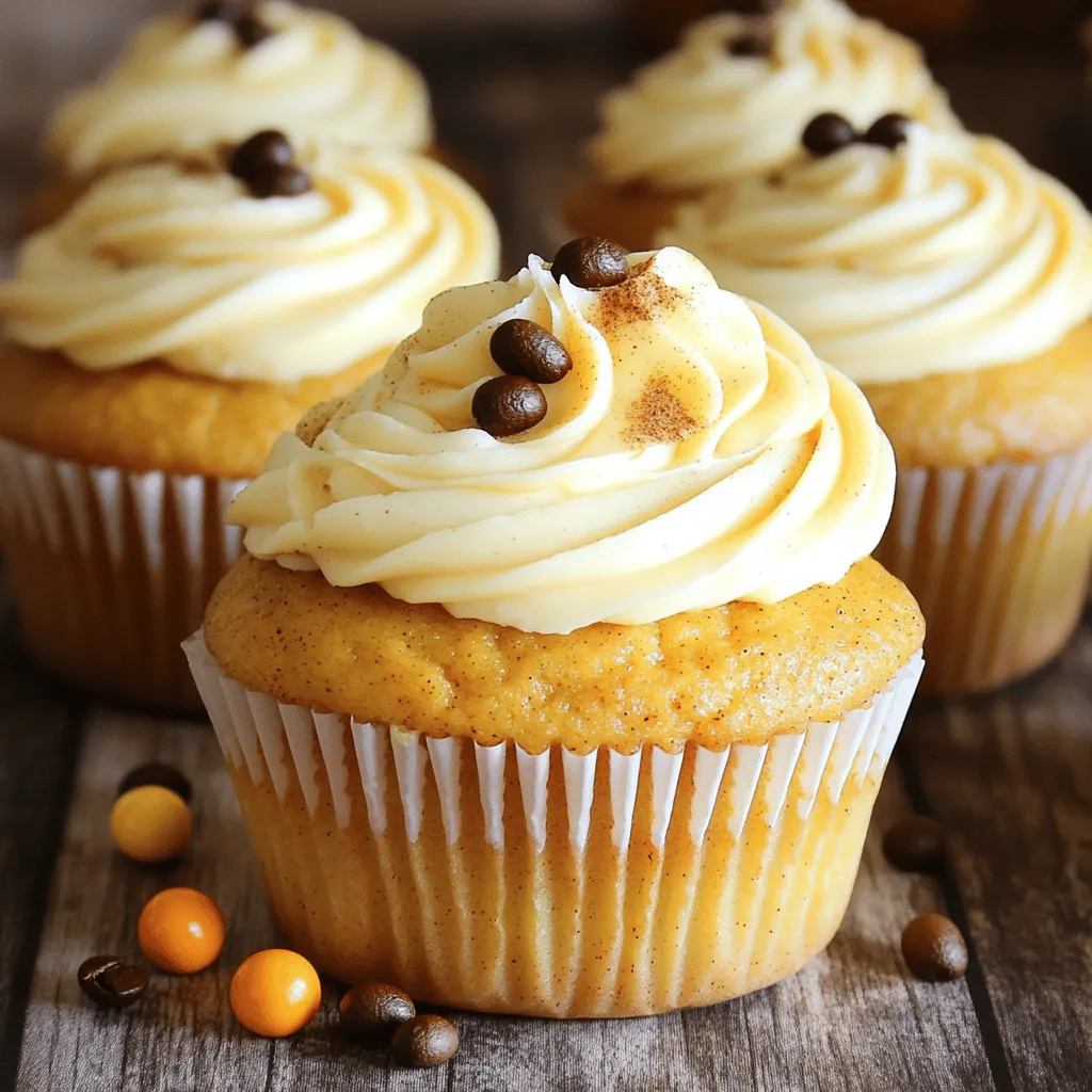 To make delicious pumpkin spice latte cupcakes, gather these simple ingredients: - 1 ½ cups all-purpose flour - 1 teaspoon baking powder - ½ teaspoon baking soda - 1 teaspoon ground cinnamon - ½ teaspoon ground nutmeg - ½ teaspoon ground ginger - ¼ teaspoon salt - ½ cup unsalted butter, softened to room temperature - 1 cup granulated sugar - 2 large eggs, at room temperature - 1 cup pumpkin puree (canned or freshly made) - ½ cup brewed coffee, cooled to room temperature - 1 teaspoon vanilla extract Each ingredient plays a key role. The flour gives structure. Baking powder and baking soda make the cupcakes rise. The spices add warmth and flavor. Butter and sugar create a soft texture. Eggs help bind everything together. Pumpkin puree brings moisture and that signature taste. Coffee enhances the flavor and adds depth. Finally, vanilla makes it all sing. For the full recipe, follow the detailed instructions to create these irresistible treats. Happy baking! - Preheat your oven to 350°F (175°C). - Prepare a muffin tin with cupcake liners. - In a bowl, combine 1 ½ cups all-purpose flour, 1 teaspoon baking powder, ½ teaspoon baking soda, 1 teaspoon ground cinnamon, ½ teaspoon ground nutmeg, ½ teaspoon ground ginger, and ¼ teaspoon salt. - In a large bowl, cream ½ cup softened butter and 1 cup granulated sugar until light and fluffy. - Add 2 large eggs one at a time, mixing well after each. Then, mix in 1 cup pumpkin puree and ½ cup cooled brewed coffee. - Gradually mix the dry ingredients into the wet ingredients. Stir gently until just combined to avoid overmixing. - Fill each cupcake liner about two-thirds full with batter. - Bake in the preheated oven for 18-20 minutes. Check doneness by inserting a toothpick into the center of a cupcake; it should come out clean. Now you have a delicious batch of pumpkin spice latte cupcakes. For the complete recipe and more tips, check out the full recipe above! To get the best cupcakes, avoid overmixing. When you combine the wet and dry ingredients, mix gently. Stop as soon as you see no dry flour. Overmixing makes the cupcakes tough. Using room temperature ingredients is key. When butter, eggs, and pumpkin are at room temp, they blend better. This creates a smooth batter and light cupcakes. If your butter is cold, it won't cream well with sugar. For a tasty frosting, I love cream cheese frosting. It pairs perfectly with the spices in the cupcakes. To make it, mix 8 oz of cream cheese, ½ cup of softened butter, 4 cups of powdered sugar, and a splash of vanilla extract. If you're looking for alternatives, whipped cream works great too. You can also try a rich chocolate ganache. Just melt chocolate with cream for a sweet, gooey topping. Add a festive touch to your cupcakes. You can sprinkle cinnamon or nutmeg on top. A drizzle of caramel sauce makes them extra special. For a flavor boost, think about toppings. Try crushed nuts or mini chocolate chips. You can even place a coffee bean or a candy pumpkin on top for fun. These little details make your cupcakes shine! {{image_4}} You can mix things up with flavor combinations. Adding chocolate chips gives a sweet touch. Chopped nuts like walnuts or pecans add crunch and flavor. For a twist, try spices like cardamom or allspice instead of cinnamon. Each change can turn the same cupcake into a new treat. If you need gluten-free cupcakes, use almond flour or a gluten-free blend. For vegan options, swap eggs with applesauce or flaxseed meal. You can also use coconut oil instead of butter. When it comes to sugar, use honey or maple syrup for a healthier choice. These swaps keep the taste great! You can play with seasonal flavors too! In winter, add peppermint extract for a minty kick. For fall, use maple syrup in place of some sugar. These ideas make your cupcakes match any holiday theme. Each season brings a new way to enjoy pumpkin spice latte cupcakes. For the full recipe, check back to make these delightful treats! To keep your pumpkin spice latte cupcakes fresh, follow these simple steps. First, let them cool completely. This helps avoid soggy cupcakes. Store them in an airtight container. You can place parchment paper between layers to keep them from sticking together. If you want to store them in the fridge, wrap each cupcake tightly in plastic wrap. This method helps maintain moisture and flavor. They can last up to five days in the fridge. For longer storage, freeze your cupcakes. Place them in a freezer-safe container or bag. They can stay fresh in the freezer for up to three months. Just remember to label them with the date. If your cupcakes feel a bit stale, don’t worry! You can refresh them easily. To do this, preheat your oven to 350°F (175°C). Place the cupcakes on a baking sheet for about five minutes. This warms them up and brings back some moisture. If you’ve frozen your cupcakes, thaw them slowly. The best way is to move them from the freezer to the fridge for a few hours or overnight. This method helps keep the texture nice. Once thawed, you can frost them and enjoy! For the full recipe of these delightful treats, refer to the earlier section. You can prepare the batter a day in advance. Just store it in the fridge. When you are ready to bake, let it sit at room temperature for about 30 minutes. This helps the batter warm up. You can also bake the cupcakes ahead of time. Once cooled, place them in an airtight container. They last for up to three days at room temperature. For longer storage, keep them in the fridge for up to a week. Yes, fresh pumpkin makes a great choice! It can add a richer flavor. To use fresh pumpkin, start by cutting a small pumpkin in half. Remove the seeds and stringy bits. Roast the halves cut-side down at 350°F (175°C) for about 45 minutes. Once it’s soft, scoop out the flesh and mash it well. Measure out one cup for your cupcakes. Fresh pumpkin can give your treats a vibrant taste. If you need an egg substitute, you have options. For each egg, use one of the following: - ¼ cup unsweetened applesauce - ¼ cup mashed banana - 2 tablespoons ground flaxseeds mixed with 6 tablespoons water These options work well and keep your cupcakes moist. They also help if you want a vegan treat. These cupcakes stay fresh for about three days at room temperature. To keep them longer, store them in the fridge for up to a week. If you want to save them for later, you can freeze them. Wrap each cupcake in plastic wrap and place them in a freezer bag. They can last for up to three months in the freezer. When ready to enjoy, thaw them in the fridge overnight. These pumpkin cupcakes are simple and delicious. We covered ingredients, steps, and tips for baking. You learned how to flavor them, store them, and even adjust for diets. Remember, using room temperature ingredients helps with texture. Also, don't forget to have fun with toppings and frostings! With these steps and ideas, you can enjoy or share a tasty treat that everyone will love. Happy baking!