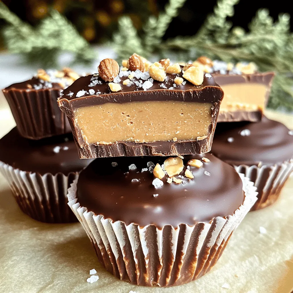 To make these vegan chocolate peanut butter cups, you need simple, wholesome ingredients. Here’s what you will need: - 1 cup dairy-free dark chocolate chips - 1/2 cup natural peanut butter - 2 tablespoons pure maple syrup - 1/4 cup coconut oil, melted - Pinch of flaky sea salt - Optional toppings: crushed nuts, extra sea salt flakes, or shredded coconut These ingredients work together to create a tasty treat. The dairy-free chocolate chips give a rich, chocolate flavor. Natural peanut butter adds creaminess and protein. Pure maple syrup offers just the right amount of sweetness. Melted coconut oil helps everything stick together and adds a nice texture. The pinch of sea salt enhances all the flavors. Feel free to get creative with the optional toppings. Crushed nuts add crunch, while shredded coconut brings a tropical twist. You can also sprinkle more sea salt for an exciting flavor contrast. Using quality ingredients makes a big difference. I recommend looking for organic or fair-trade options if you can. This choice not only supports sustainable farming but also elevates the taste of your treats. For the full recipe, check below and get ready to delight your taste buds! Start by lining a muffin tin with paper cupcake liners. This is key to easily removing the cups later. If you prefer, use silicone molds. They pop out the cups effortlessly, making cleanup a breeze. In a heat-safe bowl, combine 1 cup of dairy-free dark chocolate chips and 1/8 cup of melted coconut oil. Stir well. Microwave the mixture in 30-second bursts. After each burst, give it a good stir. This helps the chocolate melt evenly. Stop when the chocolate is smooth and melted. Now, create the chocolate base layer. Use a spoon to scoop about 1 tablespoon of the melted chocolate into the bottom of each cupcake liner. Spread it evenly. Place the muffin tin in the freezer for around 10 minutes. This sets the base layer. Next, make the peanut butter filling. In a mixing bowl, combine 1/2 cup of natural peanut butter, 2 tablespoons of pure maple syrup, and a pinch of flaky sea salt. Mix until smooth. Remove the muffin tin from the freezer. Spoon about 1 tablespoon of the peanut butter filling onto each chocolate layer. Spread it evenly with the back of the spoon. Now it’s time to add the top layer of chocolate. Pour the remaining melted chocolate over the peanut butter filling. Ensure each cup is fully covered. Tap the muffin tin on the counter to release air bubbles and smooth the top. Chill the muffin tin again. Return it to the freezer for 20 to 30 minutes. This step is vital for firm cups. If you want them to hold their shape, make sure they chill long enough. Check that both layers are firm before serving. - Best practices for melting chocolate: Always use a heat-safe bowl. Mix the chocolate chips with a bit of coconut oil for a smooth texture. Microwave in short bursts of 30 seconds. Stir well after each interval. This way, you avoid burning the chocolate. - Ensuring smooth peanut butter filling: Use natural peanut butter without added sugar or oils. Mix it well with maple syrup and a pinch of salt. This will give you a creamy and tasty filling. If it feels too thick, add a little more maple syrup to help it blend. - Suggestions for toppings and variations: Get creative with toppings! You can add crushed nuts for crunch, extra sea salt for contrast, or shredded coconut for a tropical twist. These touches make each cup unique and fun. - Balancing sweetness with sea salt: A small pinch of flaky sea salt can enhance the flavors. It balances the sweetness of the chocolate and peanut butter. Try experimenting with different amounts to find your perfect mix. {{image_4}} You can easily make these cups gluten-free. Use gluten-free chocolate chips. Check the label to ensure they are safe. You may also use gluten-free oats in place of any bread crumbs if you want a crunchy texture. Feel free to swap peanut butter with other nut butters. Almond butter adds a light, nutty taste. Cashew butter offers a creamy, mild flavor. Sunflower seed butter is a great option for nut-free diets. Each nut butter will change the cups' taste, so experiment to find your favorite. Not all chocolate is dairy-free. I recommend brands like Enjoy Life and Hu. You can find these at health stores or online. They offer a rich taste that pairs perfectly with peanut butter. Look for dark chocolate chips that have no added dairy for the best results. To keep your Vegan Chocolate Peanut Butter Cups fresh, you can store them in two main ways: the refrigerator or the freezer. - Refrigerator: If you plan to eat them within a week, simply place them in an airtight container. This keeps them cool and ready to enjoy. - Freezer: For longer storage, the freezer is your best friend. Store them in a freezer-safe container or a zip-top bag. This method can extend their life for up to three months. When choosing containers, opt for glass or BPA-free plastic. These materials help maintain flavor and texture. How long do these cups stay fresh? In the refrigerator, they can last about 5 to 7 days. In the freezer, they hold up for about three months. Look for these signs of spoilage: - Dry or chalky texture: This shows the chocolate has lost moisture. - Off smell: If they smell strange, it’s best to toss them. - Discoloration: Any unusual spots mean it’s time to say goodbye. By following these tips, you can enjoy your Vegan Chocolate Peanut Butter Cups at their best for longer. For the full recipe, check out the previous sections. To make vegan chocolate peanut butter cups, follow these easy steps: 1. Prepare the molds: Line a muffin tin with paper liners or use silicone molds. This helps with easy removal. 2. Melt the chocolate: In a bowl, mix dairy-free dark chocolate chips with half of the melted coconut oil. Heat in the microwave in 30-second bursts, stirring until smooth. 3. Create the base layer: Spoon 1 tablespoon of melted chocolate into each mold. Spread it evenly and freeze for about 10 minutes. 4. Make the filling: In a bowl, mix peanut butter, maple syrup, and a pinch of sea salt until smooth. 5. Add the filling: After the base layer sets, add 1 tablespoon of the peanut butter mixture on top. 6. Top with chocolate: Pour the remaining melted chocolate over the filling. Tap the tin to get rid of air bubbles. 7. Chill to set: Freeze for another 20-30 minutes until firm. 8. Serve: Remove from the liners and enjoy. You can add toppings like crushed nuts or sea salt for extra flavor. Yes, you can use almond butter instead of peanut butter. Almond butter gives a nutty taste and works well in this recipe. It’s a great option for those with peanut allergies. Just make sure to choose a natural almond butter without added sugars or oils. The texture remains creamy and delightful, and it pairs nicely with the chocolate. These vegan chocolate peanut butter cups offer several nutritional benefits: - Dark chocolate: Rich in antioxidants and may improve heart health. - Peanut butter: Packed with protein and healthy fats, it keeps you full longer. - Maple syrup: A natural sweetener that provides minerals like zinc and manganese. - Coconut oil: Contains medium-chain triglycerides, which may aid in weight loss and energy. These ingredients make the cups tasty and a better choice than many store-bought candies. You can find vegan chocolate peanut butter cups at many health food stores. Brands like Unreal and Hu Chocolate offer tasty options. Many local shops and cafes also sell homemade versions. Check online retailers too, as they often have a variety of brands. Making your own, using the Full Recipe, ensures you know exactly what's inside! You learned how to make delicious vegan chocolate peanut butter cups. We covered the ingredients, step-by-step instructions, and tips for perfecting your treats. You can customize flavors and even try different nut butters. Proper storage helps keep them fresh. In conclusion, making these cups is fun and easy. Enjoy creating tasty snacks that fit your diet. With this knowledge, you can impress friends and family with your homemade treats. Trust me, they will love them!