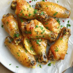To make crispy lemon pepper wings, you need these key ingredients: - 2 lbs chicken wings - 1 tablespoon baking powder - 1 teaspoon salt - 1 teaspoon freshly ground black pepper - 1 tablespoon garlic powder - 1 tablespoon onion powder - 2 tablespoons fresh lemon zest - 1/4 cup unsalted butter, melted - 2 tablespoons fresh lemon juice These ingredients work together to create a tasty, crispy wing. The baking powder is vital for that crunch. It helps the skin crisp up while baking. The salt and spices add flavor, while lemon zest gives a bright, fresh taste. You can add a few optional items to boost the flavor: - 1 teaspoon crushed red pepper flakes (optional for heat) If you like spice, the crushed red pepper flakes add a great kick. Just sprinkle them in with the other spices for a spicy twist. To make your wings look great and add flavor, try these garnishes: - Fresh parsley, finely chopped Chop some fresh parsley and sprinkle it over the wings. This adds color and freshness. You can also serve lemon wedges on the side. They give an extra pop of lemony flavor. For the full recipe, check out the complete guide. First, preheat your oven to 425°F (220°C). This step is key for crispy wings. Line a baking sheet with parchment paper. This way, your wings do not stick. In a large bowl, combine the chicken wings with baking powder, salt, black pepper, garlic powder, and onion powder. Use your hands or a spoon to mix well. Make sure all wings are coated evenly. This will help create that crispy texture. Arrange the seasoned wings in a single layer on the baking sheet. Keep space between each wing to allow even cooking. Place the baking sheet in the preheated oven. Bake for 40 to 45 minutes. Flip the wings halfway through to ensure even browning. You want them golden and crispy all over. While the wings bake, prepare the lemon-butter sauce. In a small bowl, whisk together melted butter, fresh lemon zest, lemon juice, and crushed red pepper flakes if you like heat. Set this aside. The flavors will mix well while the wings cook. When the wings are done, toss them in the lemon-butter sauce. Make sure each wing is coated well. Serve hot, and enjoy the crispy goodness! You can find the full recipe for reference. To get crispy lemon pepper wings, start with dry wings. Pat them with paper towels. The less moisture, the better. Use baking powder in your mix. This ingredient helps create a crunchy outer layer. Bake them on a wire rack if you can. This allows air to flow all around the wings. Make sure they are not touching. This ensures even cooking and crispiness. Flip them halfway through baking. This helps both sides brown nicely. You can add more flavors to the wings. Try adding smoked paprika for a smoky taste. You can also mix in some lime zest for a twist. If you like heat, add more crushed red pepper flakes. You can use honey in your lemon-butter sauce. This gives a sweet touch to the wings. Experiment with different spices to find your perfect mix. You can cook your crispy lemon pepper wings in two ways. The oven method is great for a big batch. It cooks evenly and gives a nice crunch. Preheat your oven to 425°F (220°C) for the best results. The air fryer is faster and uses less oil. It also gives a great crispy texture. Set it to 400°F (200°C) and cook for about 25 minutes. Whichever method you choose, follow the same steps for flavor. Enjoy your wings with your favorite dipping sauces! For the full recipe, check the earlier section. {{image_4}} Want a kick? Add some heat to your lemon pepper wings. Mix in crushed red pepper flakes. Use about 1 teaspoon for a gentle heat. For more spice, increase the amount. You can also add hot sauce to the lemon-butter sauce. This gives the wings a fiery twist. It’s a great way to impress your friends! If you love garlic, this twist is for you. Combine garlic powder with grated Parmesan cheese. Toss the wings in this blend before baking. After baking, drizzle the lemon-butter sauce on top. Add a sprinkle of more Parmesan and fresh parsley. This variation gives a rich flavor and a cheesy finish. Craving something sweet? Try honey lemon pepper wings. Mix honey with the lemon-butter sauce. About 2 tablespoons of honey works well. This adds a sticky, sweet layer to the crispy wings. The honey balances the lemon's tanginess. Your taste buds will thank you for this delightful mix! For the full recipe, check out the details above. After enjoying your crispy lemon pepper wings, store any leftovers in an airtight container. Place a piece of parchment paper between layers if they stack. This keeps them from sticking together. Store them in the fridge for up to three days. Remember, the sooner you eat them, the better they taste! To reheat your wings, the oven is best. Preheat it to 350°F (175°C). Place the wings on a baking sheet and bake for about 10-15 minutes. This method keeps them crispy. You can also use an air fryer for about 5-7 minutes to restore their crunch. Avoid the microwave, as it makes them soggy. If you want to keep wings longer, freezing is a great option. First, let them cool completely. Then, place them in a freezer-safe bag. Squeeze out as much air as possible before sealing. You can freeze them for up to three months. When you’re ready to eat, thaw them in the fridge overnight before reheating. Cook your crispy lemon pepper wings for 40 to 45 minutes. This time gives them a nice golden color and a crunchy texture. Flip them halfway through to ensure they cook evenly. The high oven temperature helps get that perfect crispiness. Yes, you can use frozen chicken wings. Just make sure to thaw them first. This step helps the seasoning stick better and ensures they cook properly. You will also need to adjust the cooking time. Frozen wings may take a few extra minutes to cook fully. Some great side dishes to enjoy with lemon pepper wings include: - Celery sticks with blue cheese dressing - Crispy French fries - Fresh garden salad - Creamy coleslaw - Garlic bread These sides complement the tangy flavor of the wings and add variety to your meal. Many restaurants serve lemon pepper wings. Popular spots include: - Wing specialty shops - Sports bars - Pubs and taverns - Some casual dining restaurants Always check the menu online or call ahead to see if they offer this tasty dish. You can also look for places that have a reputation for great wings. You might find some exciting variations as well! Crispy lemon pepper wings are a tasty treat. We covered key ingredients, detailed steps, and helpful tips. You learned how to cook wings perfectly and make flavorful variations. Remember to store any leftovers properly for later enjoyment. These wings pair well with many side dishes, so be creative! I hope you feel ready to make your own crispy lemon pepper wings. Enjoy your cooking adventure and the delicious flavors ahead.