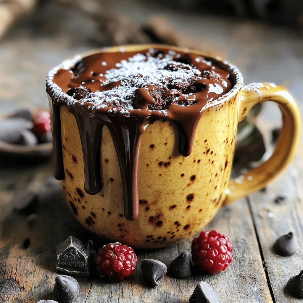 To make an easy vegan chocolate mug cake, you'll need a few simple ingredients. Here’s the list you’ll require: - 4 tablespoons all-purpose flour - 2 tablespoons cocoa powder - 4 tablespoons almond milk (or your choice of plant-based milk) - 2 tablespoons maple syrup (or substitute with agave nectar) - 1/2 teaspoon baking powder - 1/4 teaspoon vanilla extract - Pinch of salt - Optional: Vegan chocolate chips, chopped nuts, or fresh berries for added texture and flavor These ingredients create a soft and rich cake in just minutes. All-purpose flour gives the cake its base, while cocoa powder adds that deep chocolate flavor. You can choose any plant-based milk you like, such as almond, soy, or oat. The sweetener, like maple syrup, adds sweetness while keeping it vegan. Baking powder helps the cake rise and gives it a fluffy texture. A small amount of vanilla extract enhances the flavor. Don’t forget the pinch of salt; it balances the sweetness and highlights the chocolate taste. For fun, you can add vegan chocolate chips or nuts. Berries can also give a fresh note. This recipe allows for creativity, so feel free to mix and match! Check the Full Recipe for more details and guidance on measurement and preparation. Start by mixing the dry ingredients. In a microwave-safe mug, add: - 4 tablespoons all-purpose flour - 2 tablespoons cocoa powder - 1/2 teaspoon baking powder - A pinch of salt Use a small whisk or fork to blend everything well. Break up any lumps for a smooth texture. Next, add the wet ingredients. Pour in: - 4 tablespoons almond milk (or your choice of plant-based milk) - 2 tablespoons maple syrup (or agave nectar) - 1/4 teaspoon vanilla extract Stir until you get a smooth batter. Make sure there are no dry bits at the bottom. If you want to make it special, incorporate optional ingredients. Gently fold in vegan chocolate chips, chopped nuts, or fresh berries. These will add fun surprises to every bite! Place the mug in the microwave. Cook on high for about 1 minute and 20 seconds. Microwaves can vary, so check the cake after 1 minute. If it’s not set, continue cooking in 10-second intervals. Be careful not to overcook, as this can dry out the cake. After cooking, let the mug cake rest for about 1 minute. This helps it cool slightly. For a tasty touch, you can top it off with vegan whipped cream or a scoop of dairy-free ice cream. If you want to impress, serve it right in the mug for a cozy vibe. For a fancier presentation, gently invert the cake onto a plate. You can sprinkle powdered sugar or drizzle melted chocolate on top. Enjoy this easy vegan chocolate mug cake! For the complete recipe, check the Full Recipe section. - Overmixing the batter: Stir gently, just enough to combine. Mixing too much makes the cake dense. - Overcooking the mug cake: Cook it for about 1 minute and 20 seconds. Check it often. A dry cake is not tasty! - Adding spices like cinnamon or espresso powder: A dash of these spices gives a nice twist. Experiment and find your favorite combo! - Using flavored plant-based milk: Try almond, coconut, or oat milk. Each one adds a unique taste to your cake. - Serving straight in the mug vs. plating: A cozy mug is fun, but a plate looks fancy. Choose what fits your vibe! - Garnishing for visual appeal: Top with vegan whipped cream, fresh berries, or a sprinkle of powdered sugar. This makes your cake look even more delicious. For the full recipe, check out the details above! {{image_4}} You can easily change the taste of your mug cake. Add 1 tablespoon of peanut butter or almond butter for a creamy layer. This gives a rich flavor and a nice texture. If you like a fresh twist, try adding a few drops of mint extract or some orange zest. Both options spark joy in every bite. If you need a gluten-free option, swap the all-purpose flour for almond flour or a gluten-free blend. Both work well and keep the cake light. For nut-free needs, use oat milk or soy milk instead of almond milk. These choices ensure everyone can enjoy this treat. During fall, mix in 2 tablespoons of pumpkin puree for a cozy flavor. This adds warmth and pairs well with spices like cinnamon or nutmeg. For the holidays, consider festive toppings. Use crushed candy canes or colorful sprinkles to make your mug cake special for any occasion. You can find the full recipe in the earlier sections. Enjoy making this easy vegan chocolate mug cake your own! To keep your mug cake fresh, store it in an airtight container. Place it in the fridge. Enjoy it within two days for the best taste. If you leave it out, it may dry out quickly. For reheating, use the microwave. Heat it for about 10 to 15 seconds. Check if it’s warm enough. If not, add a few more seconds. This method helps keep the cake soft and moist, so avoid overcooking. You can freeze the batter or the cooked cake. For the batter, pour it into a freezer-safe container. Seal it tight and store it for up to a month. If you freeze the cooked cake, wrap it in plastic wrap first. Then put it in a bag. It can last up to three months. When ready to eat, thaw it in the fridge overnight and reheat as needed. Yes, you can bake the mug cake in an oven. Preheat your oven to 350°F (175°C). Pour the batter into an oven-safe ramekin. Bake for about 15 to 20 minutes. Keep an eye on it to prevent burning. The cake should rise and feel firm in the center when done. To make the cake sugar-free, replace the maple syrup with a sugar-free sweetener. Options like erythritol or stevia work well. Adjust the amount based on the sweetener's sweetness. This change keeps your cake tasty without added sugar. No microwave? No problem! Use the oven method I just shared. Alternatively, you can use a stovetop steamer. Place the mug in a pot with water, cover, and steam for about 10 to 15 minutes until it’s cooked through. You’ll get a nice, moist cake this way. You can double the recipe, but cook it in two separate mugs. Cooking more batter in one mug may not cook evenly. If you want to bake it all at once, use a larger oven-safe dish and adjust the cooking time. Check for doneness by inserting a toothpick. Absolutely! This recipe is great for kids. It’s simple to make and fun to customize. Kids can help mix and add their favorite toppings. Plus, it's a quick treat for any day, making it perfect for snacks or dessert. This mug cake recipe is simple and quick. You only need a few ingredients, and the steps are easy to follow. Remember not to overmix or overcook your batter. You can enhance flavors with spices and try various toppings for fun. Make adjustments for dietary needs and seasonality for more variety. These tips will help you bake the best mug cake. Enjoy your delicious treat anytime!