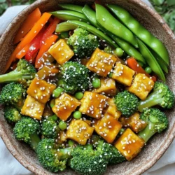 - 16 oz firm tofu, pressed and cubed - 1 cup broccoli florets - 1 red bell pepper, sliced - 1 carrot, julienned - 1 cup snap peas In this dish, the firm tofu shines. It soaks up flavors well and gets crispy. The vegetables add color and nutrients. Broccoli, bell pepper, carrot, and snap peas give a nice crunch. You can mix up the veggies if you like. Carrots add sweetness, while bell peppers bring brightness. - 2 tablespoons soy sauce - 2 tablespoons sesame oil - 1 tablespoon honey or maple syrup The sauce makes this dish pop. Soy sauce brings saltiness and depth. Sesame oil adds a nutty flavor that pairs well with tofu. A touch of honey or maple syrup balances the salt with sweetness. You can adjust the sauce to fit your taste. - Sesame seeds - Chopped green onions Garnishes are key to finishing your dish. Sesame seeds add a nice crunch and a bit of nutty flavor. Chopped green onions give a fresh bite. They also make your dish look pretty and colorful. You can add more or less based on what you like. For the full recipe, check out the details in the previous section. - Preheat Oven and Prepare Baking Sheet Start by preheating your oven to 425°F (220°C). This high heat helps make the tofu crispy. Line a baking sheet with parchment paper. This will stop the tofu from sticking and make clean-up easy. - Press and Cube Tofu Take your firm tofu and press it to remove excess water. This step is key for a crispy texture. After pressing, cut the tofu into cubes. Aim for about 1-inch pieces for even cooking. - Toss Tofu with Cornstarch In a large bowl, add the cubed tofu. Sprinkle the cornstarch over it and gently toss. Make sure each piece is well coated. This coating gives the tofu its crunch during baking. - Whisk Together Sauce Ingredients In another bowl, mix the soy sauce, sesame oil, honey (or maple syrup), minced garlic, and grated ginger. Whisk them together until smooth. This sauce will add great flavor to both the tofu and the veggies. - Arrange Tofu on Baking Sheet Place the coated tofu cubes in a single layer on the lined baking sheet. Drizzle half of the stir-fry sauce over the tofu. This allows for a tasty flavor boost while baking. - Add Vegetables and Final Baking After baking the tofu for 25-30 minutes, take it out and flip the cubes for even cooking. In the meantime, prepare your veggies. Toss the broccoli, red bell pepper, carrot, and snap peas with the remaining sauce. Add this mixture to the baking sheet and spread it out evenly. Bake for an additional 15-20 minutes until the veggies are tender but colorful. Now you can enjoy your crispy tofu stir fry! For a detailed recipe, check the Full Recipe section. To make crispy tofu, cornstarch is key. It helps create a crunchy crust when you bake the tofu. Coat each piece well with it. This step is simple but very important. Flipping the tofu during baking is also crucial. Halfway through, take the baking sheet out. Turn the tofu pieces over carefully. This action allows both sides to crisp up evenly. For the best flavor, let your tofu soak in the marinade for a while. Aim for at least 30 minutes. This waiting time lets the tofu absorb the flavors. If you have more time, letting it marinate longer is even better. You can also get creative with seasonings. Try adding chili flakes for heat or a splash of lime juice for brightness. Fresh herbs like cilantro or basil can add a nice touch, too. When baking, watch the vegetables closely. You want them to be tender but still bright in color. Usually, 15-20 minutes is enough. You can check them with a fork. If they feel soft, they are done. Adjust the cooking time based on your taste. If you like crispy veggies, bake them for less time. If you prefer softer ones, leave them in a bit longer. For the full recipe and more details, check out the [Full Recipe]. {{image_4}} If you want to switch up the protein in your stir fry, try tempeh or chickpeas. - Tempeh: Tempeh is a fermented soy product. It has a nutty flavor and firm texture. Cut it into cubes like tofu. Coat it with cornstarch just like the tofu. Bake it for a crispy finish. - Chickpeas: Chickpeas offer a hearty, protein-rich option. Use canned chickpeas for ease. Rinse and drain them well. Toss them in cornstarch and bake for a crunchy bite. Feel free to mix and match your veggies. Use seasonal options for the best taste. - Seasonal Vegetable Options: You can use any fresh veggies you have. Bell peppers, zucchini, and asparagus work well. Just cut them into even pieces for even cooking. - Mixed Stir-Fry Styles: Combine different vegetables for a fun twist. Try carrots, snow peas, or even mushrooms. Each adds its own flavor and texture. Change up the sauce to create new taste experiences. A few simple tweaks can make a big difference. - Spicy Versions: Add red pepper flakes or sriracha for heat. Start with a small amount and adjust to your taste. - Different Sweetener Choices: Swap honey for agave or maple syrup. Each sweetener brings its unique flavor to the dish. For the full recipe, check out the Crispy Tofu Stir Fry Delight 🥢. Enjoy the fun of customizing your meal! To keep your crispy tofu stir fry fresh, store it in the fridge. First, let it cool down to room temperature. This step helps avoid condensation and sogginess. Place the stir fry in an airtight container. Use glass or BPA-free plastic containers for best results. This keeps the flavors intact and prevents odors from mixing. To reheat your stir fry, the oven works best. Preheat it to 350°F (175°C). Spread the stir fry on a baking sheet. Cover it lightly with foil to keep it moist. Bake for about 10-15 minutes. This method helps keep the tofu crispy. You can also use a skillet on medium heat. Just stir it gently until heated through. If you want to freeze leftovers, start by letting them cool. Then, place the stir fry in a freezer-safe bag or container. Remove as much air as possible to avoid freezer burn. The stir fry can last up to three months. For thawing, move it to the fridge overnight. This allows the dish to defrost slowly. Reheat it as mentioned above for the best taste. For the full recipe, you can refer to the beginning of this article. To make tofu crispy without frying, baking is the best method. Here are some tips: - Use firm tofu: Firm tofu holds its shape better. - Press the tofu: Remove excess water by pressing it for at least 30 minutes. - Coat with cornstarch: Toss the cubed tofu in cornstarch for a crispy layer. - High heat: Bake at 425°F (220°C) to achieve that perfect crunch. - Flip halfway: Turn the tofu halfway through baking for even crispness. Baking is easy and gives you a healthier meal. You can enjoy your crispy tofu guilt-free. Yes, you can easily make this recipe vegan. Use maple syrup instead of honey for sweetness. Both options will keep the flavor intact. Just follow the rest of the recipe as is. You have many delicious choices for sides. Here are some ideas: - Rice: Serve with white, brown, or jasmine rice. - Grains: Quinoa or farro are great options too. - Noodles: Try it with soba or rice noodles for a twist. For serving, you can plate it neatly or serve straight from the baking sheet. Add extra toppings like chilis or nuts for more texture. This makes your meal colorful and fun to eat. Check out the Full Recipe for more details! In this post, we explored how to make a tasty tofu stir fry. We covered the key ingredients like firm tofu, vegetables, and flavorful sauces. You learned step-by-step instructions, tips for crispy texture, and variations to customize your dish. Whether you opt for different proteins or seasonings, the possibilities are endless. Storing and reheating leftovers is simple too. With this guide, you can make a delicious stir fry that's quick and fun to prepare. Enjoy your cooking adventure!