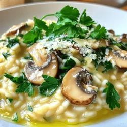 - 1 cup Arborio rice - 4 cups vegetable broth - 8 ounces cremini mushrooms The main ingredients form the base of your creamy mushroom risotto. Arborio rice is key. This rice has a high starch content, which makes the risotto creamy. You will also need cremini mushrooms. They add a rich, earthy flavor. Lastly, vegetable broth provides the liquid needed for cooking the rice. Make sure it stays warm while you cook. - 1/4 cup heavy cream (or coconut cream for a dairy-free option) - 1/2 cup grated Parmesan cheese (or nutritional yeast for a vegan alternative) Heavy cream gives a rich taste, making the risotto even creamier. If you want a dairy-free option, use coconut cream instead. Nutritional yeast is a great substitute for Parmesan cheese in vegan dishes. It adds a nice cheesy flavor without using dairy. You can choose whichever suits your diet best. - Kosher salt and freshly cracked black pepper - Fresh parsley, chopped, for garnish Season your risotto with kosher salt and black pepper. These simple seasonings bring out the flavors. Fresh parsley is perfect for garnish. It adds a pop of color and freshness to your dish. Use it to make your risotto look even more appealing. You can find the full recipe above to guide you through these ingredients step by step. 1. Heat the vegetable broth in a medium saucepan over low heat. Keep it warm. 2. In a large skillet, add the olive oil and heat on medium. 3. Add the diced onion. Sauté for 3-4 minutes until it is soft. 4. Add the minced garlic and sliced mushrooms. Cook for 5-6 minutes, stirring. 1. Stir in the Arborio rice. Toast it for about 2 minutes. 2. Begin adding the warm vegetable broth with a ladle. Pour one ladle at a time. 3. Stir often. Let the rice absorb the broth before adding more. 4. Repeat this for 18-20 minutes until the rice is creamy and tender. 1. Fold in the chopped spinach, Parmesan cheese, and heavy cream. Mix well. 2. Season with salt and freshly cracked black pepper to taste. 3. Let the risotto sit for a minute before serving. For the full recipe, refer to the earlier section. Enjoy your cooking! To get a creamy risotto, stir constantly. This mixes the rice and helps it release starch. The starch makes the dish velvety. Also, use warm broth while cooking. Cold broth cools the rice down. Keep it warm in a separate pot. Add herbs and spices for extra flavor. Fresh thyme or rosemary pairs well with mushrooms. Try adding a pinch of nutmeg for warmth. You can also experiment with different cheeses. Parmesan is classic, but try goat cheese or Asiago for a twist. For great risotto recipes, check out “Risotto: The Classic Italian Dish” by Tessa Kiros. This book has many tips for perfecting risotto. “Essentials of Classic Italian Cooking” by Marcella Hazan is another excellent resource. It covers Italian cuisine basics and offers many delicious recipes. You can find these books at your local library or bookstore. {{image_4}} You can make your risotto even better by adding seasonal vegetables. Think about using peas, asparagus, or zucchini. These veggies add color and flavor. You can also try different mushrooms. Shiitake, portobello, or oyster mushrooms can change the taste. Each type of mushroom brings something unique to the dish. Want to make your risotto heartier? Add some protein! Cooked chicken or shrimp works great. Just sauté them and mix them in at the end. If you prefer vegetarian options, use chickpeas or lentils. These will keep your meal filling and delicious. For a special treat, try making a truffle risotto. Just add a drizzle of truffle oil before serving. This gives a rich, earthy flavor. You can also experiment with cheeses. Swap Parmesan for goat cheese or feta. Each cheese adds a different taste and creaminess. This recipe is fun to play with, so try your own twists! Check out the Full Recipe for more ideas. To store leftover risotto, let it cool first. Place it in an airtight container. This keeps it fresh for later. When reheating, add a splash of broth or water. This helps maintain creaminess. Heat it slowly over low heat. Stir it often to warm evenly. Can you freeze risotto? Yes, but it may change texture. To freeze, let it cool completely. Transfer it to a freezer-safe container. Make sure to leave some space for expansion. When ready to eat, thaw it overnight in the fridge. Reheat gently on the stove, adding broth or water. How long does risotto last in the fridge? Properly stored, it lasts about three days. Signs of spoilage include an off smell or mold. If you see any, it’s best to discard it. Keeping an eye on your risotto ensures you enjoy it at its best. The secret to perfect risotto lies in technique. Here are some key points: - Use Arborio rice: This rice has a high starch content. It gives risotto its creamy texture. - Warm broth: Always use warm broth while cooking. This helps the rice cook evenly and absorb flavors well. - Stir often: Stirring helps release starch from the rice. This creates a creamy consistency. - Add broth gradually: Pour in one ladle at a time. Wait until the rice absorbs most of the liquid before adding more. - Taste while cooking: This helps you find the right texture. The rice should be tender but still firm. These techniques enhance both texture and flavor, leading to a delightful dish. Yes, you can prepare risotto ahead of time. Here are some tips: - Cook until al dente: Stop cooking just before the rice is fully tender. This helps prevent mushiness when reheating. - Cool quickly: Spread the risotto on a baking sheet to cool it fast. This minimizes bacteria growth. - Store properly: Keep risotto in an airtight container in the fridge for up to three days. - Reheat with broth: When you reheat, add a bit of warm broth. This restores creaminess and flavor. Making risotto ahead can save time on busy days. Creamy mushroom risotto pairs well with many side dishes. Here are some ideas: - Grilled vegetables: Zucchini, asparagus, or bell peppers add color and flavor. - Salad: A fresh green salad with vinaigrette balances the richness of the risotto. - Protein: Grilled chicken or shrimp complements the dish nicely. - Bread: A warm, crusty bread is perfect for scooping up risotto. These sides enhance your meal and keep it balanced. For a complete experience, try the Full Recipe for creamy mushroom risotto! Risotto is a rich, creamy dish made with Arborio rice and flavorful broth. We explored main ingredients like mushrooms and vegetable broth, plus optional add-ins like cream and nutritional yeast. I provided step-by-step cooking instructions and key tips to achieve that perfect texture. You can customize your risotto with different veggies or proteins. For storage, I included how to keep leftovers and their shelf life. Now, you can confidently create a delicious risotto for any occasion. Embrace your creativity and enjoy each delightful bite!