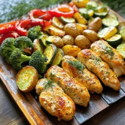 - 4 boneless, skinless chicken breasts - 1 cup dill pickle juice - 1 packet ranch seasoning mix - 1 tablespoon olive oil These ingredients make the chicken juicy and flavorful. The dill pickle juice tenderizes the meat. Ranch seasoning brings a bold taste. You can find both at any grocery store. - 2 cups baby potatoes, halved - 1 red bell pepper, chopped into bite-sized pieces - 1 medium zucchini, sliced into half-moons - 1 cup broccoli florets - Salt and black pepper to taste These veggies add color and nutrients. Baby potatoes give a hearty bite. Red bell pepper adds sweetness. Zucchini and broccoli balance the dish with crunch. - Fresh dill for garnish (optional) Fresh dill is a nice touch. It brightens the flavor of the chicken. Plus, it looks great on the plate. If you want the full recipe, check out the complete details in the main article. Start by marinating the chicken. In a large bowl, place 4 boneless, skinless chicken breasts. Pour 1 cup of dill pickle juice over the chicken. Make sure every piece is submerged. Cover the bowl with plastic wrap. Put it in the fridge for at least 30 minutes. If you have more time, let it marinate for up to 2 hours. This helps the chicken soak up the tangy flavor. Next, we prepare the veggies. Grab a large baking sheet. Cut 2 cups of baby potatoes in half. Chop 1 red bell pepper into bite-sized pieces. Slice 1 medium zucchini into half-moons. Also, have 1 cup of broccoli florets ready. Add all the veggies to the baking sheet. Drizzle 1 tablespoon of olive oil over them. Season with salt, black pepper, and half of the ranch seasoning mix. Toss the veggies well to coat them evenly. Now, it’s time to roast. Preheat your oven to 400°F (200°C). Spread the seasoned veggies in a single layer on the baking sheet. Roast them for about 15-20 minutes. They should start to soften. While the veggies roast, take the marinated chicken out of the fridge. Remove it from the pickle juice and sprinkle the rest of the ranch seasoning on both sides. After 15-20 minutes, push the veggies to one side of the baking sheet. Lay the seasoned chicken on the empty side. Return the baking sheet to the oven. Roast everything together for another 20-25 minutes. The chicken should reach an internal temperature of 165°F (75°C). The veggies will be tender and lightly caramelized. Once done, take the baking sheet out. Let the chicken rest for a few minutes. This keeps the juices inside. Slice the chicken and serve it with the roasted veggies. Enjoy your meal! For more details, check the [Full Recipe]. To make the best pickle ranch chicken, focus on the marinade. Use dill pickle juice for a tangy kick. Combine it with ranch seasoning for flavor. Marinate the chicken for at least 30 minutes. If you have time, let it sit for 2 hours. This gives the chicken more taste. Ensure all sides of the chicken soak in the marinade. This step is crucial for juicy and flavorful meat. Cooking chicken can be tricky. To keep it juicy, avoid overcooking. Use a meat thermometer to check the internal temperature. Aim for 165°F (75°C) for safe eating. Let the chicken rest after cooking. This allows the juices to redistribute. Slicing too soon may dry it out. A few minutes of rest makes a big difference. Roasting veggies brings out their natural sweetness. Cut them into similar sizes for even cooking. Toss with olive oil and seasonings before roasting. Spread them in a single layer on the baking sheet. This helps them caramelize rather than steam. Roast at 400°F (200°C) for the best results. Keep an eye on them to avoid burning. Stir or shake the pan halfway through for even roasting. These tips will give you perfectly roasted veggies every time. For the full recipe, check the section above. {{image_4}} You can change up the veggies based on what you like. Carrots, asparagus, or green beans work well. Try sweet potatoes for a hint of sweetness. Cauliflower also roasts nicely and adds a unique flavor. You can mix and match your favorites to keep it fresh. If you want a different protein, consider using turkey or pork. Both can take on the tangy pickle flavor. For a vegetarian option, try marinated tofu or tempeh. These options will soak up the flavor just like chicken. To change the taste, add different spices or herbs. Try using lemon pepper for a zesty kick. You can also use Cajun seasoning for a bold twist. For a Mediterranean flair, add oregano and lemon juice. Each variation brings a new taste, making each meal special. For the full recipe, check out the Pickle Ranch Chicken & Roasted Veggies. After enjoying your pickle ranch chicken and roasted veggies, store any leftovers right away. Place them in an airtight container. Keep the chicken and veggies together for best flavor. They will stay fresh in the fridge for up to three days. When you're ready to eat the leftovers, preheat your oven to 350°F (175°C). Place the chicken and veggies on a baking sheet. Cover them with foil to keep moisture in. Heat for about 15-20 minutes, or until warm. You can also use a microwave for quick reheating. Just place a portion on a microwave-safe plate and heat for about 1-2 minutes. If you want to save your pickle ranch chicken and roasted veggies for later, freezing is a great option. Let the dish cool completely before freezing. Pack the chicken and veggies in a freezer-safe container or bag. They can last in the freezer for up to three months. When you're ready to eat, thaw them in the fridge overnight, then reheat as mentioned earlier. This makes meal prep easy for busy days. For more detailed cooking and storage tips, check out the full recipe. Yes, you can. Bone-in, skin-on chicken works well, too. Just adjust cooking time. Bone-in chicken takes longer to cook. Ensure it reaches 165°F (75°C) for safety. If using thighs, they stay juicy and full of flavor. Marinate the chicken for at least 30 minutes. This time lets the flavors soak in well. For best taste, aim for 2 hours. You can marinate it overnight, too. Just keep it in the fridge to stay fresh. Feel free to mix in extra spices! Garlic powder or onion powder adds depth. Paprika gives a nice smoky touch. You can try a pinch of cayenne for heat. Fresh herbs like thyme or rosemary brighten the dish. Trust your taste buds to guide you! For the full recipe, check out the [Full Recipe]. You learned about making Pickle Ranch Chicken with key ingredients and easy steps. We explored how to marinate chicken, prep veggies, and roast them perfectly. I shared tips for juicy chicken and ways to store any leftovers. You can switch up veggies and proteins to your taste. This dish is a simple, tasty option for any meal. Enjoy trying new flavors and techniques in your kitchen!