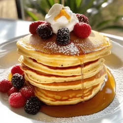 To make the best fluffy pancakes, gather these simple ingredients. Each one plays a key role in creating that perfect texture and flavor. - 1 cup all-purpose flour - 2 tablespoons granulated sugar - 1 tablespoon baking powder - 1/2 teaspoon baking soda - 1/4 teaspoon fine sea salt - 1 large egg, at room temperature - 1 cup buttermilk (or homemade version) - 2 tablespoons unsalted butter, melted - 1 teaspoon pure vanilla extract - Optional: Fresh berries or chocolate chips These ingredients combine to create a light and airy pancake that makes mornings special. Using fresh, quality ingredients always enhances flavor. If you want to make your own buttermilk, just mix regular milk with a tablespoon of vinegar. This simple change works well in the recipe. I love adding fresh berries or chocolate chips for extra flavor. They add a fun twist and make each pancake unique. Trust me, these ingredients will lead you to pancake perfection. Check out the full recipe to see how to bring it all together! Start by taking a large bowl. In this bowl, you will need to add: - 1 cup all-purpose flour - 2 tablespoons granulated sugar - 1 tablespoon baking powder - 1/2 teaspoon baking soda - 1/4 teaspoon fine sea salt Use a whisk to mix these dry ingredients well. This helps to make your pancakes fluffy. Next, grab a medium bowl. Here, you will mix: - 1 large egg (at room temperature) - 1 cup buttermilk (or homemade version) - 2 tablespoons unsalted butter (melted and slightly cooled) - 1 teaspoon pure vanilla extract Beat the egg lightly, then add in the other wet ingredients. Stir until it looks smooth. Now comes the fun part! Carefully pour the wet mixture into the dry ingredients. Use a spatula to gently fold them together. Stop mixing when the batter is just combined. It’s okay if you see small lumps; overmixing can make your pancakes tough. Preheat a non-stick skillet over medium heat. Lightly grease it with butter or cooking oil. Then, pour about 1/4 cup of batter onto the skillet for each pancake. Cook until small bubbles form on top, about 2-3 minutes. Flip the pancakes and cook for another 1-2 minutes until they are golden brown. You can keep the pancakes warm in a low oven while you cook the rest. For the full recipe, check out the Fluffy Delight Pancakes section. To make fluffy pancakes, remember not to overmix the batter. Mixing too much will cause the pancakes to be dense. Just combine the wet and dry ingredients until they are mixed. It’s okay if there are small lumps. Use room temperature ingredients, like eggs and buttermilk. This helps the batter mix better and rise well. Get your skillet temperature right. Preheat it to medium heat. If it's too hot, the pancakes will burn. If it's too cool, they won't cook properly. Pour about 1/4 cup of batter onto the skillet. Flip the pancakes when you see bubbles forming on the surface. This usually takes about 2-3 minutes. Cook until golden brown for a perfect finish. For a beautiful stack, pile the pancakes high on a plate. Drizzle warm maple syrup over them. Add fresh berries for color and flavor. You can also sprinkle powdered sugar on top for a sweet touch. If you want extra creaminess, add a dollop of whipped cream. These small details make a big difference in how your pancakes look and taste. {{image_4}} To make gluten-free pancakes, use a gluten-free flour blend. You can find these blends at most grocery stores. They often mix different flours for the best texture. When using gluten-free flour, you may need to add a little extra liquid. This helps keep the pancakes from being too dry. To spice up your pancakes, try adding a pinch of cinnamon or nutmeg. These spices add warmth and depth. You can also fold in fruits like blueberries or strawberries into the batter. If you love chocolate, mix in some chocolate chips for a sweet twist. Each bite will burst with flavor. For vegan pancakes, replace the egg with mashed banana or applesauce. Use plant-based milk instead of buttermilk. You can also find vegan butter for added richness. If you want to reduce sugar, cut down on the granulated sugar. You can still enjoy tasty pancakes without all the sweetness. For the full recipe, check out the [Full Recipe]. To keep your leftover pancakes fresh, stack them with parchment paper between each one. Place the stack in an airtight container. You can refrigerate them for up to three days. For longer storage, freeze them. Wrap each pancake in plastic wrap, then place them in a freezer-safe bag. This helps keep them from sticking together. To reheat pancakes without losing their fluffiness, use a microwave or a skillet. In the microwave, place one pancake on a microwave-safe plate. Heat it for 20-30 seconds. If using a skillet, warm it over low heat. Place the pancake in the skillet for about a minute on each side. This method keeps them soft and warm. Refrigerated pancakes stay good for about three days. Frozen pancakes can last for up to two months. Just remember to label your bags with the date. This way, you can enjoy your fluffy delight pancakes whenever you want! To make pancakes fluffier, focus on two key things: ingredients and technique. Use fresh baking powder. It helps the pancakes rise well. Also, use buttermilk instead of regular milk. This adds a nice tang and reacts with the baking soda. When mixing, don’t overmix the batter. Stir gently until just combined. Some lumps are okay. Overmixing will make the pancakes dense. Lastly, let the batter rest for 5-10 minutes. This helps the gluten relax and makes for lighter pancakes. Yes, you can use regular milk. Just mix one cup of milk with one tablespoon of vinegar. Let it sit for about 5 minutes. This creates a homemade buttermilk. It gives similar taste and texture. However, buttermilk adds a bit more flavor and tenderness, which can enhance your pancakes. To keep pancakes warm, preheat your oven to 200°F (93°C). Place cooked pancakes on a baking sheet in the oven. This keeps them warm without cooking them further. You can also cover them with a clean kitchen towel to keep moisture in. Another method is to use a warming drawer if you have one. Just remember to keep an eye on them so they don’t dry out. Yes, you can make the batter ahead of time. Store it in the fridge for up to 24 hours. Use an airtight container. When ready to cook, give it a gentle stir. If it looks too thick, add a splash of milk. But, note that resting the batter too long may change the fluffiness. The baking powder loses some of its power over time. So, fresh batter is always best for that perfect rise. For the full recipe, check the Fluffy Delight Pancakes section above. We’ve explored how to make delicious pancakes from scratch. You learned the simple ingredients, step-by-step instructions, and useful tips. Fluffiness is key, along with cooking techniques for golden brown perfection. I shared tasty variations and how to store leftovers. Now, you can enjoy pancakes any time. With these skills, breakfast becomes a fun and delightful meal. Try different flavors, and make your pancakes your own. Enjoy every bite!