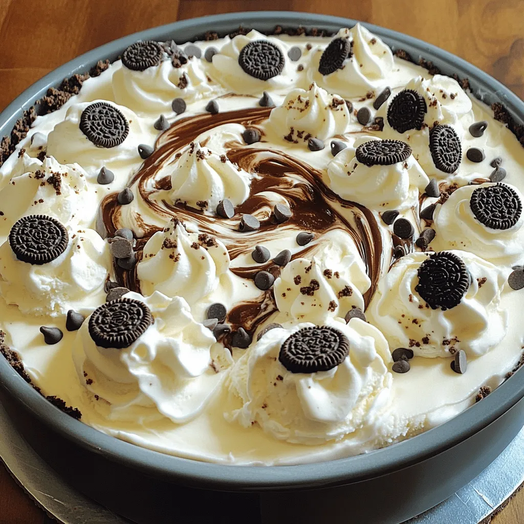 - 1 box of Oreo cookies (approximately 14.3 ounces) - 1/2 cup unsalted butter, melted - 1/2 gallon vanilla ice cream, softened - 1 cup whipped cream (store-bought or homemade) - 1/2 cup hot fudge sauce (store-bought or homemade) - 1/2 cup mini chocolate chips (optional) - 1/2 cup crushed Oreos - Extra hot fudge or whipped cream for serving To make the Oreo Blizzard Ice Cream Cake, you need a few key items. The main star is the Oreo cookies. They give the cake its rich flavor and crunchy texture. You will also need butter to hold the crust together. Softening the vanilla ice cream is very important. This makes it easy to spread later. If you want to add more flair, whipped cream is a great choice. It makes the cake light and fluffy. Hot fudge sauce adds a sweet touch that everyone loves. The mini chocolate chips are fun but not necessary. For toppings, crushed Oreos give a nice crunch on top. Adding extra hot fudge or whipped cream when serving makes it even better. Use this list to gather your ingredients before you start making the cake. You can find the full recipe online for step-by-step guidance. - Preheat your oven to 350°F (175°C). - Crush 1 box of Oreo cookies into fine crumbs. You can use a food processor or a rolling pin with a sealed plastic bag. - Mix the crushed Oreos with 1/2 cup of melted unsalted butter until it looks like wet sand. - Press this crumb mixture firmly into a 9-inch springform pan to make an even crust. - Bake for about 10 minutes until the crust is set. Let it cool completely on a wire rack. - Once the crust has cooled, spread 1/2 gallon of softened vanilla ice cream over it. - Drizzle 1/2 cup of hot fudge sauce on top and use a knife or toothpick to swirl it in. - Fold 1 cup of whipped cream into any leftover softened ice cream. This gives a light, fluffy mix. - Spoon this mixture over the fudge layer, spreading it evenly. - Sprinkle 1/2 cup of crushed Oreos and 1/2 cup of mini chocolate chips on top. This adds crunch and sweetness. - Freeze the cake for at least 4 hours before you serve it. Follow this full recipe for a truly indulgent treat. Enjoy every bite! - Use a food processor for fine crumbs. - Allow crust to cool completely before layering. A fine crumb crust is a must for this cake. A food processor makes it easy to achieve that perfect texture. If you don’t have one, you can place cookies in a bag and crush them with a rolling pin. Just make sure they are very fine. Once baked, let the crust cool fully. This step is key. If you skip this, the ice cream can melt and make a mess. - Soften ice cream to room temperature for easy spreading. - Use a spatula for an even layer. Make sure you let your vanilla ice cream sit out for about 10 minutes. It will soften, making it easier to spread. I like to use a spatula to create a smooth, even layer. This gives the cake a nice look and texture. - Serve with an extra drizzle of hot fudge. - Add a dollop of whipped cream on each slice. For serving, I love to drizzle extra hot fudge over each slice. It adds a rich flavor. A dollop of whipped cream also enhances the dessert. It's the perfect touch to make every bite special. Enjoy each slice with these simple tips! {{image_4}} You can change the ice cream flavor to mix things up. Try using chocolate ice cream instead of vanilla. This adds a rich, deep taste that pairs well with Oreos. For a fun twist, add a few drops of mint extract. This gives your cake a refreshing minty flavor that complements the chocolate. Want to make your cake even more exciting? Incorporate crushed nuts or your favorite candy pieces. Chopped peanuts or caramel bits can add a nice crunch. You can also use different flavored sauces or toppings. Try caramel or raspberry sauce for a fruity kick. These add-ins create layers of flavor and texture. Looking for a lighter version? Substitute low-fat ice cream or whipped topping. This way, you keep the taste but lower the calories. You can also use sugar-free Oreos for a lower-calorie option. This makes it easier to enjoy this treat without feeling guilty. For the full recipe, check the main sections above. Store your Oreo Blizzard Ice Cream Cake in the freezer. It stays fresh for up to 2 weeks. Make sure to cover it tightly with plastic wrap or foil. This keeps the cake from getting freezer burn. Before serving, let the cake sit at room temperature for about 10 minutes. This makes it easier to cut. Slice while it is slightly softened. You will get clean cuts that look nice on your plate. If you have leftover cake, don’t throw it away! You can use it in fun ways. Blend it into milkshakes for a tasty treat. You can also crumble it for toppings on ice cream sundaes. It adds a delightful crunch and extra flavor. - Follow the step-by-step guide provided above. - Yes, homemade whipped cream can enhance the cake's texture. It adds a fresh flavor and a light feel. Just whip heavy cream until soft peaks form. This method makes the cake richer. - Use a warm knife, dipping it in hot water, for clean slices. This technique helps cut through the layers smoothly. Wipe the knife after each cut to keep it clean. - The cake can last up to 2 weeks when properly covered. Use plastic wrap or foil to keep it fresh. After two weeks, it may lose some taste. - You can use gluten-free Oreo cookies for a gluten-free version. Many brands offer these cookies now. This way, everyone can enjoy this treat. - Check local ice cream shops or dessert restaurants for availability. Some may even make custom cakes. You might also find it at grocery stores during summer months. This Oreo Blizzard Ice Cream Cake combines crunch and cream for a sweet treat. Start with a simple cookie crust, layer on vanilla ice cream, and add whipped cream. Experiment with flavors and toppings to make it your own. Remember to freeze it well for the best texture. Whether you enjoy it at a party or a quiet night in, this cake is sure to impress. Keep this recipe safe; it’ll be a hit for years to come. Enjoy making your delicious dessert!