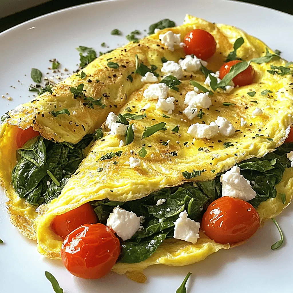 To make a delicious spinach feta omelette, you will need: - 3 large eggs - 1 cup fresh spinach, finely chopped - 1/4 cup feta cheese, crumbled - 1/4 cup cherry tomatoes, halved - 1 tablespoon extra virgin olive oil - 1 tablespoon milk (optional, for extra creaminess) - Salt and freshly ground black pepper to taste - Fresh herbs for garnish (optional, parsley or dill work wonderfully) If you don’t have all the ingredients, don’t worry! You can swap some items: - Use kale or arugula instead of spinach for a different taste. - Any cheese, like goat cheese or cheddar, can replace feta. - Swap cherry tomatoes for bell peppers or mushrooms if you prefer. - You can skip the milk, or use almond milk for a dairy-free option. Using fresh ingredients makes a big difference. Fresh spinach gives a vibrant color and taste. It also packs a lot of nutrients. Fresh feta has a rich, creamy flavor that brightens the dish. Using fresh eggs ensures your omelette is fluffy and light. Always try to pick ingredients that are in season. This way, you get the best taste and support local farms. When your ingredients are fresh, your omelette will shine! For the full recipe, check out the Spinach Feta Delight Omelette. First, grab a medium mixing bowl. Crack three large eggs into the bowl. If you want creaminess, add one tablespoon of milk. Whisk this mix together until it looks smooth. Season it well with salt and freshly ground black pepper. This step wakes up the flavors and sets a good base for your omelette. Now, heat a non-stick skillet over medium heat. Pour in one tablespoon of extra virgin olive oil. Once the oil shines, add one cup of finely chopped fresh spinach. Sauté this for about 1-2 minutes. You want it to wilt and turn bright green. Next, toss in a quarter cup of halved cherry tomatoes. Stir gently and cook for another minute. This warms the tomatoes and brings out their sweetness. Carefully pour the egg mixture over the spinach and tomatoes in the skillet. Make sure it spreads evenly. Let it sit for about 2 minutes. This helps form a light golden crust on the bottom. When the edges firm up, sprinkle a quarter cup of crumbled feta cheese on one half of the omelette. Use a spatula to fold the other half over the cheese. Cook for another 1-2 minutes. Keep an eye on it to ensure the eggs stay moist and fluffy. Once done, slide the omelette onto a plate. You can add fresh herbs like parsley or dill for a nice touch. Enjoy your hearty and flavorful spinach feta omelette! For the complete steps, check the Full Recipe. To get the best texture for your spinach feta omelette, focus on the eggs. Whisk them well until they are smooth. This helps mix in air, making them fluffy. Use a non-stick skillet and medium heat. This prevents sticking and allows for even cooking. Pour the eggs in gently and let them set. Try not to stir once they are in the pan. Enhance the flavor of your omelette with fresh herbs. Adding parsley or dill brings a bright taste. You can also spice it up with a dash of red pepper flakes. This adds a nice kick. If you want more richness, consider adding a bit of cream cheese along with the feta. This makes each bite creamy and delicious. Many cooks rush the process. Avoid cooking the eggs too fast; they can turn rubbery. Also, don't skip seasoning. A pinch of salt and pepper is key. Overloading with too many ingredients can weigh it down. Stick to the recipe for the best results. Lastly, remember to let the omelette rest in the pan before serving. This helps it firm up nicely. For the full recipe, check out the Spinach Feta Delight Omelette! {{image_4}} You can make your spinach feta omelette even better by adding other veggies. Think about bell peppers, onions, or mushrooms. Each adds a unique flavor and texture. For bell peppers, chop them finely and sauté them with the spinach. If you love onions, try caramelizing them for a sweeter taste. Mushrooms can give a nice earthy flavor. Just remember to cook them a bit before adding the eggs. This way, they become soft and tasty. While feta is great, you can try different cheeses too. Goat cheese offers a tangy flavor that pairs well with spinach. Cheddar cheese melts nicely and adds a rich taste. You could also use mozzarella for a mild, stretchy cheese experience. Mixing two or more cheeses can create a delightful combo. Just be sure to adjust the amount, so it does not overpower the dish. To add some heat, consider spices or herbs. You can sprinkle in some red pepper flakes for a kick. If you prefer fresh herbs, try adding basil or cilantro. These herbs bring a fresh taste that brightens the dish. For a smoky flavor, a pinch of smoked paprika works wonders. Explore different spices to find your favorite flavor profile. A little can go a long way in making your omelette exciting. For the full recipe, don’t forget to check out Spinach Feta Delight Omelette. To store leftover spinach feta omelette, let it cool first. Place it in an airtight container. This keeps it fresh. You can store it in the fridge for up to three days. Make sure to label the container with the date. This way, you won’t forget how long it’s been there! When you want to enjoy your leftover omelette, reheat it gently. Use a non-stick skillet over low heat. This helps keep the omelette soft. Cook for about 2-3 minutes. You can also use a microwave. Heat it in short bursts of 30 seconds, checking in between. This prevents it from becoming rubbery. If you want to freeze an omelette mixture, it’s easy! Mix the eggs, spinach, and feta together. Pour the mixture into a freezer-safe bag. Remove as much air as possible before sealing. You can freeze it for up to a month. When you're ready to cook, thaw it overnight in the fridge. For the full recipe, check the Spinach Feta Delight Omelette. To make a fluffy omelette, start with fresh eggs. Whisk them well in a bowl. You can add a splash of milk for extra fluffiness. Heat your non-stick skillet until it’s warm, but not too hot. Pour in the egg mixture and let it sit for a moment. This helps it cook evenly. Don’t stir right away! As it starts to set, gently lift the edges with a spatula. This lets the uncooked egg flow underneath. When the edges are firm, fold the omelette in half, and it’s ready to serve! Yes, you can use frozen spinach. It’s a great time-saver. Just make sure to thaw it first. Squeeze out any extra water, so your omelette doesn’t get soggy. You can then sauté it like fresh spinach before adding the egg mixture. This way, you still get that lovely flavor without the fuss of fresh greens. A spinach feta omelette pairs well with many sides. Here are some ideas: - Mixed green salad - Toasted whole grain bread - Sliced avocado - Fresh fruit like berries or melon - A dollop of Greek yogurt These sides add freshness and balance to your meal. For the full recipe, check out the Spinach Feta Delight Omelette. Enjoy! In this article, we explored how to make a tasty spinach feta omelette. We covered what ingredients to use, how to prepare them, and step-by-step cooking methods. You learned tips for perfect texture and flavor, plus some mistakes to avoid. We discussed fun variations and how to store your omelette properly. Cooking is all about creativity and practice. Try new things, have fun, and enjoy each bite!