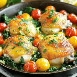- 4 boneless, skinless chicken thighs - 2 tablespoons olive oil - 4 cloves of garlic, finely minced - 1 large lemon, zested and juiced - 1 teaspoon dried thyme - 1 teaspoon smoked paprika - Salt and freshly ground black pepper to taste - 1 cup cherry tomatoes, halved - 1 cup fresh baby spinach - Fresh parsley leaves for garnish If you don't have chicken thighs, you can use chicken breasts or tofu. They work well too. Fresh herbs like basil or oregano can replace thyme if you prefer. Don't worry if you can't find cherry tomatoes; grape tomatoes or sun-dried tomatoes are great substitutes. This recipe is all about flexibility. Use what you have and make it your own. I love how simple swaps can change the flavor and style of the dish. If you want to try something new, feel free to mix in different ingredients. For the full recipe, check out the details above! 1. Preheat the oven to 400°F (200°C). This helps cook the chicken evenly. 2. Season the chicken thighs with salt, pepper, thyme, and smoked paprika. This adds great flavor. 1. Heat 2 tablespoons of olive oil in a large skillet over medium-high heat. Wait until it shimmers. 2. Place the seasoned chicken thighs in the skillet. Sear them for 5 minutes on each side. They should be golden brown. 3. After browning, take the chicken out and set it aside on a plate. 4. In the same skillet, reduce the heat and add 4 minced garlic cloves. Sauté for about 1 minute. You want it fragrant but not burnt. 5. Pour in the juice from the lemon and add the zest. Stir it to mix well. This creates a bright and tangy sauce. 1. Add 1 cup of halved cherry tomatoes to the skillet. Stir them into the lemon-garlic sauce. 2. Put the seared chicken thighs back into the skillet, nestled among the tomatoes. 3. Spoon some sauce over the chicken to keep it moist. 4. Add 1 cup of fresh baby spinach around the chicken. It will wilt nicely as it cooks. 5. Transfer the skillet to the preheated oven. Roast for 20 to 25 minutes. Check that the chicken reaches 165°F (75°C). 6. After cooking, take the skillet out and let it rest for a few minutes. This keeps the juices in. For the full recipe, refer to the earlier instructions. This dish pairs well with rice or bread! To make sure your chicken is tender, start with proper searing. Searing locks in juices. Heat your pan before adding the chicken. Cook each side for five minutes until golden brown. This step adds color and flavor. Always check the internal temperature. Chicken should reach 165°F (75°C). A meat thermometer helps you get it right. Want more flavor? You can add wine or chicken broth to the sauce. This makes the dish richer. Try adding a splash of white wine while cooking garlic. You can also mix in chicken broth for depth. For extra spice, consider adding red pepper flakes or fresh herbs. Basil or oregano can be great choices too. Pair this dish with sides like rice or crusty bread. Rice soaks up the sauce well. Serve it directly from the skillet for a rustic look. Add a garnish of fresh parsley for color. A few extra cherry tomatoes around the edge makes it pop. This meal looks as good as it tastes! For the full recipe, check the details shared earlier. {{image_4}} You can change up the vegetables in this dish. Instead of cherry tomatoes, try using zucchini or bell peppers. They add nice flavor and color. If you follow a gluten-free diet, use gluten-free soy sauce or tamari. For a keto option, replace the honey with a low-carb sweetener. Want to switch the flavors? Try an Asian twist! Add ginger and soy sauce to the mix. This gives a fresh, zesty taste. For a Mediterranean version, sprinkle in some feta cheese and olives. Both options make your meal exciting and new. You can grill the chicken instead of roasting it. This adds a lovely smoky flavor. Just make sure your grill is hot before adding the chicken. If you prefer a slow-cooker, you can adapt this recipe easily. Cook the chicken on low for about 6 hours or high for 3 hours. This method makes the chicken super tender and juicy. For the full recipe, check out the One Pan Lemon Garlic Chicken. To keep your One Pan Lemon Garlic Chicken fresh, store leftovers in airtight containers. This helps lock in moisture and flavor. You can store it in the fridge for up to three days. If you want to enjoy this dish later, freezing is a great option. For freezing, place the chicken in a freezer-safe container. Make sure to seal it tightly. This dish stays good in the freezer for about three months. When you're ready to eat, let it thaw in the fridge overnight before reheating. You can reheat your chicken safely in the microwave or oven. If using the microwave, heat it on medium power to avoid drying it out. For the oven, set it to 350°F (175°C) and cover the chicken with foil. This helps keep the flavor and texture intact. Enjoy your meal again just as it was! How long to cook One Pan Lemon Garlic Chicken? You should roast the chicken for 20 to 25 minutes. It cooks until it reaches an internal temperature of 165°F (75°C). This ensures the chicken is safe to eat and juicy. Can I use frozen chicken for this recipe? Yes, you can use frozen chicken. Just make sure to thaw it first for even cooking. Thaw overnight in the fridge for the best results. What to do if I don't have cherry tomatoes? If you lack cherry tomatoes, use grape tomatoes or sun-dried tomatoes instead. Both options will still add a fresh flavor to the dish. Can I make this dish ahead of time? You can prep the chicken and sauce ahead of time. Just store them separately in the fridge. This helps to save time on busy nights. Is it possible to make this recipe in advance? Yes, you can cook the dish and store it in the fridge. It will stay fresh for up to three days. What should I serve with One Pan Lemon Garlic Chicken? This chicken pairs well with rice, mashed potatoes, or a fresh salad. Each option will soak up the tasty lemon-garlic sauce. How can I modify the recipe for a smaller portion? To make a smaller portion, reduce the chicken to two thighs. Adjust the other ingredients accordingly. This way, you can still enjoy the same great flavors. This blog post covered a tasty One Pan Lemon Garlic Chicken recipe. We explored each ingredient and helpful tips for cooking. We also looked at easy swaps and fun variations. You can enjoy this dish with sides or as a meal prep option. Incorporate your own flavors and make it your own. Cooking can be fun, and this dish is great for any skill level. Don't hesitate to experiment and share your version with others!