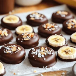 - 2 ripe bananas - 1 cup dark chocolate chips - 1 tablespoon coconut oil - A pinch of sea salt for garnishing - 1/4 cup crushed nuts (such as almonds or hazelnuts) - 1/4 cup shredded coconut (optional) When I choose bananas, I always pick ripe ones. They have a soft texture and sweet taste. The dark chocolate adds richness, while coconut oil helps the chocolate melt smoothly. Sea salt gives a nice contrast to the sweet banana. - For nuts, try walnuts, pecans, or cashews. - Use milk chocolate or white chocolate for a sweeter taste. - Add a dash of vanilla extract for more flavor. You can mix and match these ingredients for your own twist. If you want a more nutty flavor, try different nuts. Each nut brings its own taste and crunch. If you love sweetness, go for milk or white chocolate. A hint of spice, like cinnamon, can make the bites even better. For more details, check the Full Recipe. First, peel the ripe bananas. I like to do this gently to avoid bruising. Next, slice each banana into 1/2-inch thick rounds. It’s best to use a sharp knife for even slices. Place these banana slices on a plate or cutting board. This way, they are ready for coating. To melt the chocolate, use a microwave-safe bowl. Add the dark chocolate chips and coconut oil. Why coconut oil? It makes the chocolate smooth and shiny. Microwave the bowl in 30-second intervals. Stir between each interval until the chocolate is completely melted. This will help avoid burning the chocolate. Now, it’s time to coat the banana slices. Use a fork to dip each slice into the melted chocolate. Make sure each slice is well-coated. After dipping, hold the slice above the bowl to let any excess chocolate drip off. This step is key for a nice finish. Prepare a baking sheet by lining it with parchment paper. This keeps the banana bites from sticking. Place the coated banana slices on the sheet. While the chocolate is still wet, sprinkle a pinch of sea salt on top. You can also add crushed nuts or shredded coconut for extra flavor. Next, place the baking sheet in the freezer. Allow the banana bites to freeze for about 1 hour. This will help the chocolate harden. Once set, transfer the bites to an airtight container for storage. Now, you have a tasty treat ready whenever you want! For the complete recipe, check the Full Recipe. To avoid cracks in your chocolate coating, follow these steps. First, melt your chocolate slowly. Use short bursts in the microwave. Stir well between each burst. This helps to keep the chocolate smooth. If you mix in coconut oil, it can help give a nice shine and keep it smooth. For an even coat, dip the banana slices fully. Use a fork to lift them out. Let any extra chocolate drip back into the bowl. This will help keep the coating light and even. For presentation, serve your banana bites on a fun plate. You can garnish with extra crushed nuts or a sprinkle of coconut. This adds color and texture to your dish. Pair your bites with dips like yogurt or caramel. The creamy texture of yogurt contrasts well with the sweet chocolate. Caramel adds a rich, buttery flavor that complements the bananas. For the best flavor, eat your bites soon after freezing. They taste best when cold and firm. To avoid freezer burn, store them in an airtight container. Wrap the container with plastic wrap for extra protection. This keeps them fresh for weeks. {{image_4}} You can change the flavor of your chocolate-covered banana bites. A fun option is to add peanut butter. Simply spread a thin layer of peanut butter on the banana before dipping it in chocolate. The creamy nutty taste pairs well with the sweet banana. You can also sprinkle in spices like cinnamon. Just a dash can give your bites a warm, cozy flavor. Toppings can help make your banana bites unique. If you want to avoid nuts, try using seeds like chia or sunflower. They still add crunch and nutrition. For those with dietary needs, substitute toppings like crushed oats or granola. This way, everyone can enjoy a tasty treat. You can use other fruits for a twist. Strawberries and apples work great too. Just make sure to coat them with chocolate quickly. Softer fruits may need a thicker chocolate layer. To coat softer fruits, chill them first. This helps the chocolate stick better. Try these variations to explore new flavors and textures! To keep your chocolate covered banana bites fresh, choose the right container. Use an airtight container or freezer bag. These options protect the bites from freezer burn. Avoid using regular plastic wrap, as it won't seal well. Do's: - Label the container with the date. - Stack the bites in a single layer if possible. Don'ts: - Don't pack them too tightly. - Avoid storing them with strong-smelling foods. These bites can stay fresh in the freezer for up to three months. After this time, they may lose flavor and texture. Always check for signs of spoilage before eating. Signs of spoilage include: - Ice crystals forming on the chocolate. - A change in color or texture of the banana. Thawing chocolate covered banana bites is easy. The best method is to take them out of the freezer and leave them in the fridge for about 30 minutes. This keeps them from getting mushy. For quick serving, you can let them sit at room temperature for about 10 minutes. This will help maintain their quality. Enjoy them as a quick snack or dessert! Yes, you can use different types of chocolate. Dark chocolate gives a rich flavor. Milk chocolate is sweeter and creamier. White chocolate is very sweet and has a smooth texture. Each type brings its own taste. You can even mix chocolates for fun flavors! Yes, chocolate-covered banana bites can be healthy. Bananas are full of potassium, fiber, and vitamins. Dark chocolate has antioxidants and can improve heart health. Just watch the amount of chocolate used. Enjoy these bites as a tasty treat or snack without guilt! To make these bites vegan, use dairy-free chocolate. Look for dark chocolate chips that have no milk. You can also use coconut oil for a smooth texture. Follow the same steps in the full recipe. You’ll have yummy vegan treats ready to enjoy! You can use frozen bananas, but the texture may change. Frozen bananas can become mushy after thawing. This might make coating them a bit tricky. If you like a soft bite, frozen bananas work. Just remember the flavor will still be great! You can find pre-made chocolate-covered banana bites at many stores. Check the frozen section for easy options. Some health food stores sell them fresh. Look for brands that use real chocolate and no added sugars for better choices. Now you know how to make delicious chocolate-covered banana bites. We covered key ingredients, step-by-step instructions, and tips for success. Try out different flavors and toppings to make them your own. Remember to store them properly to keep them fresh. Whether you serve them as a snack or dessert, these bites are sure to please. Enjoy your tasty treats and share them with others. Happy cooking!