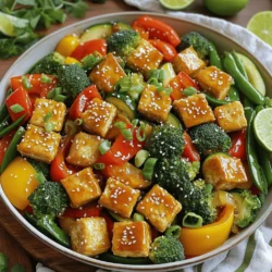 To make this tasty dish, you need a few key items. The main star is tofu. I use 14 oz of extra-firm tofu. This type holds its shape well. You must drain and press it to remove excess water. Next, we have cornstarch. You’ll need 2 tablespoons. This gives the tofu a nice crispy texture when baked. You also need soy sauce, which adds a rich umami flavor. We use 3 tablespoons, divided into two parts. Sesame oil is next. It has a nutty taste and brings depth to the dish. We need 2 tablespoons for that. Lastly, 1 tablespoon of maple syrup adds a touch of sweetness that balances the flavors. The vegetables make this stir fry vibrant and healthy. Here’s what to include: - 1 red bell pepper, cored and sliced - 1 yellow bell pepper, cored and sliced - 1 medium zucchini, sliced into half-moons - 1 cup broccoli florets - 1 cup snap peas, trimmed These veggies not only taste great but also add color to your meal. You can mix and match based on what you have. The right seasonings make this dish pop. You’ll need: - 3 cloves garlic, minced - 1 teaspoon fresh ginger, grated These two add a warm, spicy flavor that enhances the dish. The combined mixture of soy sauce, sesame oil, maple syrup, garlic, and ginger creates a sauce that coats everything perfectly. This blend makes your stir fry not just tasty but also exciting to eat. For a finishing touch, sprinkle sesame seeds and sliced green onions for garnish. You can find the full recipe [here](link). Start by preheating your oven to 400°F (200°C). Line a large baking sheet with parchment paper. This helps prevent sticking. Next, take the tofu and cut it into 1-inch cubes. Make sure you press out as much water as possible. This step helps the tofu get crispy. Place the cubes in a mixing bowl. Drizzle 1 tablespoon of soy sauce over the tofu. Then, sprinkle 2 tablespoons of cornstarch on top. Gently toss the cubes until they are well coated. Now, arrange the coated tofu on one half of the baking sheet. Bake in the preheated oven for 25-30 minutes. Be sure to flip the tofu halfway through. This helps them turn golden brown. While the tofu bakes, prepare the vegetable sauce. In a mixing bowl, whisk together the remaining 2 tablespoons of soy sauce, sesame oil, maple syrup, minced garlic, and grated ginger. Mix until everything is well combined. Add your sliced red and yellow bell peppers, zucchini, broccoli florets, and snap peas. Toss the veggies in the sauce until they are fully coated. After 15 minutes, remove the baking sheet from the oven. Carefully add the vegetable mixture to the empty side of the sheet. Spread it out evenly. Return the sheet pan to the oven and bake for another 15-20 minutes. This allows the vegetables to become tender and slightly caramelized. When the cooking time is done, take the sheet pan out of the oven. Let it cool for a few minutes before handling. Now, transfer the crispy tofu and roasted vegetables to a serving dish. For a nice touch, garnish with sesame seeds and thinly sliced green onions. This adds a burst of color and flavor. If you want to impress, serve the stir fry in a large, shallow bowl or on individual plates. Drizzle any remaining sauce over the top. This simple step enhances the dish's look and flavor. For extra zest, add lime wedges on the side. Enjoy your delicious creation! For the full recipe, check out the entire guide. To get crispy tofu, start with extra-firm tofu. Press it well to remove water. Water makes it soggy, which you don't want. Cut the tofu into 1-inch cubes. Toss it with soy sauce and cornstarch. This mix helps it crisp up in the oven. Bake it at 400°F for 25-30 minutes. Flip the tofu halfway through for even browning. The result? Tofu that’s golden and crunchy. For extra flavor, use fresh garlic and ginger. They bring a nice zing to your dish. You can also add a splash of lime juice for brightness. Consider mixing in some chili flakes if you like heat. Another option is to sprinkle sesame seeds on top right before serving. These little tweaks make a big difference in flavor. A beautiful dish makes food more fun to eat. Serve your stir fry in a large bowl or on individual plates. Arrange the tofu and veggies in a colorful way. Drizzle any leftover sauce over the top. This adds shine and flavor. For an extra touch, add lime wedges on the side. They look great and add a zesty kick! You can find the full recipe above. {{image_4}} You can swap in many different veggies for this dish. Try using carrots, asparagus, or mushrooms. Cauliflower also works great and adds a nice texture. You can even mix in leafy greens like spinach or kale. Feel free to get creative with what you have on hand! If you're not a tofu fan, there are other options. You can use tempeh for a similar taste and texture. Chickpeas also add a nice bite. For a heartier option, try using seitan. It has a meaty texture that many love. Each of these choices gives a unique flavor to your stir fry. This recipe is already vegan, but you can make it gluten-free too. Just choose gluten-free soy sauce or tamari. Many brands offer gluten-free options that taste great. Always check labels to make sure your ingredients fit your needs. This way, everyone can enjoy this tasty meal! For the full recipe, check out the details above. To store leftovers, let the dish cool down first. Place the tofu and veggies in an airtight container. This keeps them fresh and tasty. You can store them in the fridge for up to three days. Make sure to keep the tofu and vegetables together for the best flavor when reheating. When you’re ready to enjoy your leftovers, preheat your oven to 350°F (175°C). Spread the tofu and veggies on a baking sheet. Bake for about 10-15 minutes or until hot. This method keeps the tofu crispy. You can also use a microwave if you're in a hurry, but the texture will not be the same. You can freeze the tofu stir fry for later. First, let it cool completely. Then, place it in a freezer-safe container. It’s best to use it within two months for the best taste. To reheat, thaw it in the fridge overnight before warming it up in the oven or microwave. This will help maintain the flavors and texture. For the full recipe, see the earlier sections. Yes, you can use firm tofu, but it may not be as crispy. Extra-firm tofu holds its shape better during cooking. If you use firm tofu, press it longer to remove more moisture. This helps it crisp up more on the sheet pan. It takes about 25 to 30 minutes to bake the tofu. Halfway through, flip the tofu to get an even golden color. This step is key for achieving that desired crispy texture. You can serve this dish with rice or quinoa for a filling meal. Noodles also pair well and soak up the flavors nicely. For a light touch, add a side salad with fresh greens. If you want more crunch, try some crispy wontons on the side. You can find the Full Recipe to explore all these serving ideas! In this post, we explored how to make a tasty tofu stir fry. We covered the main ingredients, different cooking steps, and tips for crispy tofu. You learned about variations to fit your diet and how to store leftovers. Remember, cooking can be simple and fun. Experiment with flavors and ingredients you enjoy. With practice, you’ll create delicious meals every time. Happy cooking!